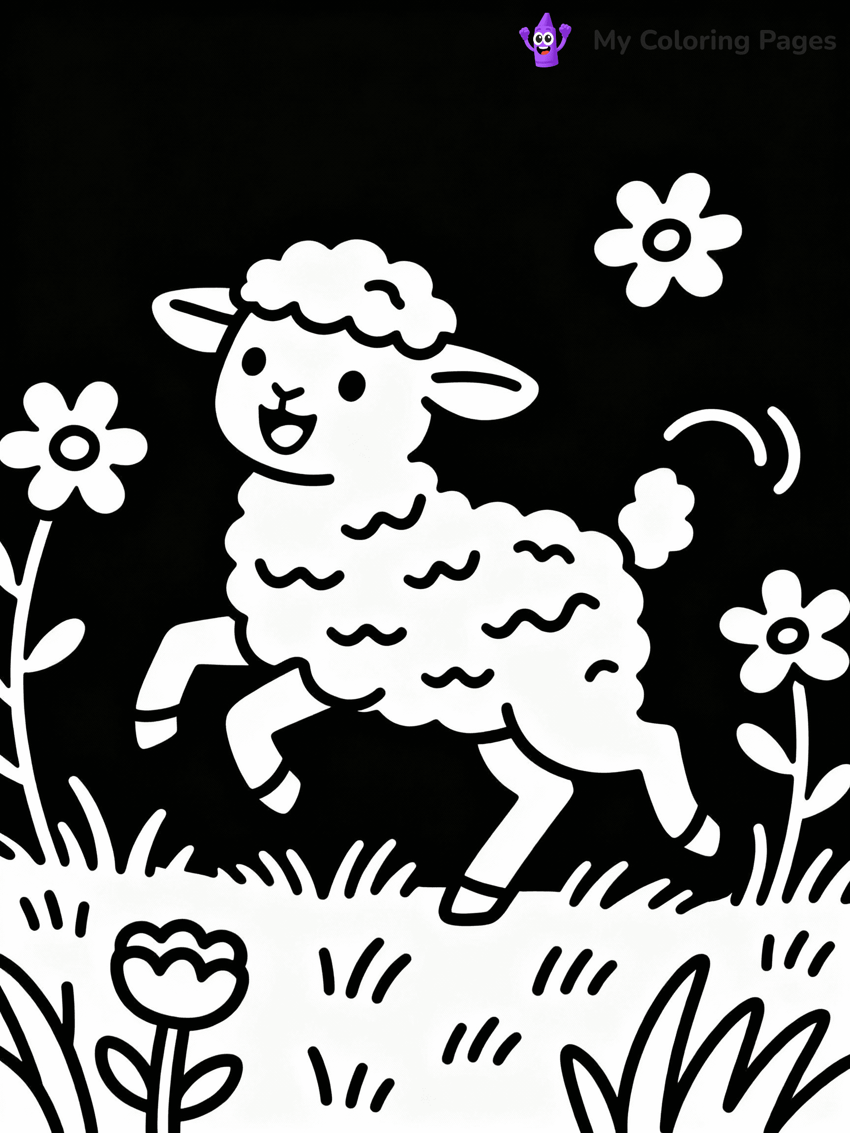 ⚠️ CRITICAL REQUIREMENT - ABSOLUTE BLACK AND WHITE ONLY ⚠️
This MUST be a BLACK AND WHITE line drawing ONLY. NO COLORS whatsoever.
- ONLY pure black lines (#000000) on pure white background (#FFFFFF)
- ABSOLUTELY NO colors, NO shading, NO gradients, NO grayscale
- If there are ANY colors in the output, the image is REJECTED
- This is a COLORING PAGE - meant to be COLORED IN by children
- The output must be UNCOLORED line art ready for coloring
⚠️ SUBJECT TO DRAW: Playful lamb frolicking in a meadow, fluffy wool texture, flowers blooming around, joyful pose
(REMEMBER: Output must be BLACK AND WHITE line art only, NOT colored!)
# COLORING PAGE: BLACK OUTLINES ONLY - WHITE BACKGROUND MANDATORY
Create a **coloring book page** using EXACTLY two values: black lines, white space.
## NON-NEGOTIABLE BINARY RULES
- **ONLY #000000 (black) and #FFFFFF (white)** - NO other values exist
- **EVERY PIXEL = BLACK OR WHITE** - no gray/shading/antialiasing
- **WHITE BACKGROUND MANDATORY** - entire canvas stays white
- **ALL SHAPES HOLLOW** - everything is empty outlines waiting to be colored
- **FORBIDDEN:** fills, shading, gradients, patterns, textures, colors
- **NO SOLID REGIONS** - if it's not a thin line, it's wrong
## Universal Line Standards
- Black outlines ONLY - thin, uniform weight
- Every shape completely empty inside
- Closed contours suitable for coloring
- Simple flat illustration - zero depth/3D/realism
- **Style:** Whimsical Doodle Art Alley - rounded, friendly outlines (unless specified)
## Everything = Outline Only
- Characters/animals: hollow shapes
- Objects/clothing: empty contours
- Backgrounds/scenery: line work only
- Natural elements: outlined forms
- Dark/night areas: don't exist (use outlined symbols)
- Textures/patterns: convert to simple lines
## The Test
Can a child color EVERY white space with crayons? If any area is pre-filled/shaded/gray or colored in, it FAILS. Every shape must be waiting to receive color.
**FINAL OUTPUT**: Binary coloring page. Black lines define shapes. White spaces ready for coloring. Nothing else exists. No exceptions. Print-ready.
⚠️ FINAL REMINDER: Draw the subject "Playful lamb frolicking in a meadow, fluffy wool texture, flowers blooming around, joyful pose" as BLACK AND WHITE line art. Zero colors in output.