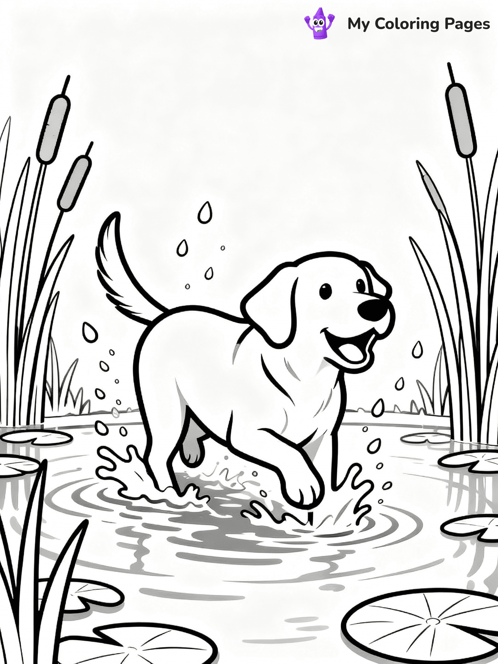 ⚠️ CRITICAL REQUIREMENT - ABSOLUTE BLACK AND WHITE ONLY ⚠️
This MUST be a BLACK AND WHITE line drawing ONLY. NO COLORS whatsoever.
- ONLY pure black lines (#000000) on pure white background (#FFFFFF)
- ABSOLUTELY NO colors, NO shading, NO gradients, NO grayscale
- If there are ANY colors in the output, the image is REJECTED
- This is a COLORING PAGE - meant to be COLORED IN by children
- The output must be UNCOLORED line art ready for coloring
⚠️ SUBJECT TO DRAW: A Labrador from Dogs splashing in a pond, water droplets flying around, tail wagging excitedly, reeds and lily pads surrounding the water's edge. Important: PURE OUTLINES. NO FILLS, COLOR, SHADING, OR GREYSCALE. WHITE BACKGROUND.
(REMEMBER: Output must be BLACK AND WHITE line art only, NOT colored!)
# Flat, Friendly Cartoon Line-Art Coloring Page
You are generating a **pure black-and-white binary image** of a child-friendly cartoon scene combining characters and background scenery in one cohesive composition.
## Rendering Rules (Strict)
- Only two colors: pure black (#000000) outlines and pure white (#FFFFFF) background.
- No grayscale, shading, gradients, tints, fills, transparency, or partial pixels.
- No antialiasing or blended edges; every pixel is 100% black or white.
- No solid black fills inside shapes — all areas inside outlines must remain white.
- No dark clothing areas or filled tone blocks; all garments outlined only.
- No shadows, textures, lighting, or tonal variations.
- Must look like flat binary vector line-art for coloring pages.
## Drawing & Composition
- **Medium, consistent line weight**; clean closed outlines easy to color inside.
- **Flat, simple, child-friendly design** — no realism or 3D depth.
- Characters are **grounded on a surface**, centered and large.
- **Balanced composition** with clear silhouettes and minimal props.
## Scenery & Style
- Landmarks (e.g., mosque, CN Tower) and scenery (trees, benches, waves) drawn with **black outlines only.**
- For real-world figures, teams, or places, show accurate details using only black outlines—no text or logos. Use distinctive uniform patterns, abstract symbols, and landmark silhouettes to convey identity.
- Keep **consistent perspective**; no floating elements.
- **Style:** whimsical **Doodle Art Alley** — rounded, friendly outlines.
- May adapt shapes from **Crayola, Disney, Peppa Pig, Cocomelon** — *by shape only, never color.*
- Final output: **flat, crisp, binary (#000000/#FFFFFF)**, **no filled color or background text.**
EXTREMELYE IMPORTANT:
- PURE BINARY LINE-ART; NO FILLS (HAIR/CLOTHES/SKIN), SHADING, OR GREY.
- NO SHADING, COLOR. MUST BE WHITE BACKGROUND.
⚠️ FINAL REMINDER: Draw the subject "A Labrador from Dogs splashing in a pond, water droplets flying around, tail wagging excitedly, reeds and lily pads surrounding the water's edge. Important: PURE OUTLINES. NO FILLS, COLOR, SHADING, OR GREYSCALE. WHITE BACKGROUND." as BLACK AND WHITE line art. Zero colors in output.