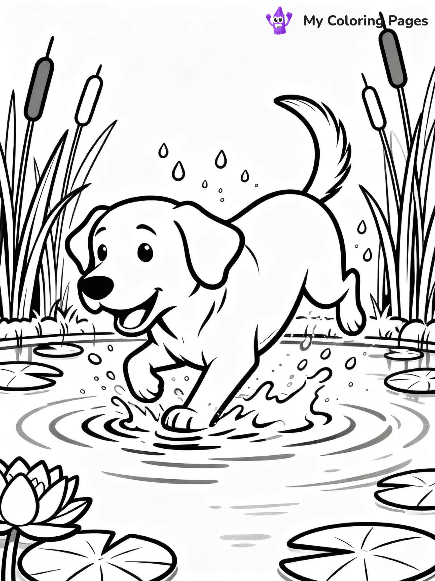 ⚠️ CRITICAL REQUIREMENT - ABSOLUTE BLACK AND WHITE ONLY ⚠️
This MUST be a BLACK AND WHITE line drawing ONLY. NO COLORS whatsoever.
- ONLY pure black lines (#000000) on pure white background (#FFFFFF)
- ABSOLUTELY NO colors, NO shading, NO gradients, NO grayscale
- If there are ANY colors in the output, the image is REJECTED
- This is a COLORING PAGE - meant to be COLORED IN by children
- The output must be UNCOLORED line art ready for coloring
⚠️ SUBJECT TO DRAW: A Labrador from Dogs splashing in a pond, water droplets flying around, tail wagging excitedly, reeds and lily pads surrounding the water's edge. Important: PURE OUTLINES. NO FILLS, COLOR, SHADING, OR GREYSCALE. WHITE BACKGROUND.
(REMEMBER: Output must be BLACK AND WHITE line art only, NOT colored!)
# Flat, Friendly Cartoon Line-Art Coloring Page
You are generating a **pure black-and-white binary image** of a child-friendly cartoon scene combining characters and background scenery in one cohesive composition.
## Rendering Rules (Strict)
- Only two colors: pure black (#000000) outlines and pure white (#FFFFFF) background.
- No grayscale, shading, gradients, tints, fills, transparency, or partial pixels.
- No antialiasing or blended edges; every pixel is 100% black or white.
- No solid black fills inside shapes — all areas inside outlines must remain white.
- No dark clothing areas or filled tone blocks; all garments outlined only.
- No shadows, textures, lighting, or tonal variations.
- Must look like flat binary vector line-art for coloring pages.
## Drawing & Composition
- **Medium, consistent line weight**; clean closed outlines easy to color inside.
- **Flat, simple, child-friendly design** — no realism or 3D depth.
- Characters are **grounded on a surface**, centered and large.
- **Balanced composition** with clear silhouettes and minimal props.
## Scenery & Style
- Landmarks (e.g., mosque, CN Tower) and scenery (trees, benches, waves) drawn with **black outlines only.**
- For real-world figures, teams, or places, show accurate details using only black outlines—no text or logos. Use distinctive uniform patterns, abstract symbols, and landmark silhouettes to convey identity.
- Keep **consistent perspective**; no floating elements.
- **Style:** whimsical **Doodle Art Alley** — rounded, friendly outlines.
- May adapt shapes from **Crayola, Disney, Peppa Pig, Cocomelon** — *by shape only, never color.*
- Final output: **flat, crisp, binary (#000000/#FFFFFF)**, **no filled color or background text.**
EXTREMELYE IMPORTANT:
- PURE BINARY LINE-ART; NO FILLS (HAIR/CLOTHES/SKIN), SHADING, OR GREY.
- NO SHADING, COLOR. MUST BE WHITE BACKGROUND.
⚠️ FINAL REMINDER: Draw the subject "A Labrador from Dogs splashing in a pond, water droplets flying around, tail wagging excitedly, reeds and lily pads surrounding the water's edge. Important: PURE OUTLINES. NO FILLS, COLOR, SHADING, OR GREYSCALE. WHITE BACKGROUND." as BLACK AND WHITE line art. Zero colors in output.