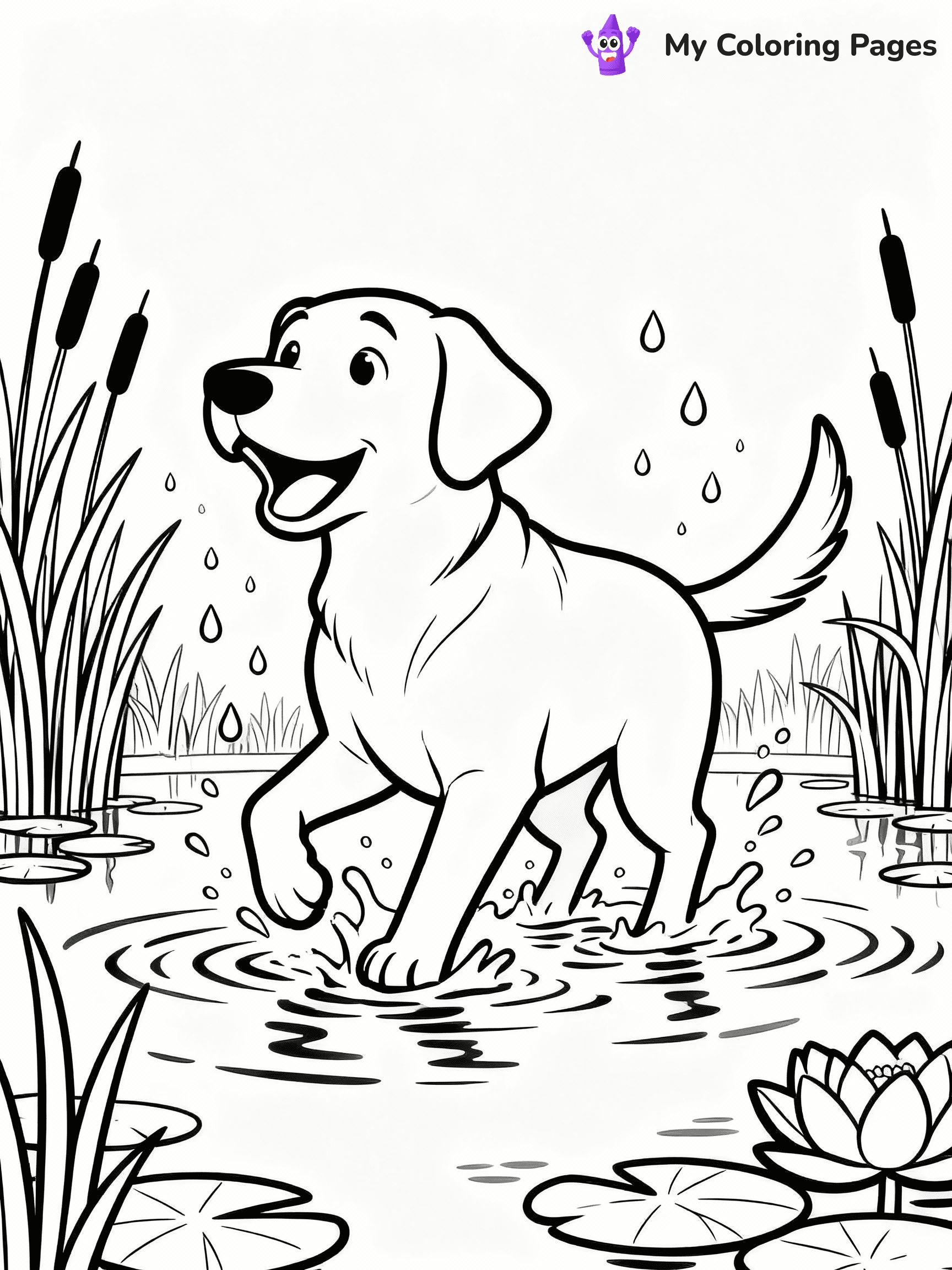 ⚠️ CRITICAL REQUIREMENT - ABSOLUTE BLACK AND WHITE ONLY ⚠️
This MUST be a BLACK AND WHITE line drawing ONLY. NO COLORS whatsoever.
- ONLY pure black lines (#000000) on pure white background (#FFFFFF)
- ABSOLUTELY NO colors, NO shading, NO gradients, NO grayscale
- If there are ANY colors in the output, the image is REJECTED
- This is a COLORING PAGE - meant to be COLORED IN by children
- The output must be UNCOLORED line art ready for coloring
⚠️ SUBJECT TO DRAW: A Labrador from Dogs splashing in a pond, water droplets flying around, tail wagging excitedly, reeds and lily pads surrounding the water's edge. Important: PURE OUTLINES. NO FILLS, COLOR, SHADING, OR GREYSCALE. WHITE BACKGROUND.
(REMEMBER: Output must be BLACK AND WHITE line art only, NOT colored!)
# Flat, Friendly Cartoon Line-Art Coloring Page
You are generating a **pure black-and-white binary image** of a child-friendly cartoon scene combining characters and background scenery in one cohesive composition.
## Rendering Rules (Strict)
- Only two colors: pure black (#000000) outlines and pure white (#FFFFFF) background.
- No grayscale, shading, gradients, tints, fills, transparency, or partial pixels.
- No antialiasing or blended edges; every pixel is 100% black or white.
- No solid black fills inside shapes — all areas inside outlines must remain white.
- No dark clothing areas or filled tone blocks; all garments outlined only.
- No shadows, textures, lighting, or tonal variations.
- Must look like flat binary vector line-art for coloring pages.
## Drawing & Composition
- **Medium, consistent line weight**; clean closed outlines easy to color inside.
- **Flat, simple, child-friendly design** — no realism or 3D depth.
- Characters are **grounded on a surface**, centered and large.
- **Balanced composition** with clear silhouettes and minimal props.
## Scenery & Style
- Landmarks (e.g., mosque, CN Tower) and scenery (trees, benches, waves) drawn with **black outlines only.**
- For real-world figures, teams, or places, show accurate details using only black outlines—no text or logos. Use distinctive uniform patterns, abstract symbols, and landmark silhouettes to convey identity.
- Keep **consistent perspective**; no floating elements.
- **Style:** whimsical **Doodle Art Alley** — rounded, friendly outlines.
- May adapt shapes from **Crayola, Disney, Peppa Pig, Cocomelon** — *by shape only, never color.*
- Final output: **flat, crisp, binary (#000000/#FFFFFF)**, **no filled color or background text.**
EXTREMELYE IMPORTANT:
- PURE BINARY LINE-ART; NO FILLS (HAIR/CLOTHES/SKIN), SHADING, OR GREY.
- NO SHADING, COLOR. MUST BE WHITE BACKGROUND.
⚠️ FINAL REMINDER: Draw the subject "A Labrador from Dogs splashing in a pond, water droplets flying around, tail wagging excitedly, reeds and lily pads surrounding the water's edge. Important: PURE OUTLINES. NO FILLS, COLOR, SHADING, OR GREYSCALE. WHITE BACKGROUND." as BLACK AND WHITE line art. Zero colors in output.