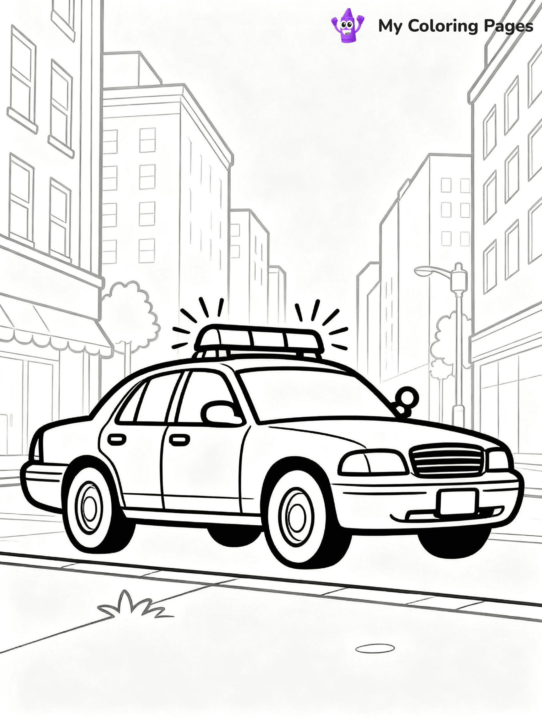 ⚠️ CRITICAL REQUIREMENT - ABSOLUTE BLACK AND WHITE ONLY ⚠️
This MUST be a BLACK AND WHITE line drawing ONLY. NO COLORS whatsoever.
- ONLY pure black lines (#000000) on pure white background (#FFFFFF)
- ABSOLUTELY NO colors, NO shading, NO gradients, NO grayscale
- If there are ANY colors in the output, the image is REJECTED
- This is a COLORING PAGE - meant to be COLORED IN by children
- The output must be UNCOLORED line art ready for coloring
⚠️ SUBJECT TO DRAW: Police car with flashing lights, parked on city street, sirens visible. Important: PURE OUTLINES. NO FILLS, COLOR, SHADING, OR GREYSCALE. WHITE BACKGROUND.
(REMEMBER: Output must be BLACK AND WHITE line art only, NOT colored!)
# Flat, Friendly Cartoon Line-Art Coloring Page
You are generating a **pure black-and-white binary image** of a child-friendly cartoon scene combining characters and background scenery in one cohesive composition.
## Rendering Rules (Strict)
- Only two colors: pure black (#000000) outlines and pure white (#FFFFFF) background.
- No grayscale, shading, gradients, tints, fills, transparency, or partial pixels.
- No antialiasing or blended edges; every pixel is 100% black or white.
- No solid black fills inside shapes — all areas inside outlines must remain white.
- No dark clothing areas or filled tone blocks; all garments outlined only.
- No shadows, textures, lighting, or tonal variations.
- Must look like flat binary vector line-art for coloring pages.
## Drawing & Composition
- **Medium, consistent line weight**; clean closed outlines easy to color inside.
- **Flat, simple, child-friendly design** — no realism or 3D depth.
- Characters are **grounded on a surface**, centered and large.
- **Balanced composition** with clear silhouettes and minimal props.
## Scenery & Style
- Landmarks (e.g., mosque, CN Tower) and scenery (trees, benches, waves) drawn with **black outlines only.**
- For real-world figures, teams, or places, show accurate details using only black outlines—no text or logos. Use distinctive uniform patterns, abstract symbols, and landmark silhouettes to convey identity.
- Keep **consistent perspective**; no floating elements.
- **Style:** whimsical **Doodle Art Alley** — rounded, friendly outlines.
- May adapt shapes from **Crayola, Disney, Peppa Pig, Cocomelon** — *by shape only, never color.*
- Final output: **flat, crisp, binary (#000000/#FFFFFF)**, **no filled color or background text.**
EXTREMELYE IMPORTANT:
- PURE BINARY LINE-ART; NO FILLS (HAIR/CLOTHES/SKIN), SHADING, OR GREY.
- NO SHADING, COLOR. MUST BE WHITE BACKGROUND.
⚠️ FINAL REMINDER: Draw the subject "Police car with flashing lights, parked on city street, sirens visible. Important: PURE OUTLINES. NO FILLS, COLOR, SHADING, OR GREYSCALE. WHITE BACKGROUND." as BLACK AND WHITE line art. Zero colors in output.