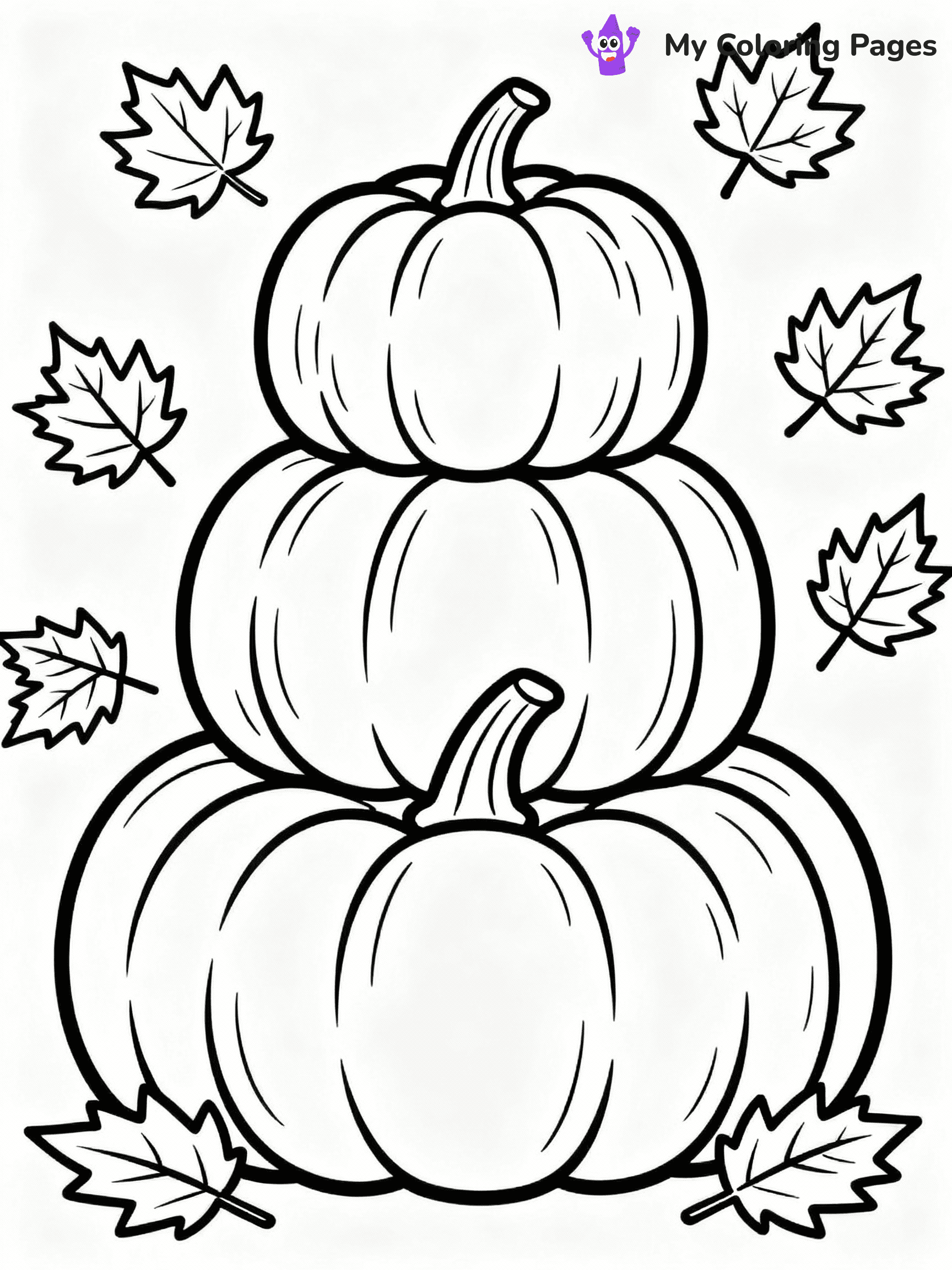 ⚠️ CRITICAL REQUIREMENT - ABSOLUTE BLACK AND WHITE ONLY ⚠️
This MUST be a BLACK AND WHITE line drawing ONLY. NO COLORS whatsoever.
- ONLY pure black lines (#000000) on pure white background (#FFFFFF)
- ABSOLUTELY NO colors, NO shading, NO gradients, NO grayscale
- If there are ANY colors in the output, the image is REJECTED
- This is a COLORING PAGE - meant to be COLORED IN by children
- The output must be UNCOLORED line art ready for coloring
⚠️ SUBJECT TO DRAW: Group of pumpkins stacked, with autumn leaves scattered around, textures detailed. Important: PURE OUTLINES. NO FILLS, COLOR, SHADING, OR GREYSCALE. WHITE BACKGROUND.
(REMEMBER: Output must be BLACK AND WHITE line art only, NOT colored!)
# Flat, Friendly Cartoon Line-Art Coloring Page
You are generating a **pure black-and-white binary image** of a child-friendly cartoon scene combining characters and background scenery in one cohesive composition.
## Rendering Rules (Strict)
- Only two colors: pure black (#000000) outlines and pure white (#FFFFFF) background.
- No grayscale, shading, gradients, tints, fills, transparency, or partial pixels.
- No antialiasing or blended edges; every pixel is 100% black or white.
- No solid black fills inside shapes — all areas inside outlines must remain white.
- No dark clothing areas or filled tone blocks; all garments outlined only.
- No shadows, textures, lighting, or tonal variations.
- Must look like flat binary vector line-art for coloring pages.
## Drawing & Composition
- **Medium, consistent line weight**; clean closed outlines easy to color inside.
- **Flat, simple, child-friendly design** — no realism or 3D depth.
- Characters are **grounded on a surface**, centered and large.
- **Balanced composition** with clear silhouettes and minimal props.
## Scenery & Style
- Landmarks (e.g., mosque, CN Tower) and scenery (trees, benches, waves) drawn with **black outlines only.**
- For real-world figures, teams, or places, show accurate details using only black outlines—no text or logos. Use distinctive uniform patterns, abstract symbols, and landmark silhouettes to convey identity.
- Keep **consistent perspective**; no floating elements.
- **Style:** whimsical **Doodle Art Alley** — rounded, friendly outlines.
- May adapt shapes from **Crayola, Disney, Peppa Pig, Cocomelon** — *by shape only, never color.*
- Final output: **flat, crisp, binary (#000000/#FFFFFF)**, **no filled color or background text.**
EXTREMELYE IMPORTANT:
- PURE BINARY LINE-ART; NO FILLS (HAIR/CLOTHES/SKIN), SHADING, OR GREY.
- NO SHADING, COLOR. MUST BE WHITE BACKGROUND.
⚠️ FINAL REMINDER: Draw the subject "Group of pumpkins stacked, with autumn leaves scattered around, textures detailed. Important: PURE OUTLINES. NO FILLS, COLOR, SHADING, OR GREYSCALE. WHITE BACKGROUND." as BLACK AND WHITE line art. Zero colors in output.