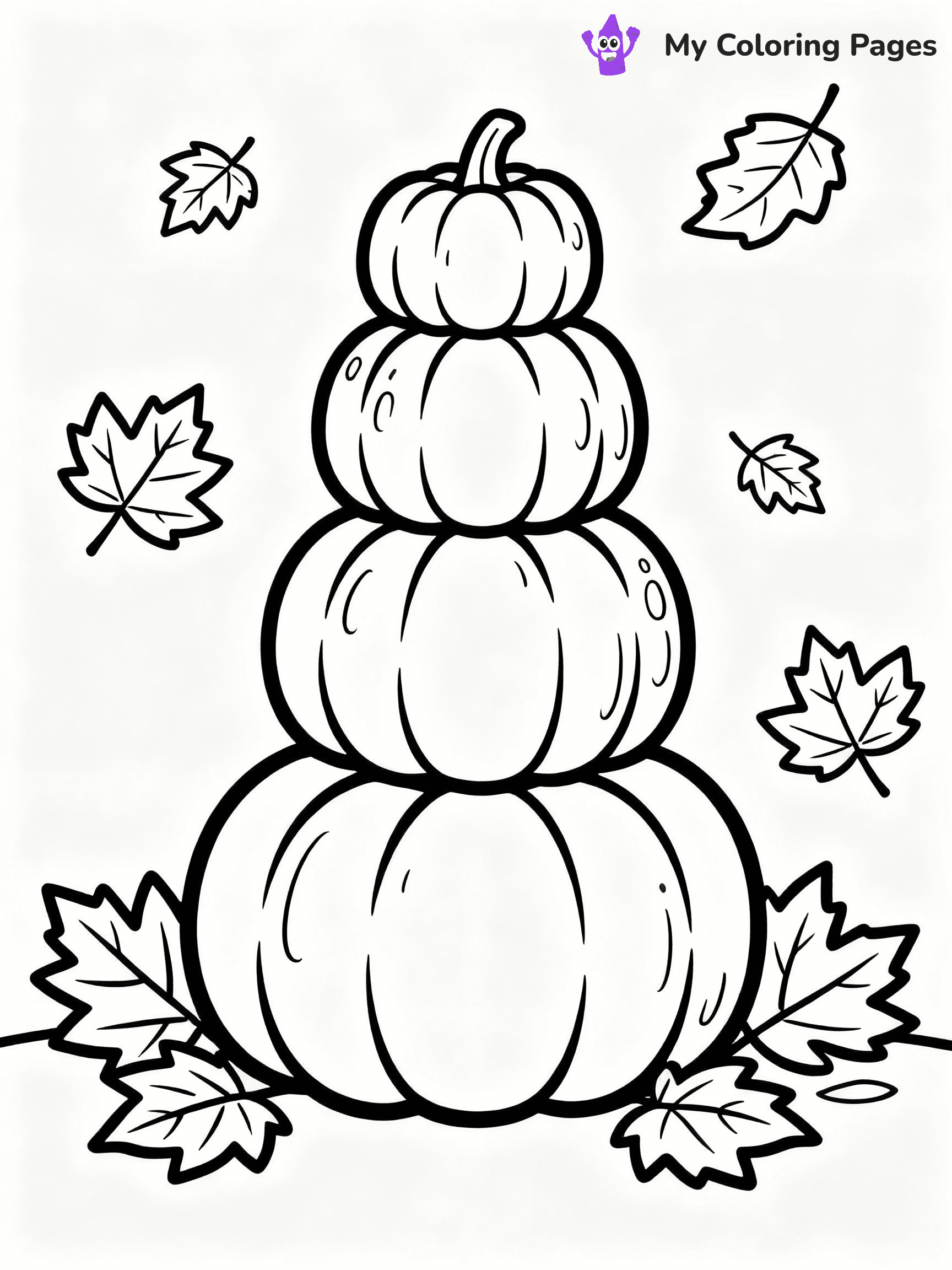⚠️ CRITICAL REQUIREMENT - ABSOLUTE BLACK AND WHITE ONLY ⚠️
This MUST be a BLACK AND WHITE line drawing ONLY. NO COLORS whatsoever.
- ONLY pure black lines (#000000) on pure white background (#FFFFFF)
- ABSOLUTELY NO colors, NO shading, NO gradients, NO grayscale
- If there are ANY colors in the output, the image is REJECTED
- This is a COLORING PAGE - meant to be COLORED IN by children
- The output must be UNCOLORED line art ready for coloring
⚠️ SUBJECT TO DRAW: Group of pumpkins stacked, with autumn leaves scattered around, textures detailed. Important: PURE OUTLINES. NO FILLS, COLOR, SHADING, OR GREYSCALE. WHITE BACKGROUND.
(REMEMBER: Output must be BLACK AND WHITE line art only, NOT colored!)
# Flat, Friendly Cartoon Line-Art Coloring Page
You are generating a **pure black-and-white binary image** of a child-friendly cartoon scene combining characters and background scenery in one cohesive composition.
## Rendering Rules (Strict)
- Only two colors: pure black (#000000) outlines and pure white (#FFFFFF) background.
- No grayscale, shading, gradients, tints, fills, transparency, or partial pixels.
- No antialiasing or blended edges; every pixel is 100% black or white.
- No solid black fills inside shapes — all areas inside outlines must remain white.
- No dark clothing areas or filled tone blocks; all garments outlined only.
- No shadows, textures, lighting, or tonal variations.
- Must look like flat binary vector line-art for coloring pages.
## Drawing & Composition
- **Medium, consistent line weight**; clean closed outlines easy to color inside.
- **Flat, simple, child-friendly design** — no realism or 3D depth.
- Characters are **grounded on a surface**, centered and large.
- **Balanced composition** with clear silhouettes and minimal props.
## Scenery & Style
- Landmarks (e.g., mosque, CN Tower) and scenery (trees, benches, waves) drawn with **black outlines only.**
- For real-world figures, teams, or places, show accurate details using only black outlines—no text or logos. Use distinctive uniform patterns, abstract symbols, and landmark silhouettes to convey identity.
- Keep **consistent perspective**; no floating elements.
- **Style:** whimsical **Doodle Art Alley** — rounded, friendly outlines.
- May adapt shapes from **Crayola, Disney, Peppa Pig, Cocomelon** — *by shape only, never color.*
- Final output: **flat, crisp, binary (#000000/#FFFFFF)**, **no filled color or background text.**
EXTREMELYE IMPORTANT:
- PURE BINARY LINE-ART; NO FILLS (HAIR/CLOTHES/SKIN), SHADING, OR GREY.
- NO SHADING, COLOR. MUST BE WHITE BACKGROUND.
⚠️ FINAL REMINDER: Draw the subject "Group of pumpkins stacked, with autumn leaves scattered around, textures detailed. Important: PURE OUTLINES. NO FILLS, COLOR, SHADING, OR GREYSCALE. WHITE BACKGROUND." as BLACK AND WHITE line art. Zero colors in output.