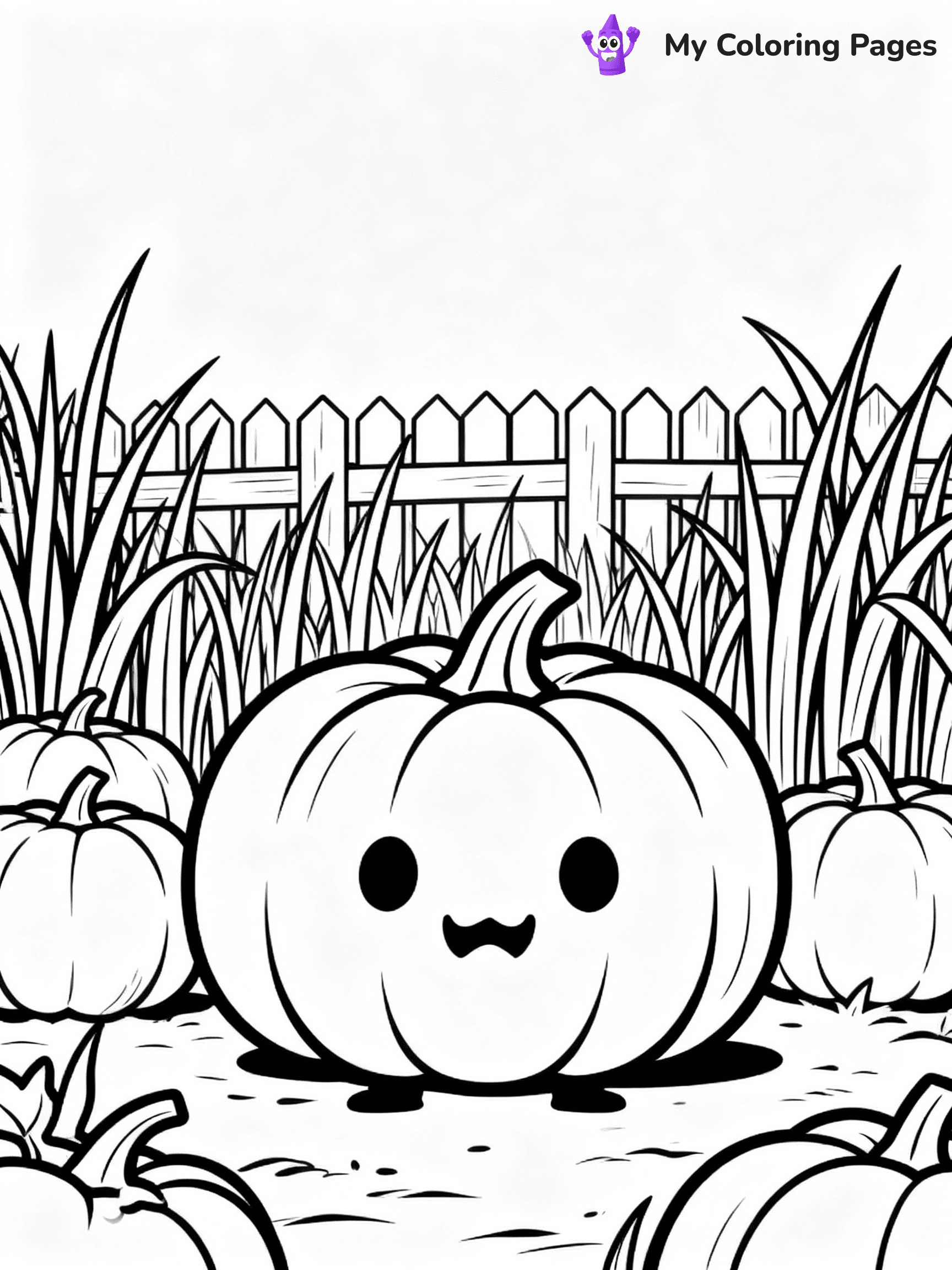 ⚠️ CRITICAL REQUIREMENT - ABSOLUTE BLACK AND WHITE ONLY ⚠️
This MUST be a BLACK AND WHITE line drawing ONLY. NO COLORS whatsoever.
- ONLY pure black lines (#000000) on pure white background (#FFFFFF)
- ABSOLUTELY NO colors, NO shading, NO gradients, NO grayscale
- If there are ANY colors in the output, the image is REJECTED
- This is a COLORING PAGE - meant to be COLORED IN by children
- The output must be UNCOLORED line art ready for coloring
⚠️ SUBJECT TO DRAW: Pumpkin patch scene with tall grass and picket fence in background. Important: PURE OUTLINES. NO FILLS, COLOR, SHADING, OR GREYSCALE. WHITE BACKGROUND.
(REMEMBER: Output must be BLACK AND WHITE line art only, NOT colored!)
# Flat, Friendly Cartoon Line-Art Coloring Page
You are generating a **pure black-and-white binary image** of a child-friendly cartoon scene combining characters and background scenery in one cohesive composition.
## Rendering Rules (Strict)
- Only two colors: pure black (#000000) outlines and pure white (#FFFFFF) background.
- No grayscale, shading, gradients, tints, fills, transparency, or partial pixels.
- No antialiasing or blended edges; every pixel is 100% black or white.
- No solid black fills inside shapes — all areas inside outlines must remain white.
- No dark clothing areas or filled tone blocks; all garments outlined only.
- No shadows, textures, lighting, or tonal variations.
- Must look like flat binary vector line-art for coloring pages.
## Drawing & Composition
- **Medium, consistent line weight**; clean closed outlines easy to color inside.
- **Flat, simple, child-friendly design** — no realism or 3D depth.
- Characters are **grounded on a surface**, centered and large.
- **Balanced composition** with clear silhouettes and minimal props.
## Scenery & Style
- Landmarks (e.g., mosque, CN Tower) and scenery (trees, benches, waves) drawn with **black outlines only.**
- For real-world figures, teams, or places, show accurate details using only black outlines—no text or logos. Use distinctive uniform patterns, abstract symbols, and landmark silhouettes to convey identity.
- Keep **consistent perspective**; no floating elements.
- **Style:** whimsical **Doodle Art Alley** — rounded, friendly outlines.
- May adapt shapes from **Crayola, Disney, Peppa Pig, Cocomelon** — *by shape only, never color.*
- Final output: **flat, crisp, binary (#000000/#FFFFFF)**, **no filled color or background text.**
EXTREMELYE IMPORTANT:
- PURE BINARY LINE-ART; NO FILLS (HAIR/CLOTHES/SKIN), SHADING, OR GREY.
- NO SHADING, COLOR. MUST BE WHITE BACKGROUND.
⚠️ FINAL REMINDER: Draw the subject "Pumpkin patch scene with tall grass and picket fence in background. Important: PURE OUTLINES. NO FILLS, COLOR, SHADING, OR GREYSCALE. WHITE BACKGROUND." as BLACK AND WHITE line art. Zero colors in output.