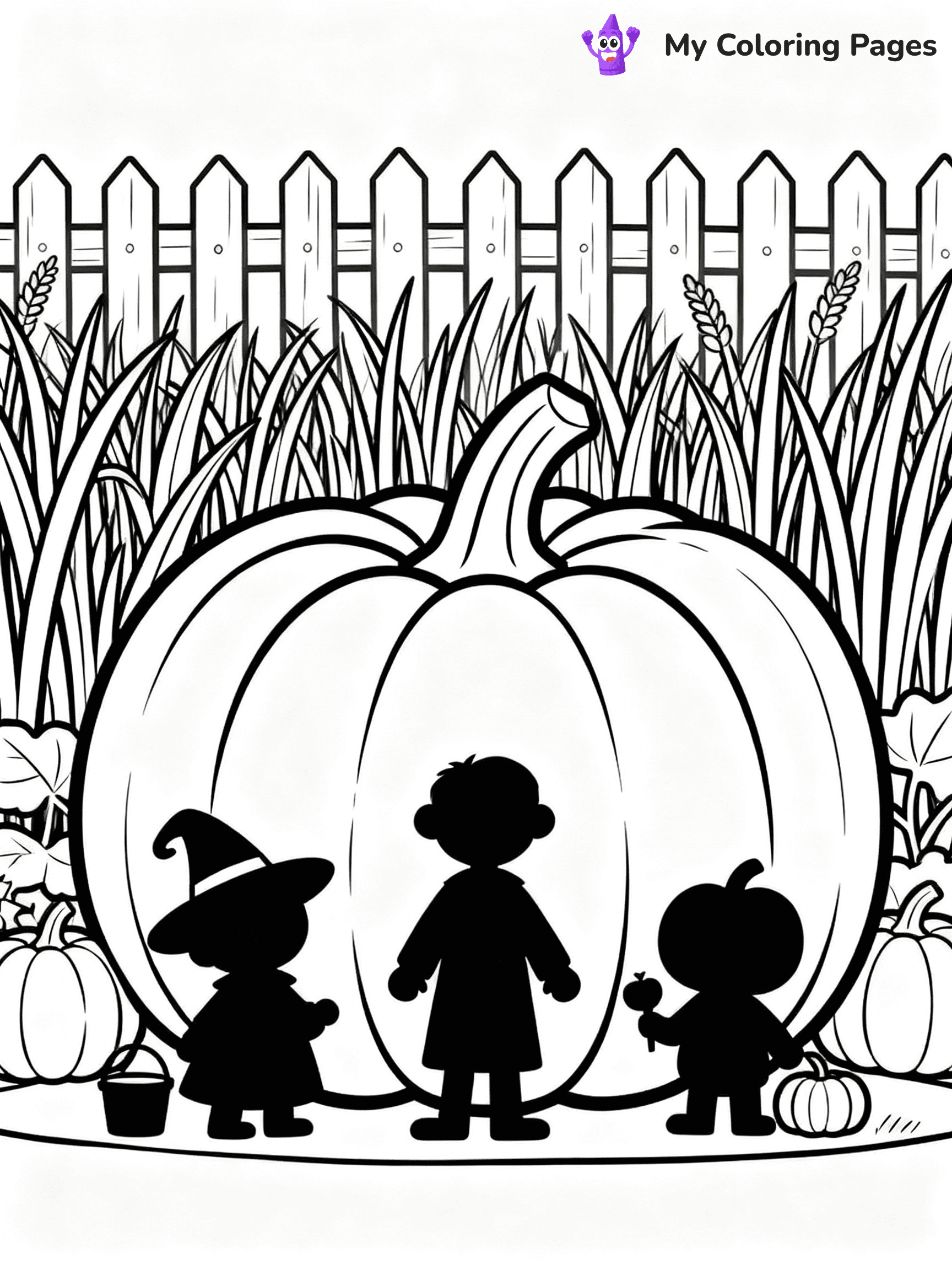 ⚠️ CRITICAL REQUIREMENT - ABSOLUTE BLACK AND WHITE ONLY ⚠️
This MUST be a BLACK AND WHITE line drawing ONLY. NO COLORS whatsoever.
- ONLY pure black lines (#000000) on pure white background (#FFFFFF)
- ABSOLUTELY NO colors, NO shading, NO gradients, NO grayscale
- If there are ANY colors in the output, the image is REJECTED
- This is a COLORING PAGE - meant to be COLORED IN by children
- The output must be UNCOLORED line art ready for coloring
⚠️ SUBJECT TO DRAW: Pumpkin patch scene with tall grass and picket fence in background. Important: PURE OUTLINES. NO FILLS, COLOR, SHADING, OR GREYSCALE. WHITE BACKGROUND.
(REMEMBER: Output must be BLACK AND WHITE line art only, NOT colored!)
# Flat, Friendly Cartoon Line-Art Coloring Page
You are generating a **pure black-and-white binary image** of a child-friendly cartoon scene combining characters and background scenery in one cohesive composition.
## Rendering Rules (Strict)
- Only two colors: pure black (#000000) outlines and pure white (#FFFFFF) background.
- No grayscale, shading, gradients, tints, fills, transparency, or partial pixels.
- No antialiasing or blended edges; every pixel is 100% black or white.
- No solid black fills inside shapes — all areas inside outlines must remain white.
- No dark clothing areas or filled tone blocks; all garments outlined only.
- No shadows, textures, lighting, or tonal variations.
- Must look like flat binary vector line-art for coloring pages.
## Drawing & Composition
- **Medium, consistent line weight**; clean closed outlines easy to color inside.
- **Flat, simple, child-friendly design** — no realism or 3D depth.
- Characters are **grounded on a surface**, centered and large.
- **Balanced composition** with clear silhouettes and minimal props.
## Scenery & Style
- Landmarks (e.g., mosque, CN Tower) and scenery (trees, benches, waves) drawn with **black outlines only.**
- For real-world figures, teams, or places, show accurate details using only black outlines—no text or logos. Use distinctive uniform patterns, abstract symbols, and landmark silhouettes to convey identity.
- Keep **consistent perspective**; no floating elements.
- **Style:** whimsical **Doodle Art Alley** — rounded, friendly outlines.
- May adapt shapes from **Crayola, Disney, Peppa Pig, Cocomelon** — *by shape only, never color.*
- Final output: **flat, crisp, binary (#000000/#FFFFFF)**, **no filled color or background text.**
EXTREMELYE IMPORTANT:
- PURE BINARY LINE-ART; NO FILLS (HAIR/CLOTHES/SKIN), SHADING, OR GREY.
- NO SHADING, COLOR. MUST BE WHITE BACKGROUND.
⚠️ FINAL REMINDER: Draw the subject "Pumpkin patch scene with tall grass and picket fence in background. Important: PURE OUTLINES. NO FILLS, COLOR, SHADING, OR GREYSCALE. WHITE BACKGROUND." as BLACK AND WHITE line art. Zero colors in output.