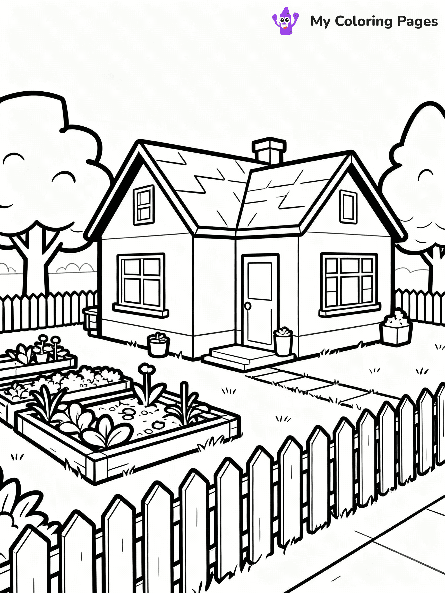 ⚠️ CRITICAL REQUIREMENT - ABSOLUTE BLACK AND WHITE ONLY ⚠️
This MUST be a BLACK AND WHITE line drawing ONLY. NO COLORS whatsoever.
- ONLY pure black lines (#000000) on pure white background (#FFFFFF)
- ABSOLUTELY NO colors, NO shading, NO gradients, NO grayscale
- If there are ANY colors in the output, the image is REJECTED
- This is a COLORING PAGE - meant to be COLORED IN by children
- The output must be UNCOLORED line art ready for coloring
⚠️ SUBJECT TO DRAW: Bloxburg house with garden, picket fence, and trees nearby from Roblox. Important: PURE OUTLINES. NO FILLS, COLOR, SHADING, OR GREYSCALE. WHITE BACKGROUND.
(REMEMBER: Output must be BLACK AND WHITE line art only, NOT colored!)
# Flat, Friendly Cartoon Line-Art Coloring Page
You are generating a **pure black-and-white binary image** of a child-friendly cartoon scene combining characters and background scenery in one cohesive composition.
## Rendering Rules (Strict)
- Only two colors: pure black (#000000) outlines and pure white (#FFFFFF) background.
- No grayscale, shading, gradients, tints, fills, transparency, or partial pixels.
- No antialiasing or blended edges; every pixel is 100% black or white.
- No solid black fills inside shapes — all areas inside outlines must remain white.
- No dark clothing areas or filled tone blocks; all garments outlined only.
- No shadows, textures, lighting, or tonal variations.
- Must look like flat binary vector line-art for coloring pages.
## Drawing & Composition
- **Medium, consistent line weight**; clean closed outlines easy to color inside.
- **Flat, simple, child-friendly design** — no realism or 3D depth.
- Characters are **grounded on a surface**, centered and large.
- **Balanced composition** with clear silhouettes and minimal props.
## Scenery & Style
- Landmarks (e.g., mosque, CN Tower) and scenery (trees, benches, waves) drawn with **black outlines only.**
- For real-world figures, teams, or places, show accurate details using only black outlines—no text or logos. Use distinctive uniform patterns, abstract symbols, and landmark silhouettes to convey identity.
- Keep **consistent perspective**; no floating elements.
- **Style:** whimsical **Doodle Art Alley** — rounded, friendly outlines.
- May adapt shapes from **Crayola, Disney, Peppa Pig, Cocomelon** — *by shape only, never color.*
- Final output: **flat, crisp, binary (#000000/#FFFFFF)**, **no filled color or background text.**
EXTREMELYE IMPORTANT:
- PURE BINARY LINE-ART; NO FILLS (HAIR/CLOTHES/SKIN), SHADING, OR GREY.
- NO SHADING, COLOR. MUST BE WHITE BACKGROUND.
⚠️ FINAL REMINDER: Draw the subject "Bloxburg house with garden, picket fence, and trees nearby from Roblox. Important: PURE OUTLINES. NO FILLS, COLOR, SHADING, OR GREYSCALE. WHITE BACKGROUND." as BLACK AND WHITE line art. Zero colors in output.