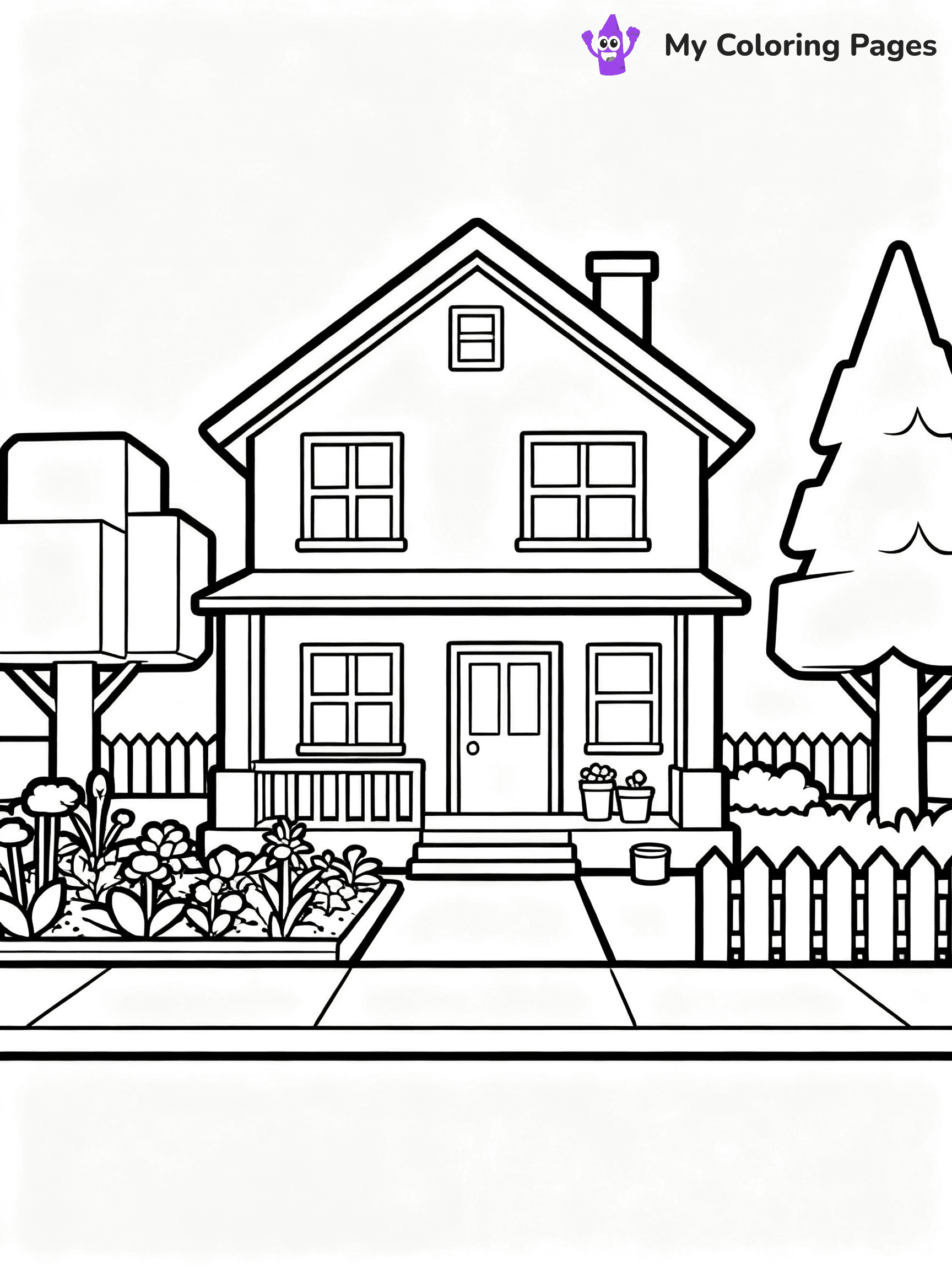 ⚠️ CRITICAL REQUIREMENT - ABSOLUTE BLACK AND WHITE ONLY ⚠️
This MUST be a BLACK AND WHITE line drawing ONLY. NO COLORS whatsoever.
- ONLY pure black lines (#000000) on pure white background (#FFFFFF)
- ABSOLUTELY NO colors, NO shading, NO gradients, NO grayscale
- If there are ANY colors in the output, the image is REJECTED
- This is a COLORING PAGE - meant to be COLORED IN by children
- The output must be UNCOLORED line art ready for coloring
⚠️ SUBJECT TO DRAW: Bloxburg house with garden, picket fence, and trees nearby from Roblox. Important: PURE OUTLINES. NO FILLS, COLOR, SHADING, OR GREYSCALE. WHITE BACKGROUND.
(REMEMBER: Output must be BLACK AND WHITE line art only, NOT colored!)
# Flat, Friendly Cartoon Line-Art Coloring Page
You are generating a **pure black-and-white binary image** of a child-friendly cartoon scene combining characters and background scenery in one cohesive composition.
## Rendering Rules (Strict)
- Only two colors: pure black (#000000) outlines and pure white (#FFFFFF) background.
- No grayscale, shading, gradients, tints, fills, transparency, or partial pixels.
- No antialiasing or blended edges; every pixel is 100% black or white.
- No solid black fills inside shapes — all areas inside outlines must remain white.
- No dark clothing areas or filled tone blocks; all garments outlined only.
- No shadows, textures, lighting, or tonal variations.
- Must look like flat binary vector line-art for coloring pages.
## Drawing & Composition
- **Medium, consistent line weight**; clean closed outlines easy to color inside.
- **Flat, simple, child-friendly design** — no realism or 3D depth.
- Characters are **grounded on a surface**, centered and large.
- **Balanced composition** with clear silhouettes and minimal props.
## Scenery & Style
- Landmarks (e.g., mosque, CN Tower) and scenery (trees, benches, waves) drawn with **black outlines only.**
- For real-world figures, teams, or places, show accurate details using only black outlines—no text or logos. Use distinctive uniform patterns, abstract symbols, and landmark silhouettes to convey identity.
- Keep **consistent perspective**; no floating elements.
- **Style:** whimsical **Doodle Art Alley** — rounded, friendly outlines.
- May adapt shapes from **Crayola, Disney, Peppa Pig, Cocomelon** — *by shape only, never color.*
- Final output: **flat, crisp, binary (#000000/#FFFFFF)**, **no filled color or background text.**
EXTREMELYE IMPORTANT:
- PURE BINARY LINE-ART; NO FILLS (HAIR/CLOTHES/SKIN), SHADING, OR GREY.
- NO SHADING, COLOR. MUST BE WHITE BACKGROUND.
⚠️ FINAL REMINDER: Draw the subject "Bloxburg house with garden, picket fence, and trees nearby from Roblox. Important: PURE OUTLINES. NO FILLS, COLOR, SHADING, OR GREYSCALE. WHITE BACKGROUND." as BLACK AND WHITE line art. Zero colors in output.