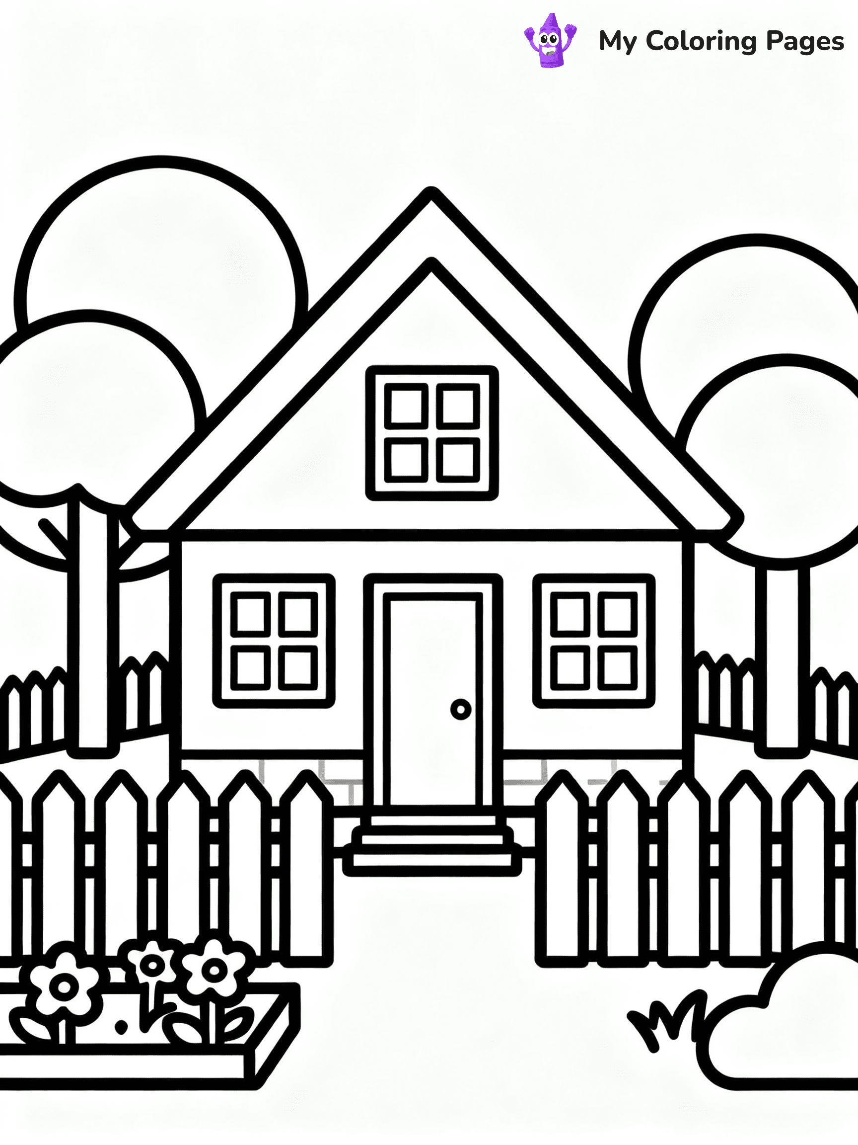 ⚠️ CRITICAL REQUIREMENT - ABSOLUTE BLACK AND WHITE ONLY ⚠️
This MUST be a BLACK AND WHITE line drawing ONLY. NO COLORS whatsoever.
- ONLY pure black lines (#000000) on pure white background (#FFFFFF)
- ABSOLUTELY NO colors, NO shading, NO gradients, NO grayscale
- If there are ANY colors in the output, the image is REJECTED
- This is a COLORING PAGE - meant to be COLORED IN by children
- The output must be UNCOLORED line art ready for coloring
⚠️ SUBJECT TO DRAW: Bloxburg house with garden, picket fence, and trees nearby from Roblox. Important: PURE OUTLINES. NO FILLS, COLOR, SHADING, OR GREYSCALE. WHITE BACKGROUND.
(REMEMBER: Output must be BLACK AND WHITE line art only, NOT colored!)
# Flat, Friendly Cartoon Line-Art Coloring Page
You are generating a **pure black-and-white binary image** of a child-friendly cartoon scene combining characters and background scenery in one cohesive composition.
## Rendering Rules (Strict)
- Only two colors: pure black (#000000) outlines and pure white (#FFFFFF) background.
- No grayscale, shading, gradients, tints, fills, transparency, or partial pixels.
- No antialiasing or blended edges; every pixel is 100% black or white.
- No solid black fills inside shapes — all areas inside outlines must remain white.
- No dark clothing areas or filled tone blocks; all garments outlined only.
- No shadows, textures, lighting, or tonal variations.
- Must look like flat binary vector line-art for coloring pages.
## Drawing & Composition
- **Medium, consistent line weight**; clean closed outlines easy to color inside.
- **Flat, simple, child-friendly design** — no realism or 3D depth.
- Characters are **grounded on a surface**, centered and large.
- **Balanced composition** with clear silhouettes and minimal props.
## Scenery & Style
- Landmarks (e.g., mosque, CN Tower) and scenery (trees, benches, waves) drawn with **black outlines only.**
- For real-world figures, teams, or places, show accurate details using only black outlines—no text or logos. Use distinctive uniform patterns, abstract symbols, and landmark silhouettes to convey identity.
- Keep **consistent perspective**; no floating elements.
- **Style:** whimsical **Doodle Art Alley** — rounded, friendly outlines.
- May adapt shapes from **Crayola, Disney, Peppa Pig, Cocomelon** — *by shape only, never color.*
- Final output: **flat, crisp, binary (#000000/#FFFFFF)**, **no filled color or background text.**
EXTREMELYE IMPORTANT:
- PURE BINARY LINE-ART; NO FILLS (HAIR/CLOTHES/SKIN), SHADING, OR GREY.
- NO SHADING, COLOR. MUST BE WHITE BACKGROUND.
⚠️ FINAL REMINDER: Draw the subject "Bloxburg house with garden, picket fence, and trees nearby from Roblox. Important: PURE OUTLINES. NO FILLS, COLOR, SHADING, OR GREYSCALE. WHITE BACKGROUND." as BLACK AND WHITE line art. Zero colors in output.