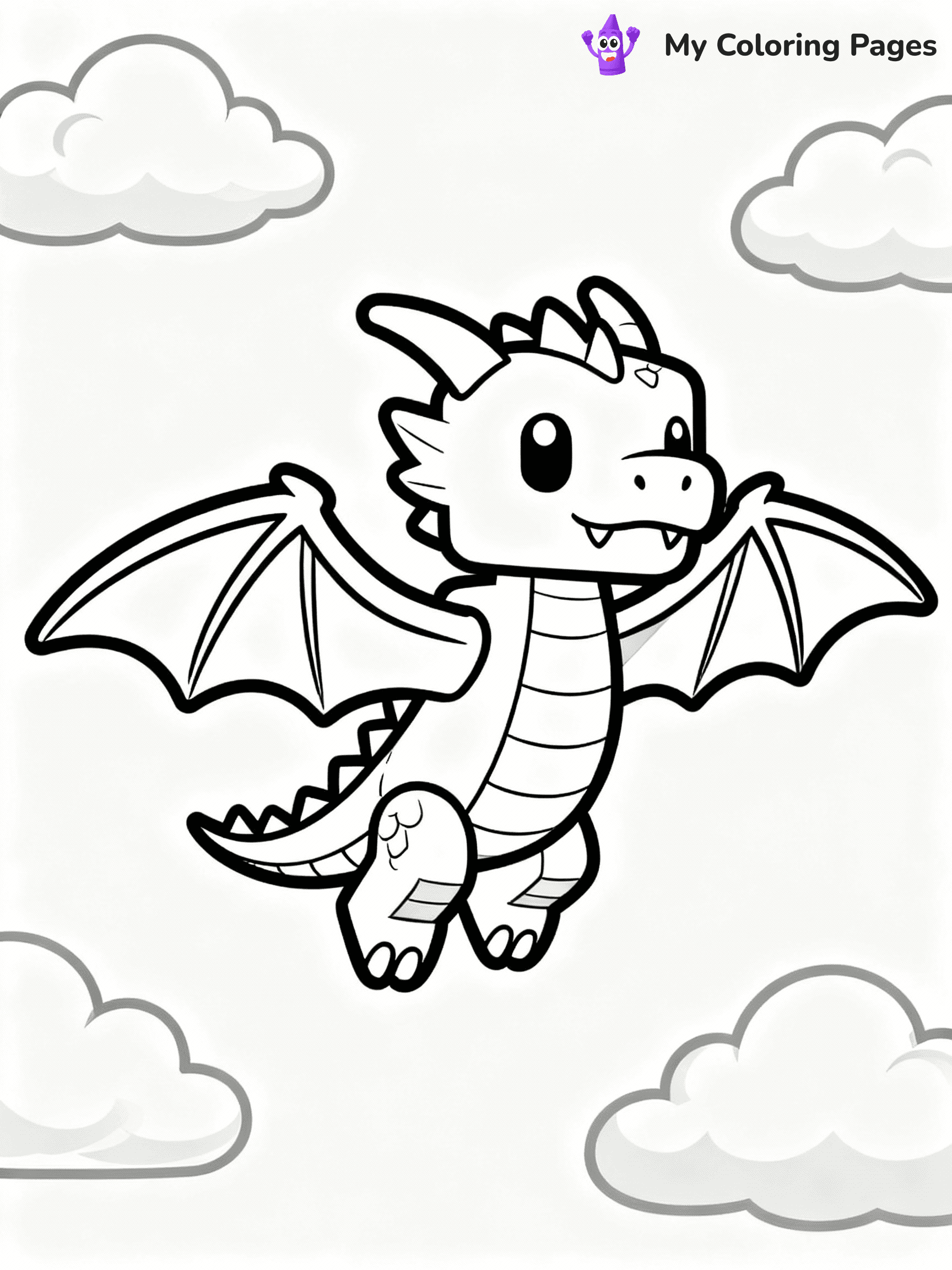 ⚠️ CRITICAL REQUIREMENT - ABSOLUTE BLACK AND WHITE ONLY ⚠️
This MUST be a BLACK AND WHITE line drawing ONLY. NO COLORS whatsoever.
- ONLY pure black lines (#000000) on pure white background (#FFFFFF)
- ABSOLUTELY NO colors, NO shading, NO gradients, NO grayscale
- If there are ANY colors in the output, the image is REJECTED
- This is a COLORING PAGE - meant to be COLORED IN by children
- The output must be UNCOLORED line art ready for coloring
⚠️ SUBJECT TO DRAW: Adopt Me pet dragon flying, wings spread wide, clouds in background from Roblox. Important: PURE OUTLINES. NO FILLS, COLOR, SHADING, OR GREYSCALE.
(REMEMBER: Output must be BLACK AND WHITE line art only, NOT colored!)
# Flat, Friendly Cartoon Line-Art Coloring Page
You are generating a **pure black-and-white binary image** of a child-friendly cartoon scene combining characters and background scenery in one cohesive composition.
## Rendering Rules (Strict)
- Only two colors: pure black (#000000) outlines and pure white (#FFFFFF) background.
- No grayscale, shading, gradients, tints, fills, transparency, or partial pixels.
- No antialiasing or blended edges; every pixel is 100% black or white.
- No solid black fills inside shapes — all areas inside outlines must remain white.
- No dark clothing areas or filled tone blocks; all garments outlined only.
- No shadows, textures, lighting, or tonal variations.
- Must look like flat binary vector line-art for coloring pages.
## Drawing & Composition
- **Medium, consistent line weight**; clean closed outlines easy to color inside.
- **Flat, simple, child-friendly design** — no realism or 3D depth.
- Characters are **grounded on a surface**, centered and large.
- **Balanced composition** with clear silhouettes and minimal props.
## Scenery & Style
- Landmarks (e.g., mosque, CN Tower) and scenery (trees, benches, waves) drawn with **black outlines only.**
- For real-world figures, teams, or places, show accurate details using only black outlines—no text or logos. Use distinctive uniform patterns, abstract symbols, and landmark silhouettes to convey identity.
- Keep **consistent perspective**; no floating elements.
- **Style:** whimsical **Doodle Art Alley** — rounded, friendly outlines.
- May adapt shapes from **Crayola, Disney, Peppa Pig, Cocomelon** — *by shape only, never color.*
- Final output: **flat, crisp, binary (#000000/#FFFFFF)**, **no filled color or background text.**
EXTREMELYE IMPORTANT:
- PURE BINARY LINE-ART; NO FILLS (HAIR/CLOTHES/SKIN), SHADING, OR GREY.
- NO SHADING, COLOR. MUST BE WHITE BACKGROUND.
⚠️ FINAL REMINDER: Draw the subject "Adopt Me pet dragon flying, wings spread wide, clouds in background from Roblox. Important: PURE OUTLINES. NO FILLS, COLOR, SHADING, OR GREYSCALE." as BLACK AND WHITE line art. Zero colors in output.