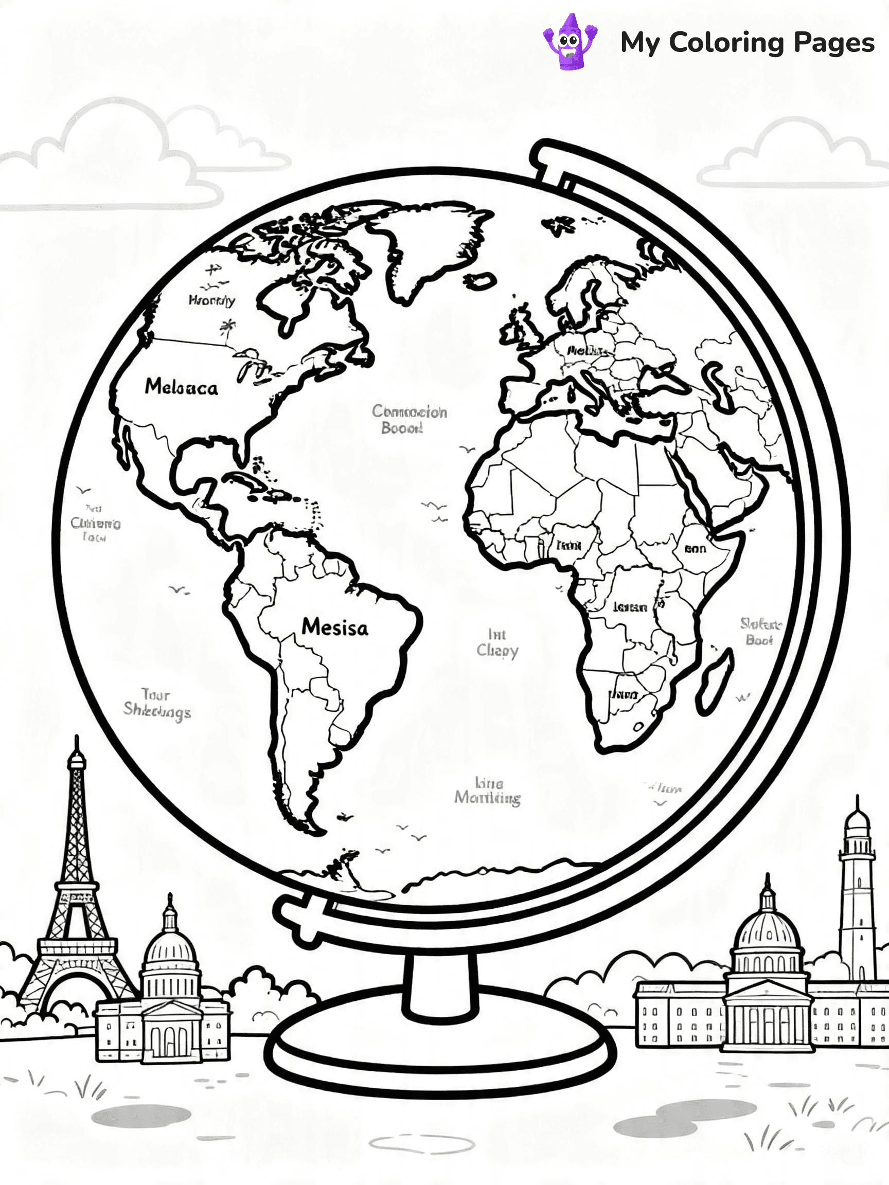 World Map Coloring Pages With Countries Labeled - 18