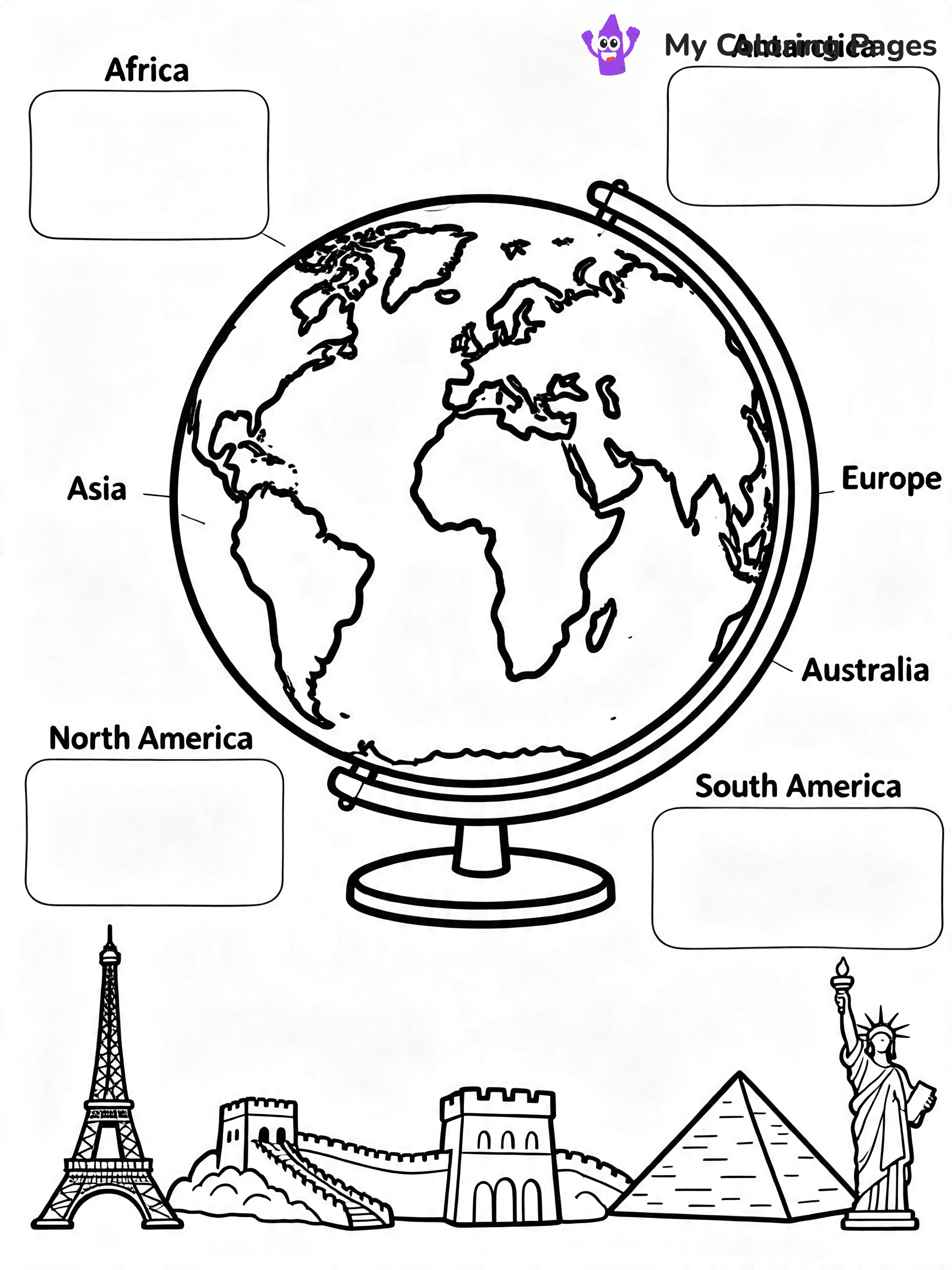 World Map Coloring Pages With Countries Labeled - 16