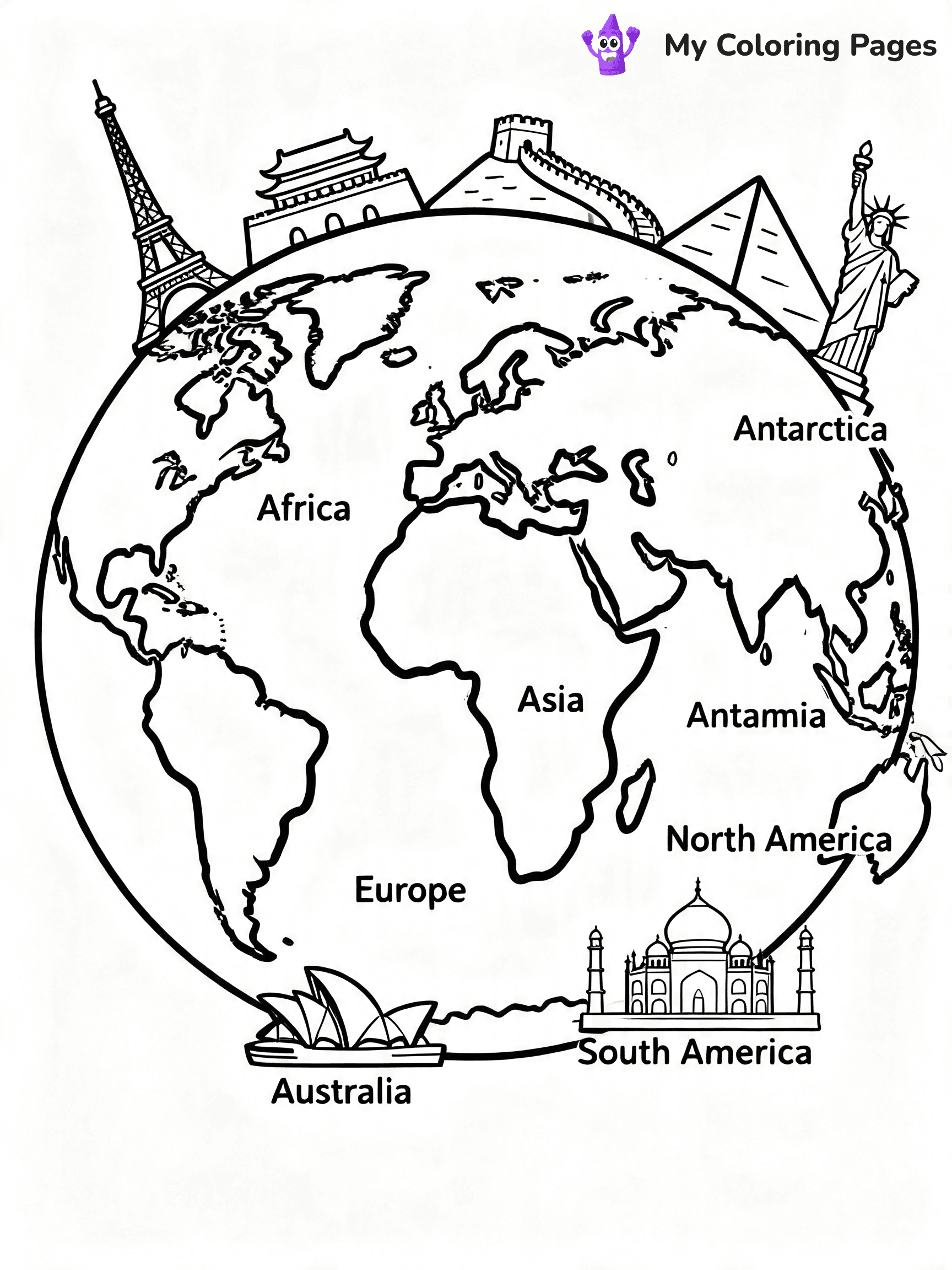 World Map Coloring Pages With Countries Labeled - 14