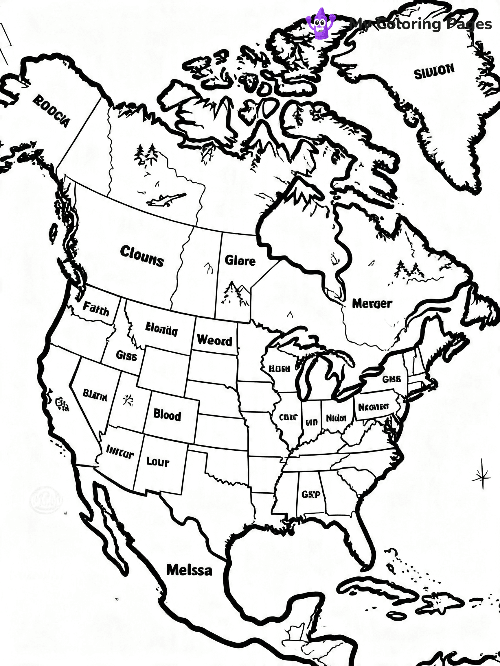 World Map Coloring Pages With Countries Labeled - 7