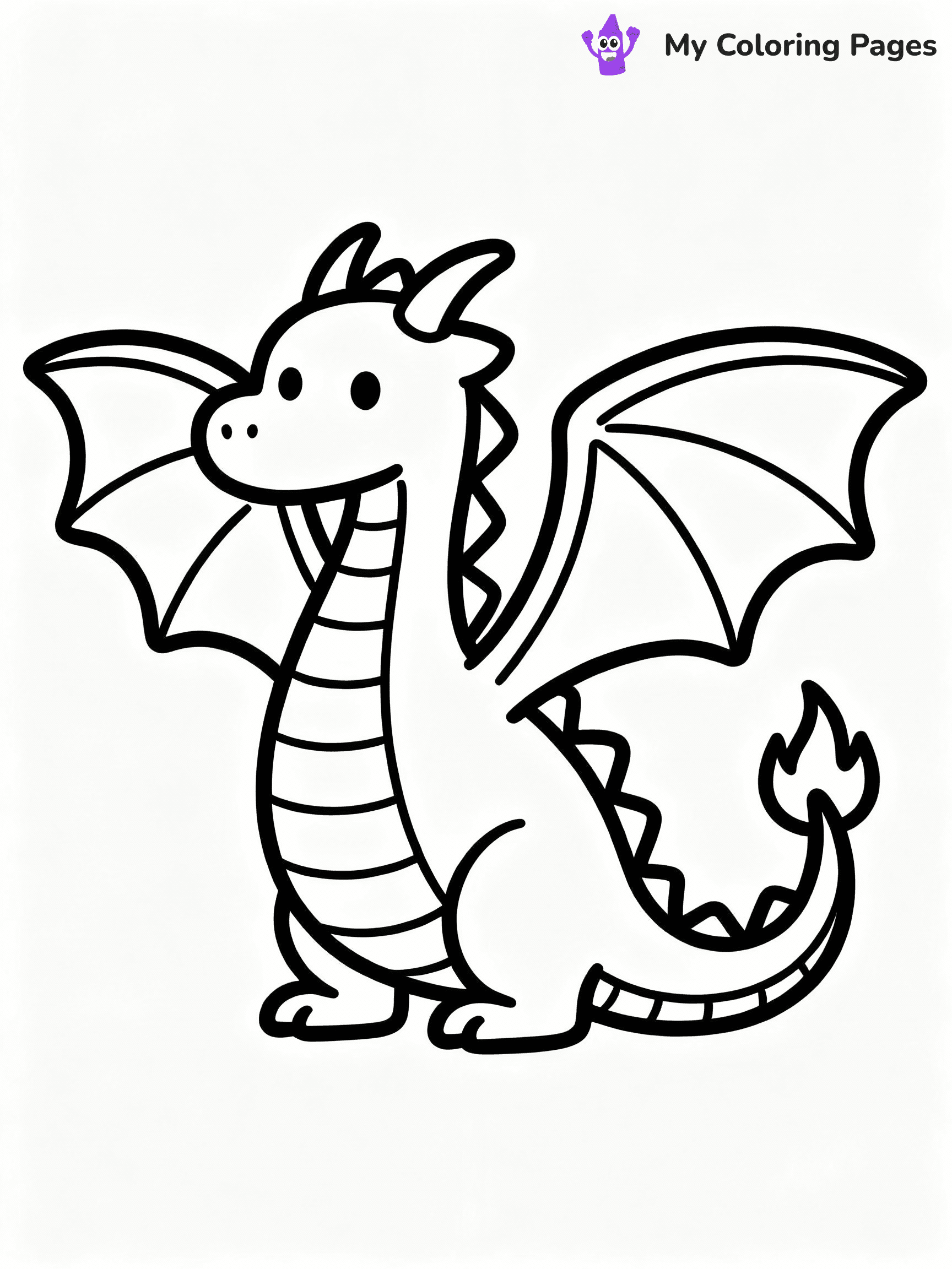 ⚠️ CRITICAL REQUIREMENT - ABSOLUTE BLACK AND WHITE ONLY ⚠️
This MUST be a BLACK AND WHITE line drawing ONLY. NO COLORS whatsoever.
- ONLY pure black lines (#000000) on pure white background (#FFFFFF)
- ABSOLUTELY NO colors, NO shading, NO gradients, NO grayscale
- If there are ANY colors in the output, the image is REJECTED
- This is a COLORING PAGE - meant to be COLORED IN by children
- The output must be UNCOLORED line art ready for coloring
⚠️ SUBJECT TO DRAW: Simple dragon with large wings, curled tail, and small flames.
(REMEMBER: Output must be BLACK AND WHITE line art only, NOT colored!)
# COLORING PAGE: BLACK OUTLINES ONLY - WHITE BACKGROUND MANDATORY
Create a **coloring book page** using EXACTLY two values: black lines, white space.
## NON-NEGOTIABLE BINARY RULES
- **ONLY #000000 (black) and #FFFFFF (white)** - NO other values exist
- **EVERY PIXEL = BLACK OR WHITE** - no gray/shading/antialiasing
- **WHITE BACKGROUND MANDATORY** - entire canvas stays white
- **ALL SHAPES HOLLOW** - everything is empty outlines waiting to be colored
- **FORBIDDEN:** fills, shading, gradients, patterns, textures, colors
- **NO SOLID REGIONS** - if it's not a thin line, it's wrong
## Universal Line Standards
- Black outlines ONLY - thin, uniform weight
- Every shape completely empty inside
- Closed contours suitable for coloring
- Simple flat illustration - zero depth/3D/realism
- **Style:** Whimsical Doodle Art Alley - rounded, friendly outlines (unless specified)
## Everything = Outline Only
- Characters/animals: hollow shapes
- Objects/clothing: empty contours
- Backgrounds/scenery: line work only
- Natural elements: outlined forms
- Dark/night areas: don't exist (use outlined symbols)
- Textures/patterns: convert to simple lines
## The Test
Can a child color EVERY white space with crayons? If any area is pre-filled/shaded/gray, it FAILS. Every shape must be waiting to receive color.
**FINAL OUTPUT**: Binary coloring page. Black lines define shapes. White spaces ready for coloring. Nothing else exists. No exceptions. Print-ready.
⚠️ FINAL REMINDER: Draw the subject "Simple dragon with large wings, curled tail, and small flames." as BLACK AND WHITE line art. Zero colors in output.