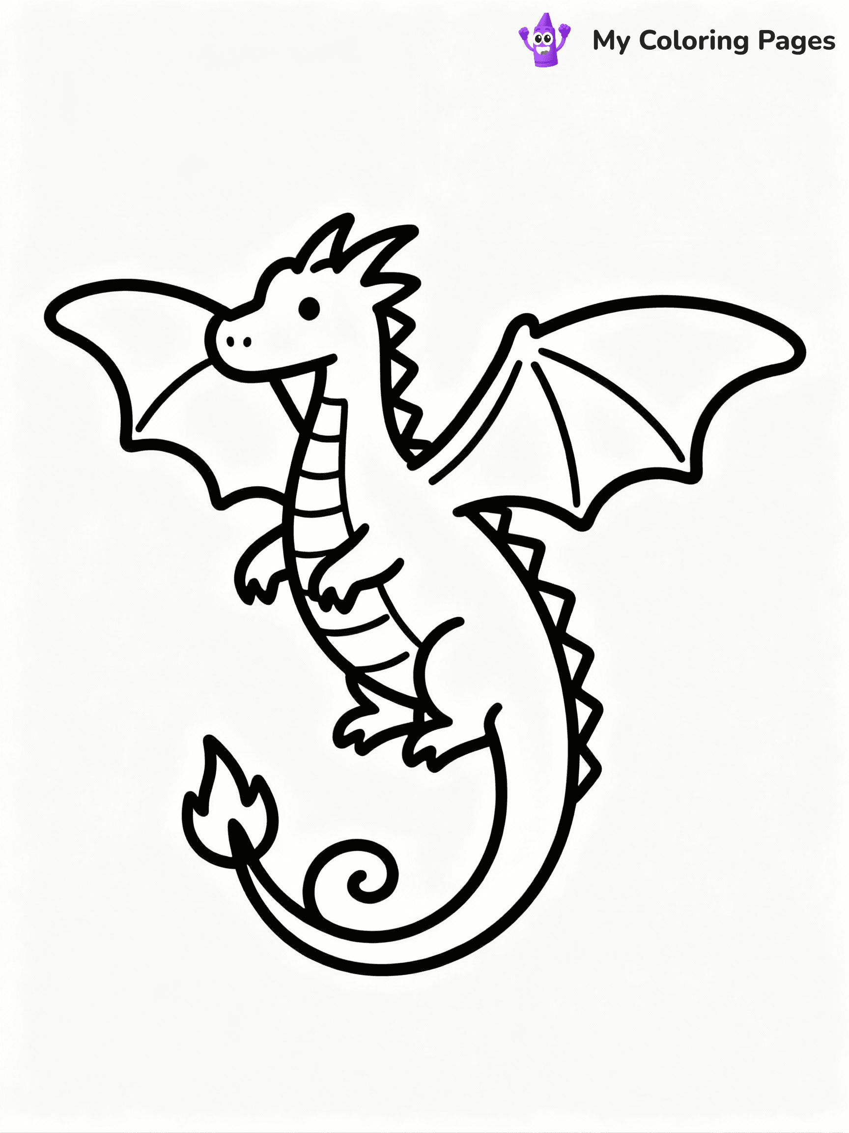 ⚠️ CRITICAL REQUIREMENT - ABSOLUTE BLACK AND WHITE ONLY ⚠️
This MUST be a BLACK AND WHITE line drawing ONLY. NO COLORS whatsoever.
- ONLY pure black lines (#000000) on pure white background (#FFFFFF)
- ABSOLUTELY NO colors, NO shading, NO gradients, NO grayscale
- If there are ANY colors in the output, the image is REJECTED
- This is a COLORING PAGE - meant to be COLORED IN by children
- The output must be UNCOLORED line art ready for coloring
⚠️ SUBJECT TO DRAW: Simple dragon with large wings, curled tail, and small flames.
(REMEMBER: Output must be BLACK AND WHITE line art only, NOT colored!)
# COLORING PAGE: BLACK OUTLINES ONLY - WHITE BACKGROUND MANDATORY
Create a **coloring book page** using EXACTLY two values: black lines, white space.
## NON-NEGOTIABLE BINARY RULES
- **ONLY #000000 (black) and #FFFFFF (white)** - NO other values exist
- **EVERY PIXEL = BLACK OR WHITE** - no gray/shading/antialiasing
- **WHITE BACKGROUND MANDATORY** - entire canvas stays white
- **ALL SHAPES HOLLOW** - everything is empty outlines waiting to be colored
- **FORBIDDEN:** fills, shading, gradients, patterns, textures, colors
- **NO SOLID REGIONS** - if it's not a thin line, it's wrong
## Universal Line Standards
- Black outlines ONLY - thin, uniform weight
- Every shape completely empty inside
- Closed contours suitable for coloring
- Simple flat illustration - zero depth/3D/realism
- **Style:** Whimsical Doodle Art Alley - rounded, friendly outlines (unless specified)
## Everything = Outline Only
- Characters/animals: hollow shapes
- Objects/clothing: empty contours
- Backgrounds/scenery: line work only
- Natural elements: outlined forms
- Dark/night areas: don't exist (use outlined symbols)
- Textures/patterns: convert to simple lines
## The Test
Can a child color EVERY white space with crayons? If any area is pre-filled/shaded/gray, it FAILS. Every shape must be waiting to receive color.
**FINAL OUTPUT**: Binary coloring page. Black lines define shapes. White spaces ready for coloring. Nothing else exists. No exceptions. Print-ready.
⚠️ FINAL REMINDER: Draw the subject "Simple dragon with large wings, curled tail, and small flames." as BLACK AND WHITE line art. Zero colors in output.