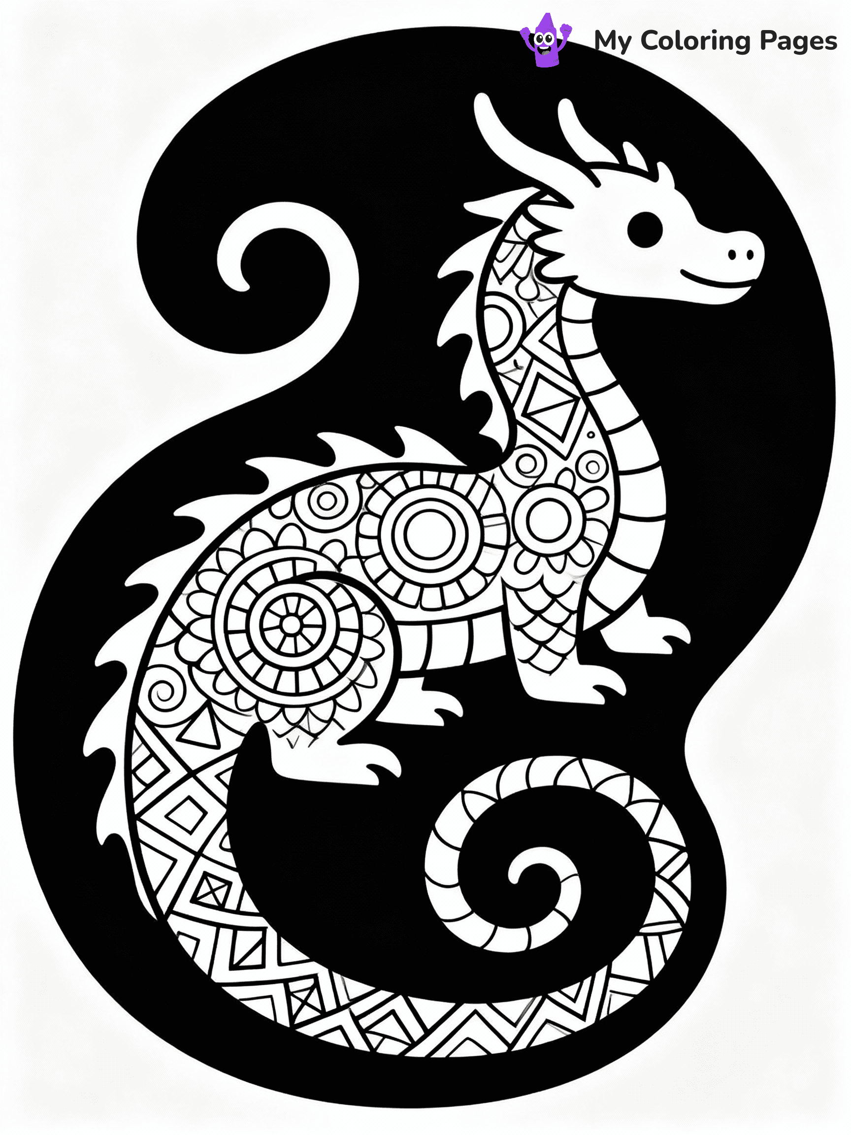 ⚠️ CRITICAL REQUIREMENT - ABSOLUTE BLACK AND WHITE ONLY ⚠️
This MUST be a BLACK AND WHITE line drawing ONLY. NO COLORS whatsoever.
- ONLY pure black lines (#000000) on pure white background (#FFFFFF)
- ABSOLUTELY NO colors, NO shading, NO gradients, NO grayscale
- If there are ANY colors in the output, the image is REJECTED
- This is a COLORING PAGE - meant to be COLORED IN by children
- The output must be UNCOLORED line art ready for coloring
⚠️ SUBJECT TO DRAW: Mandala style dragon with intricate patterns, long tail swirling around.
(REMEMBER: Output must be BLACK AND WHITE line art only, NOT colored!)
# COLORING PAGE: BLACK OUTLINES ONLY - WHITE BACKGROUND MANDATORY
Create a **coloring book page** using EXACTLY two values: black lines, white space.
## NON-NEGOTIABLE BINARY RULES
- **ONLY #000000 (black) and #FFFFFF (white)** - NO other values exist
- **EVERY PIXEL = BLACK OR WHITE** - no gray/shading/antialiasing
- **WHITE BACKGROUND MANDATORY** - entire canvas stays white
- **ALL SHAPES HOLLOW** - everything is empty outlines waiting to be colored
- **FORBIDDEN:** fills, shading, gradients, patterns, textures, colors
- **NO SOLID REGIONS** - if it's not a thin line, it's wrong
## Universal Line Standards
- Black outlines ONLY - thin, uniform weight
- Every shape completely empty inside
- Closed contours suitable for coloring
- Simple flat illustration - zero depth/3D/realism
- **Style:** Whimsical Doodle Art Alley - rounded, friendly outlines (unless specified)
## Everything = Outline Only
- Characters/animals: hollow shapes
- Objects/clothing: empty contours
- Backgrounds/scenery: line work only
- Natural elements: outlined forms
- Dark/night areas: don't exist (use outlined symbols)
- Textures/patterns: convert to simple lines
## The Test
Can a child color EVERY white space with crayons? If any area is pre-filled/shaded/gray, it FAILS. Every shape must be waiting to receive color.
**FINAL OUTPUT**: Binary coloring page. Black lines define shapes. White spaces ready for coloring. Nothing else exists. No exceptions. Print-ready.
⚠️ FINAL REMINDER: Draw the subject "Mandala style dragon with intricate patterns, long tail swirling around." as BLACK AND WHITE line art. Zero colors in output.