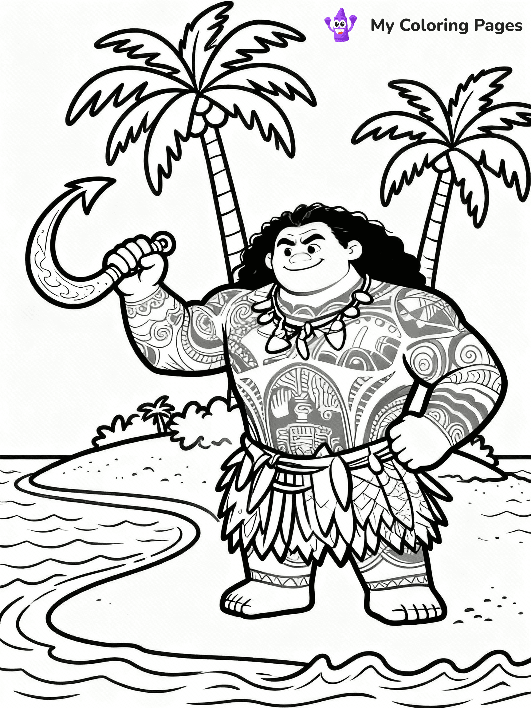 ⚠️ CRITICAL REQUIREMENT - ABSOLUTE BLACK AND WHITE ONLY ⚠️
This MUST be a BLACK AND WHITE line drawing ONLY. NO COLORS whatsoever.
- ONLY pure black lines (#000000) on pure white background (#FFFFFF)
- ABSOLUTELY NO colors, NO shading, NO gradients, NO grayscale
- If there are ANY colors in the output, the image is REJECTED
- This is a COLORING PAGE - meant to be COLORED IN by children
- The output must be UNCOLORED line art ready for coloring
⚠️ SUBJECT TO DRAW: Maui from Moana, wielding magical fishhook, flexing muscles, tropical island behind
(REMEMBER: Output must be BLACK AND WHITE line art only, NOT colored!)
# COLORING PAGE: BLACK OUTLINES ONLY - WHITE BACKGROUND MANDATORY
Create a **coloring book page** using EXACTLY two values: black lines, white space.
## NON-NEGOTIABLE BINARY RULES
- **ONLY #000000 (black) and #FFFFFF (white)** - NO other values exist
- **EVERY PIXEL = BLACK OR WHITE** - no gray/shading/antialiasing
- **WHITE BACKGROUND MANDATORY** - entire canvas stays white
- **ALL SHAPES HOLLOW** - everything is empty outlines waiting to be colored
- **FORBIDDEN:** fills, shading, gradients, patterns, textures, colors
- **NO SOLID REGIONS** - if it's not a thin line, it's wrong
## Universal Line Standards
- Black outlines ONLY - thin, uniform weight
- Every shape completely empty inside
- Closed contours suitable for coloring
- Simple flat illustration - zero depth/3D/realism
- **Style:** Whimsical Doodle Art Alley - rounded, friendly outlines (unless specified)
## Everything = Outline Only
- Characters/animals: hollow shapes
- Objects/clothing: empty contours
- Backgrounds/scenery: line work only
- Natural elements: outlined forms
- Dark/night areas: don't exist (use outlined symbols)
- Textures/patterns: convert to simple lines
## The Test
Can a child color EVERY white space with crayons? If any area is pre-filled/shaded/gray or colored in, it FAILS. Every shape must be waiting to receive color.
**FINAL OUTPUT**: Binary coloring page. Black lines define shapes. White spaces ready for coloring. Nothing else exists. No exceptions. Print-ready.
⚠️ FINAL REMINDER: Draw the subject "Maui from Moana, wielding magical fishhook, flexing muscles, tropical island behind" as BLACK AND WHITE line art. Zero colors in output.