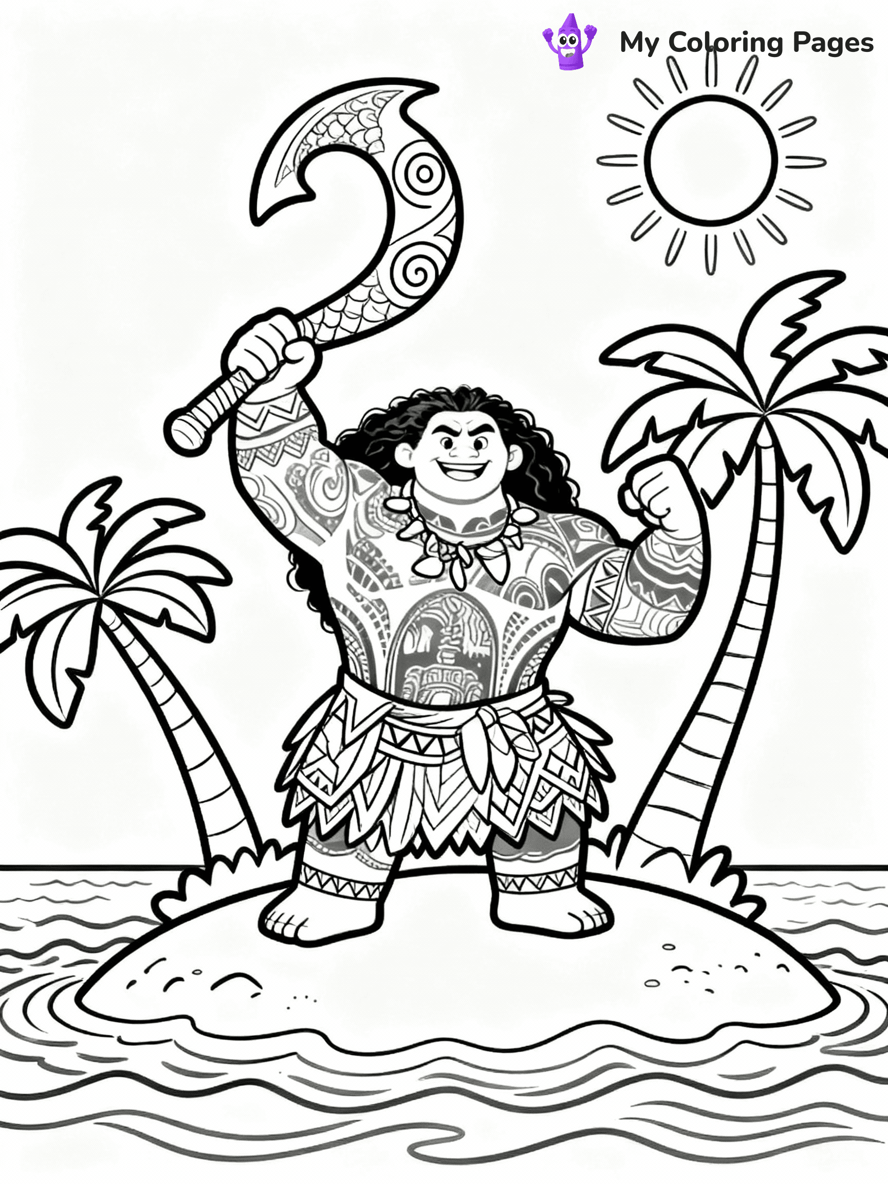 ⚠️ CRITICAL REQUIREMENT - ABSOLUTE BLACK AND WHITE ONLY ⚠️
This MUST be a BLACK AND WHITE line drawing ONLY. NO COLORS whatsoever.
- ONLY pure black lines (#000000) on pure white background (#FFFFFF)
- ABSOLUTELY NO colors, NO shading, NO gradients, NO grayscale
- If there are ANY colors in the output, the image is REJECTED
- This is a COLORING PAGE - meant to be COLORED IN by children
- The output must be UNCOLORED line art ready for coloring
⚠️ SUBJECT TO DRAW: Maui from Moana, wielding magical fishhook, flexing muscles, tropical island behind
(REMEMBER: Output must be BLACK AND WHITE line art only, NOT colored!)
# COLORING PAGE: BLACK OUTLINES ONLY - WHITE BACKGROUND MANDATORY
Create a **coloring book page** using EXACTLY two values: black lines, white space.
## NON-NEGOTIABLE BINARY RULES
- **ONLY #000000 (black) and #FFFFFF (white)** - NO other values exist
- **EVERY PIXEL = BLACK OR WHITE** - no gray/shading/antialiasing
- **WHITE BACKGROUND MANDATORY** - entire canvas stays white
- **ALL SHAPES HOLLOW** - everything is empty outlines waiting to be colored
- **FORBIDDEN:** fills, shading, gradients, patterns, textures, colors
- **NO SOLID REGIONS** - if it's not a thin line, it's wrong
## Universal Line Standards
- Black outlines ONLY - thin, uniform weight
- Every shape completely empty inside
- Closed contours suitable for coloring
- Simple flat illustration - zero depth/3D/realism
- **Style:** Whimsical Doodle Art Alley - rounded, friendly outlines (unless specified)
## Everything = Outline Only
- Characters/animals: hollow shapes
- Objects/clothing: empty contours
- Backgrounds/scenery: line work only
- Natural elements: outlined forms
- Dark/night areas: don't exist (use outlined symbols)
- Textures/patterns: convert to simple lines
## The Test
Can a child color EVERY white space with crayons? If any area is pre-filled/shaded/gray or colored in, it FAILS. Every shape must be waiting to receive color.
**FINAL OUTPUT**: Binary coloring page. Black lines define shapes. White spaces ready for coloring. Nothing else exists. No exceptions. Print-ready.
⚠️ FINAL REMINDER: Draw the subject "Maui from Moana, wielding magical fishhook, flexing muscles, tropical island behind" as BLACK AND WHITE line art. Zero colors in output.