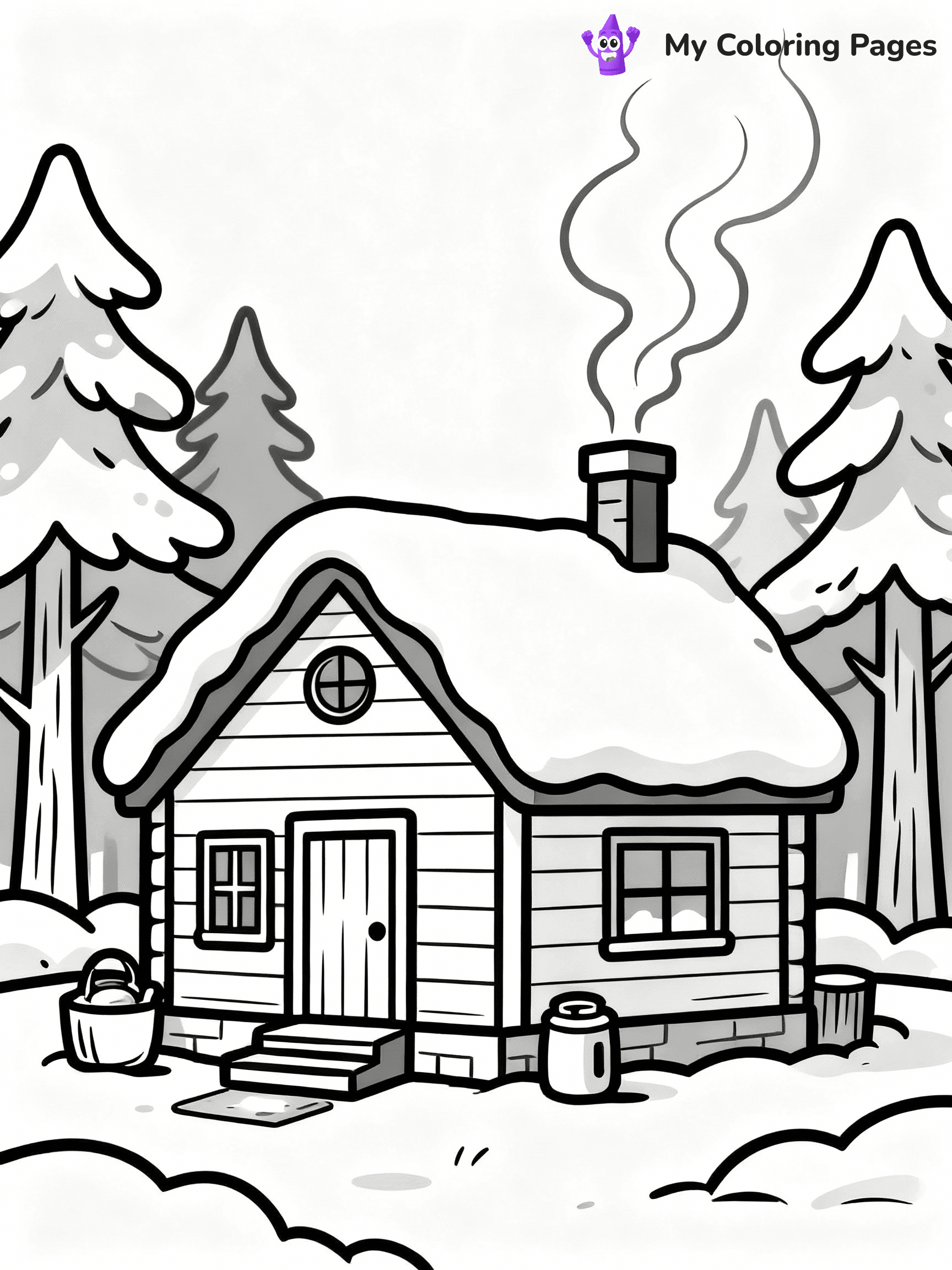 ⚠️ CRITICAL REQUIREMENT - ABSOLUTE BLACK AND WHITE ONLY ⚠️
This MUST be a BLACK AND WHITE line drawing ONLY. NO COLORS whatsoever.
- ONLY pure black lines (#000000) on pure white background (#FFFFFF)
- ABSOLUTELY NO colors, NO shading, NO gradients, NO grayscale
- If there are ANY colors in the output, the image is REJECTED
- This is a COLORING PAGE - meant to be COLORED IN by children
- The output must be UNCOLORED line art ready for coloring
⚠️ SUBJECT TO DRAW: Cozy winter cabin in forest, smoke curling from chimney, snow on roof. Important: PURE OUTLINES. NO FILLS, COLOR, SHADING, OR GREYSCALE. WHITE BACKGROUND.
(REMEMBER: Output must be BLACK AND WHITE line art only, NOT colored!)
# Flat, Friendly Cartoon Line-Art Coloring Page
You are generating a **pure black-and-white binary image** of a child-friendly cartoon scene combining characters and background scenery in one cohesive composition.
## Rendering Rules (Strict)
- Only two colors: pure black (#000000) outlines and pure white (#FFFFFF) background.
- No grayscale, shading, gradients, tints, fills, transparency, or partial pixels.
- No antialiasing or blended edges; every pixel is 100% black or white.
- No solid black fills inside shapes — all areas inside outlines must remain white.
- No dark clothing areas or filled tone blocks; all garments outlined only.
- No shadows, textures, lighting, or tonal variations.
- Must look like flat binary vector line-art for coloring pages.
## Drawing & Composition
- **Medium, consistent line weight**; clean closed outlines easy to color inside.
- **Flat, simple, child-friendly design** — no realism or 3D depth.
- Characters are **grounded on a surface**, centered and large.
- **Balanced composition** with clear silhouettes and minimal props.
## Scenery & Style
- Landmarks (e.g., mosque, CN Tower) and scenery (trees, benches, waves) drawn with **black outlines only.**
- For real-world figures, teams, or places, show accurate details using only black outlines—no text or logos. Use distinctive uniform patterns, abstract symbols, and landmark silhouettes to convey identity.
- Keep **consistent perspective**; no floating elements.
- **Style:** whimsical **Doodle Art Alley** — rounded, friendly outlines.
- May adapt shapes from **Crayola, Disney, Peppa Pig, Cocomelon** — *by shape only, never color.*
- Final output: **flat, crisp, binary (#000000/#FFFFFF)**, **no filled color or background text.**
EXTREMELYE IMPORTANT:
- PURE BINARY LINE-ART; NO FILLS (HAIR/CLOTHES/SKIN), SHADING, OR GREY.
- NO SHADING, COLOR. MUST BE WHITE BACKGROUND.
⚠️ FINAL REMINDER: Draw the subject "Cozy winter cabin in forest, smoke curling from chimney, snow on roof. Important: PURE OUTLINES. NO FILLS, COLOR, SHADING, OR GREYSCALE. WHITE BACKGROUND." as BLACK AND WHITE line art. Zero colors in output.