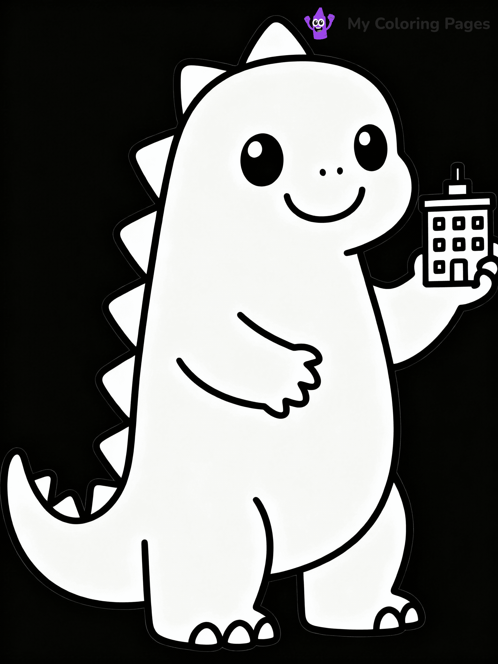 ⚠️ CRITICAL REQUIREMENT - ABSOLUTE BLACK AND WHITE ONLY ⚠️
This MUST be a BLACK AND WHITE line drawing ONLY. NO COLORS whatsoever.
- ONLY pure black lines (#000000) on pure white background (#FFFFFF)
- ABSOLUTELY NO colors, NO shading, NO gradients, NO grayscale
- If there are ANY colors in the output, the image is REJECTED
- This is a COLORING PAGE - meant to be COLORED IN by children
- The output must be UNCOLORED line art ready for coloring
⚠️ SUBJECT TO DRAW: Kawaii Godzilla from Godzilla in cute cartoon style, smiling, holding a tiny building in one hand, with big eyes
(REMEMBER: Output must be BLACK AND WHITE line art only, NOT colored!)
# COLORING PAGE: BLACK OUTLINES ONLY - WHITE BACKGROUND MANDATORY
Create a **coloring book page** using EXACTLY two values: black lines, white space.
## NON-NEGOTIABLE BINARY RULES
- **ONLY #000000 (black) and #FFFFFF (white)** - NO other values exist
- **EVERY PIXEL = BLACK OR WHITE** - no gray/shading/antialiasing
- **WHITE BACKGROUND MANDATORY** - entire canvas stays white
- **ALL SHAPES HOLLOW** - everything is empty outlines waiting to be colored
- **FORBIDDEN:** fills, shading, gradients, patterns, textures, colors
- **NO SOLID REGIONS** - if it's not a thin line, it's wrong
## Universal Line Standards
- Black outlines ONLY - thin, uniform weight
- Every shape completely empty inside
- Closed contours suitable for coloring
- Simple flat illustration - zero depth/3D/realism
- **Style:** Whimsical Doodle Art Alley - rounded, friendly outlines (unless specified)
## Everything = Outline Only
- Characters/animals: hollow shapes
- Objects/clothing: empty contours
- Backgrounds/scenery: line work only
- Natural elements: outlined forms
- Dark/night areas: don't exist (use outlined symbols)
- Textures/patterns: convert to simple lines
## The Test
Can a child color EVERY white space with crayons? If any area is pre-filled/shaded/gray or colored in, it FAILS. Every shape must be waiting to receive color.
**FINAL OUTPUT**: Binary coloring page. Black lines define shapes. White spaces ready for coloring. Nothing else exists. No exceptions. Print-ready.
⚠️ FINAL REMINDER: Draw the subject "Kawaii Godzilla from Godzilla in cute cartoon style, smiling, holding a tiny building in one hand, with big eyes" as BLACK AND WHITE line art. Zero colors in output.