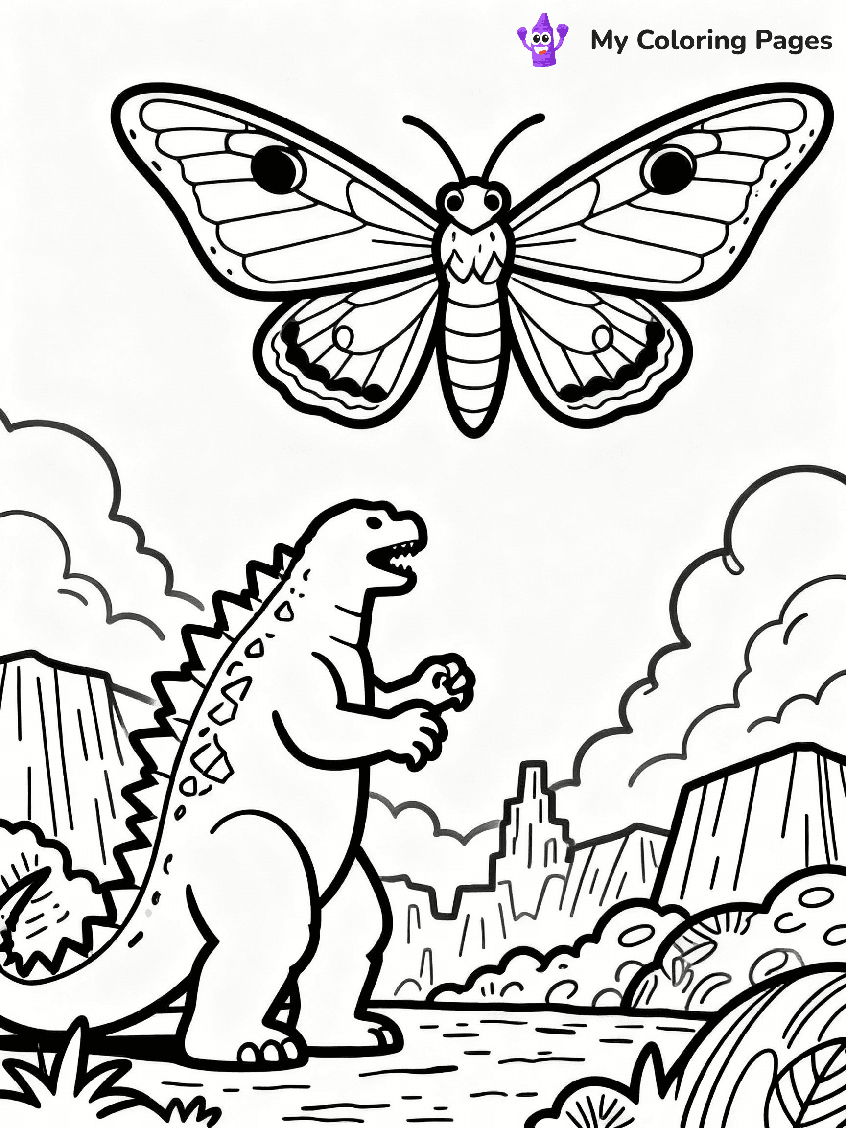 ⚠️ CRITICAL REQUIREMENT - ABSOLUTE BLACK AND WHITE ONLY ⚠️
This MUST be a BLACK AND WHITE line drawing ONLY. NO COLORS whatsoever.
- ONLY pure black lines (#000000) on pure white background (#FFFFFF)
- ABSOLUTELY NO colors, NO shading, NO gradients, NO grayscale
- If there are ANY colors in the output, the image is REJECTED
- This is a COLORING PAGE - meant to be COLORED IN by children
- The output must be UNCOLORED line art ready for coloring
⚠️ SUBJECT TO DRAW: Godzilla facing off against a giant Mothra, dramatic pose, intense atmosphere
(REMEMBER: Output must be BLACK AND WHITE line art only, NOT colored!)
# COLORING PAGE: BLACK OUTLINES ONLY - WHITE BACKGROUND MANDATORY
Create a **coloring book page** using EXACTLY two values: black lines, white space.
## NON-NEGOTIABLE BINARY RULES
- **ONLY #000000 (black) and #FFFFFF (white)** - NO other values exist
- **EVERY PIXEL = BLACK OR WHITE** - no gray/shading/antialiasing
- **WHITE BACKGROUND MANDATORY** - entire canvas stays white
- **ALL SHAPES HOLLOW** - everything is empty outlines waiting to be colored
- **FORBIDDEN:** fills, shading, gradients, patterns, textures, colors
- **NO SOLID REGIONS** - if it's not a thin line, it's wrong
## Universal Line Standards
- Black outlines ONLY - thin, uniform weight
- Every shape completely empty inside
- Closed contours suitable for coloring
- Simple flat illustration - zero depth/3D/realism
- **Style:** Whimsical Doodle Art Alley - rounded, friendly outlines (unless specified)
## Everything = Outline Only
- Characters/animals: hollow shapes
- Objects/clothing: empty contours
- Backgrounds/scenery: line work only
- Natural elements: outlined forms
- Dark/night areas: don't exist (use outlined symbols)
- Textures/patterns: convert to simple lines
## The Test
Can a child color EVERY white space with crayons? If any area is pre-filled/shaded/gray or colored in, it FAILS. Every shape must be waiting to receive color.
**FINAL OUTPUT**: Binary coloring page. Black lines define shapes. White spaces ready for coloring. Nothing else exists. No exceptions. Print-ready.
⚠️ FINAL REMINDER: Draw the subject "Godzilla facing off against a giant Mothra, dramatic pose, intense atmosphere" as BLACK AND WHITE line art. Zero colors in output.