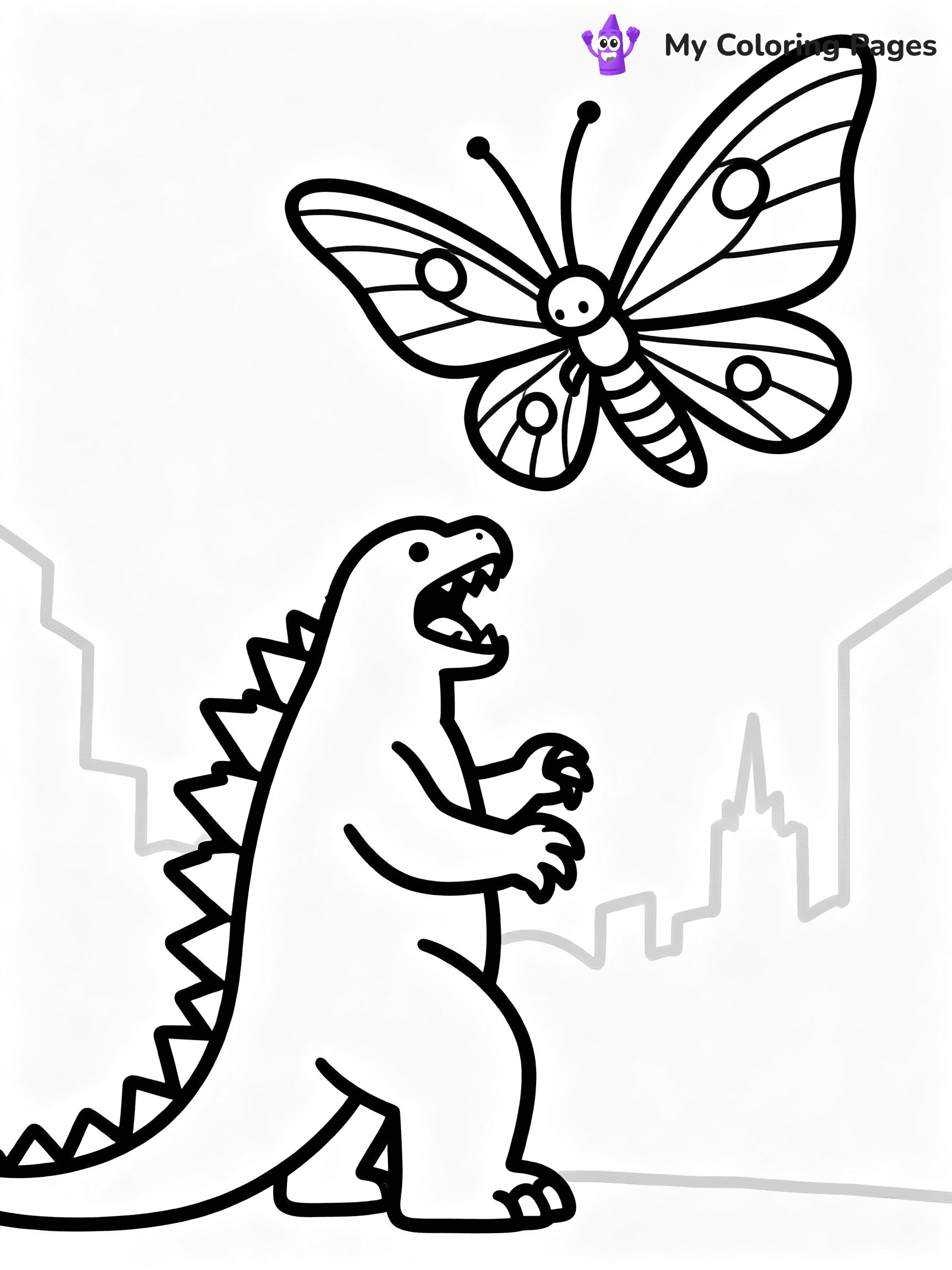 ⚠️ CRITICAL REQUIREMENT - ABSOLUTE BLACK AND WHITE ONLY ⚠️
This MUST be a BLACK AND WHITE line drawing ONLY. NO COLORS whatsoever.
- ONLY pure black lines (#000000) on pure white background (#FFFFFF)
- ABSOLUTELY NO colors, NO shading, NO gradients, NO grayscale
- If there are ANY colors in the output, the image is REJECTED
- This is a COLORING PAGE - meant to be COLORED IN by children
- The output must be UNCOLORED line art ready for coloring
⚠️ SUBJECT TO DRAW: Godzilla facing off against a giant Mothra, dramatic pose, intense atmosphere
(REMEMBER: Output must be BLACK AND WHITE line art only, NOT colored!)
# COLORING PAGE: BLACK OUTLINES ONLY - WHITE BACKGROUND MANDATORY
Create a **coloring book page** using EXACTLY two values: black lines, white space.
## NON-NEGOTIABLE BINARY RULES
- **ONLY #000000 (black) and #FFFFFF (white)** - NO other values exist
- **EVERY PIXEL = BLACK OR WHITE** - no gray/shading/antialiasing
- **WHITE BACKGROUND MANDATORY** - entire canvas stays white
- **ALL SHAPES HOLLOW** - everything is empty outlines waiting to be colored
- **FORBIDDEN:** fills, shading, gradients, patterns, textures, colors
- **NO SOLID REGIONS** - if it's not a thin line, it's wrong
## Universal Line Standards
- Black outlines ONLY - thin, uniform weight
- Every shape completely empty inside
- Closed contours suitable for coloring
- Simple flat illustration - zero depth/3D/realism
- **Style:** Whimsical Doodle Art Alley - rounded, friendly outlines (unless specified)
## Everything = Outline Only
- Characters/animals: hollow shapes
- Objects/clothing: empty contours
- Backgrounds/scenery: line work only
- Natural elements: outlined forms
- Dark/night areas: don't exist (use outlined symbols)
- Textures/patterns: convert to simple lines
## The Test
Can a child color EVERY white space with crayons? If any area is pre-filled/shaded/gray or colored in, it FAILS. Every shape must be waiting to receive color.
**FINAL OUTPUT**: Binary coloring page. Black lines define shapes. White spaces ready for coloring. Nothing else exists. No exceptions. Print-ready.
⚠️ FINAL REMINDER: Draw the subject "Godzilla facing off against a giant Mothra, dramatic pose, intense atmosphere" as BLACK AND WHITE line art. Zero colors in output.