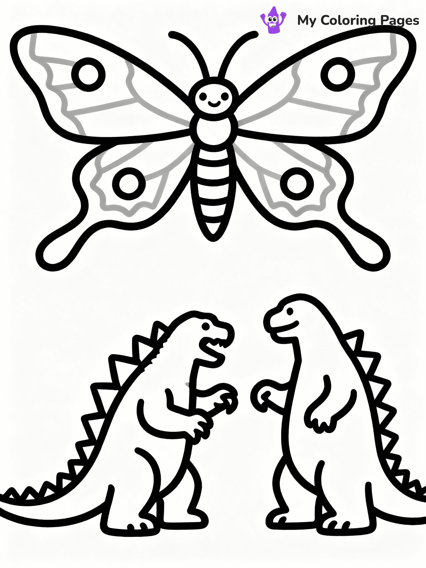 ⚠️ CRITICAL REQUIREMENT - ABSOLUTE BLACK AND WHITE ONLY ⚠️
This MUST be a BLACK AND WHITE line drawing ONLY. NO COLORS whatsoever.
- ONLY pure black lines (#000000) on pure white background (#FFFFFF)
- ABSOLUTELY NO colors, NO shading, NO gradients, NO grayscale
- If there are ANY colors in the output, the image is REJECTED
- This is a COLORING PAGE - meant to be COLORED IN by children
- The output must be UNCOLORED line art ready for coloring
⚠️ SUBJECT TO DRAW: Godzilla facing off against a giant Mothra, dramatic pose, intense atmosphere
(REMEMBER: Output must be BLACK AND WHITE line art only, NOT colored!)
# COLORING PAGE: BLACK OUTLINES ONLY - WHITE BACKGROUND MANDATORY
Create a **coloring book page** using EXACTLY two values: black lines, white space.
## NON-NEGOTIABLE BINARY RULES
- **ONLY #000000 (black) and #FFFFFF (white)** - NO other values exist
- **EVERY PIXEL = BLACK OR WHITE** - no gray/shading/antialiasing
- **WHITE BACKGROUND MANDATORY** - entire canvas stays white
- **ALL SHAPES HOLLOW** - everything is empty outlines waiting to be colored
- **FORBIDDEN:** fills, shading, gradients, patterns, textures, colors
- **NO SOLID REGIONS** - if it's not a thin line, it's wrong
## Universal Line Standards
- Black outlines ONLY - thin, uniform weight
- Every shape completely empty inside
- Closed contours suitable for coloring
- Simple flat illustration - zero depth/3D/realism
- **Style:** Whimsical Doodle Art Alley - rounded, friendly outlines (unless specified)
## Everything = Outline Only
- Characters/animals: hollow shapes
- Objects/clothing: empty contours
- Backgrounds/scenery: line work only
- Natural elements: outlined forms
- Dark/night areas: don't exist (use outlined symbols)
- Textures/patterns: convert to simple lines
## The Test
Can a child color EVERY white space with crayons? If any area is pre-filled/shaded/gray or colored in, it FAILS. Every shape must be waiting to receive color.
**FINAL OUTPUT**: Binary coloring page. Black lines define shapes. White spaces ready for coloring. Nothing else exists. No exceptions. Print-ready.
⚠️ FINAL REMINDER: Draw the subject "Godzilla facing off against a giant Mothra, dramatic pose, intense atmosphere" as BLACK AND WHITE line art. Zero colors in output.