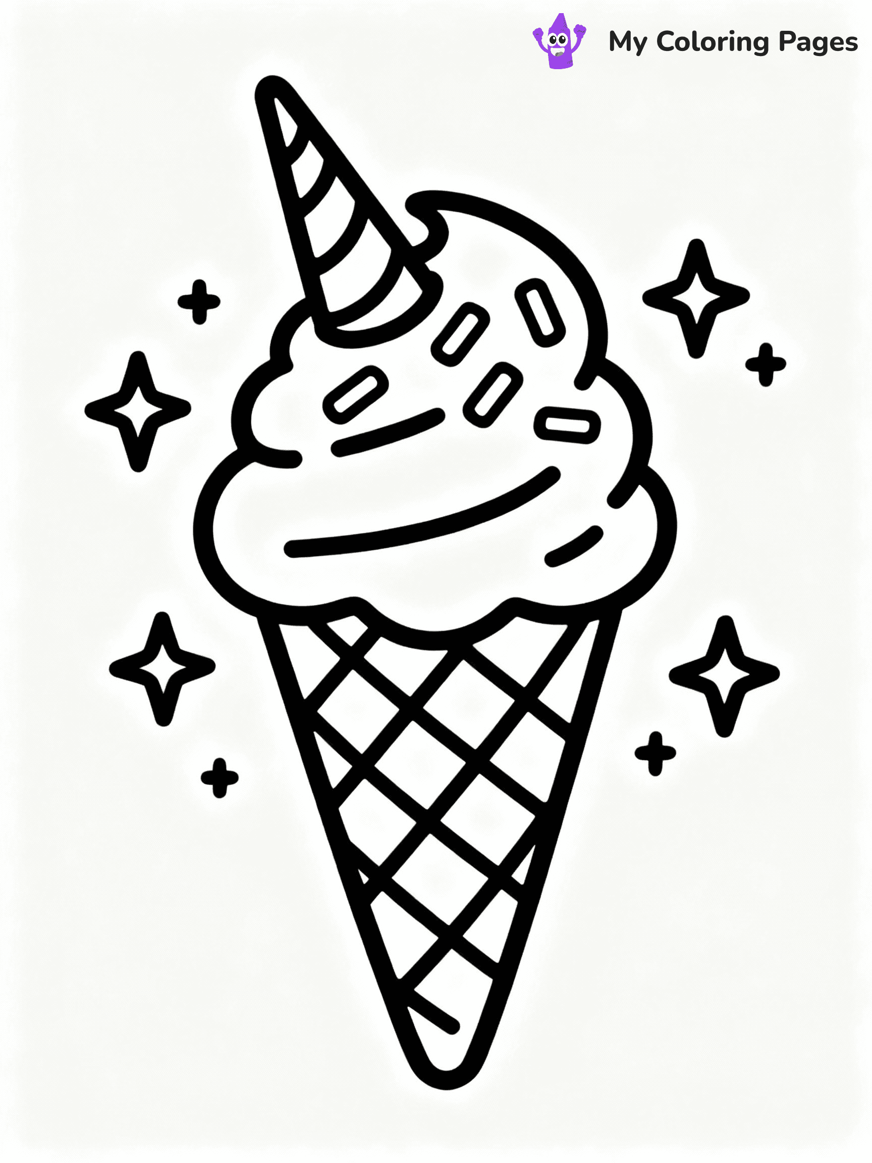 ⚠️ CRITICAL REQUIREMENT - ABSOLUTE BLACK AND WHITE ONLY ⚠️
This MUST be a BLACK AND WHITE line drawing ONLY. NO COLORS whatsoever.
- ONLY pure black lines (#000000) on pure white background (#FFFFFF)
- ABSOLUTELY NO colors, NO shading, NO gradients, NO grayscale
- If there are ANY colors in the output, the image is REJECTED
- This is a COLORING PAGE - meant to be COLORED IN by children
- The output must be UNCOLORED line art ready for coloring
⚠️ SUBJECT TO DRAW: Unicorn ice cream cone with swirl, whimsical style, sparkles around, rainbow sprinkles on top
(REMEMBER: Output must be BLACK AND WHITE line art only, NOT colored!)
# COLORING PAGE: BLACK OUTLINES ONLY - WHITE BACKGROUND MANDATORY
Create a **coloring book page** using EXACTLY two values: black lines, white space.
## NON-NEGOTIABLE BINARY RULES
- **ONLY #000000 (black) and #FFFFFF (white)** - NO other values exist
- **EVERY PIXEL = BLACK OR WHITE** - no gray/shading/antialiasing
- **WHITE BACKGROUND MANDATORY** - entire canvas stays white
- **ALL SHAPES HOLLOW** - everything is empty outlines waiting to be colored
- **FORBIDDEN:** fills, shading, gradients, patterns, textures, colors
- **NO SOLID REGIONS** - if it's not a thin line, it's wrong
## Universal Line Standards
- Black outlines ONLY - thin, uniform weight
- Every shape completely empty inside
- Closed contours suitable for coloring
- Simple flat illustration - zero depth/3D/realism
- **Style:** Whimsical Doodle Art Alley - rounded, friendly outlines (unless specified)
## Everything = Outline Only
- Characters/animals: hollow shapes
- Objects/clothing: empty contours
- Backgrounds/scenery: line work only
- Natural elements: outlined forms
- Dark/night areas: don't exist (use outlined symbols)
- Textures/patterns: convert to simple lines
## The Test
Can a child color EVERY white space with crayons? If any area is pre-filled/shaded/gray or colored in, it FAILS. Every shape must be waiting to receive color.
**FINAL OUTPUT**: Binary coloring page. Black lines define shapes. White spaces ready for coloring. Nothing else exists. No exceptions. Print-ready.
⚠️ FINAL REMINDER: Draw the subject "Unicorn ice cream cone with swirl, whimsical style, sparkles around, rainbow sprinkles on top" as BLACK AND WHITE line art. Zero colors in output.