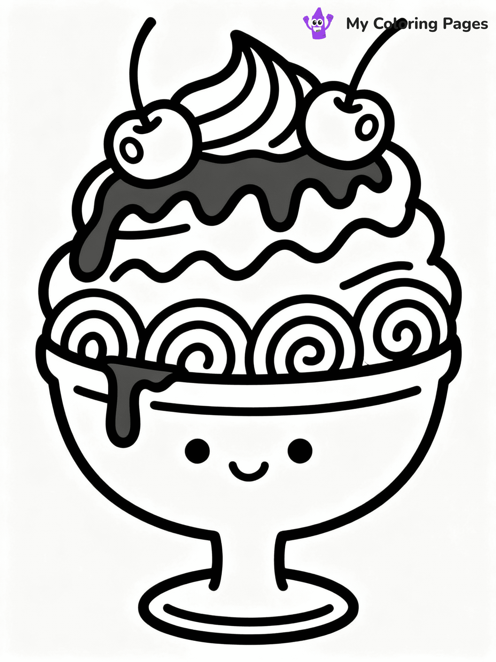 ⚠️ CRITICAL REQUIREMENT - ABSOLUTE BLACK AND WHITE ONLY ⚠️
This MUST be a BLACK AND WHITE line drawing ONLY. NO COLORS whatsoever.
- ONLY pure black lines (#000000) on pure white background (#FFFFFF)
- ABSOLUTELY NO colors, NO shading, NO gradients, NO grayscale
- If there are ANY colors in the output, the image is REJECTED
- This is a COLORING PAGE - meant to be COLORED IN by children
- The output must be UNCOLORED line art ready for coloring
⚠️ SUBJECT TO DRAW: Sundae in a glass bowl, topped with cherries, chocolate drizzle, detailed whipped cream swirls
(REMEMBER: Output must be BLACK AND WHITE line art only, NOT colored!)
# COLORING PAGE: BLACK OUTLINES ONLY - WHITE BACKGROUND MANDATORY
Create a **coloring book page** using EXACTLY two values: black lines, white space.
## NON-NEGOTIABLE BINARY RULES
- **ONLY #000000 (black) and #FFFFFF (white)** - NO other values exist
- **EVERY PIXEL = BLACK OR WHITE** - no gray/shading/antialiasing
- **WHITE BACKGROUND MANDATORY** - entire canvas stays white
- **ALL SHAPES HOLLOW** - everything is empty outlines waiting to be colored
- **FORBIDDEN:** fills, shading, gradients, patterns, textures, colors
- **NO SOLID REGIONS** - if it's not a thin line, it's wrong
## Universal Line Standards
- Black outlines ONLY - thin, uniform weight
- Every shape completely empty inside
- Closed contours suitable for coloring
- Simple flat illustration - zero depth/3D/realism
- **Style:** Whimsical Doodle Art Alley - rounded, friendly outlines (unless specified)
## Everything = Outline Only
- Characters/animals: hollow shapes
- Objects/clothing: empty contours
- Backgrounds/scenery: line work only
- Natural elements: outlined forms
- Dark/night areas: don't exist (use outlined symbols)
- Textures/patterns: convert to simple lines
## The Test
Can a child color EVERY white space with crayons? If any area is pre-filled/shaded/gray or colored in, it FAILS. Every shape must be waiting to receive color.
**FINAL OUTPUT**: Binary coloring page. Black lines define shapes. White spaces ready for coloring. Nothing else exists. No exceptions. Print-ready.
⚠️ FINAL REMINDER: Draw the subject "Sundae in a glass bowl, topped with cherries, chocolate drizzle, detailed whipped cream swirls" as BLACK AND WHITE line art. Zero colors in output.