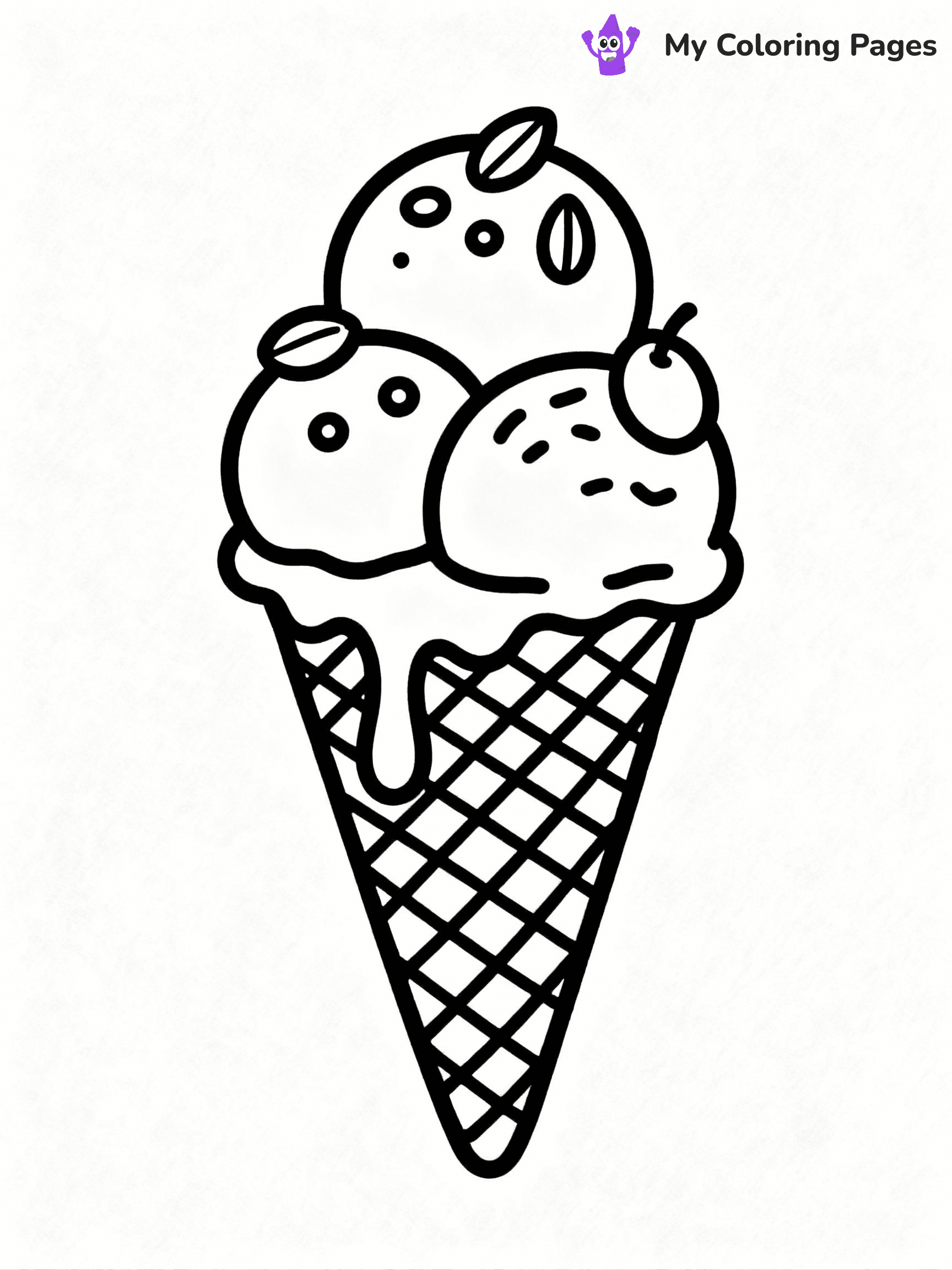⚠️ CRITICAL REQUIREMENT - ABSOLUTE BLACK AND WHITE ONLY ⚠️
This MUST be a BLACK AND WHITE line drawing ONLY. NO COLORS whatsoever.
- ONLY pure black lines (#000000) on pure white background (#FFFFFF)
- ABSOLUTELY NO colors, NO shading, NO gradients, NO grayscale
- If there are ANY colors in the output, the image is REJECTED
- This is a COLORING PAGE - meant to be COLORED IN by children
- The output must be UNCOLORED line art ready for coloring
⚠️ SUBJECT TO DRAW: Waffle cone with three scoops, one scoop melting, detailed texture, fun toppings like nuts and fruit
(REMEMBER: Output must be BLACK AND WHITE line art only, NOT colored!)
# COLORING PAGE: BLACK OUTLINES ONLY - WHITE BACKGROUND MANDATORY
Create a **coloring book page** using EXACTLY two values: black lines, white space.
## NON-NEGOTIABLE BINARY RULES
- **ONLY #000000 (black) and #FFFFFF (white)** - NO other values exist
- **EVERY PIXEL = BLACK OR WHITE** - no gray/shading/antialiasing
- **WHITE BACKGROUND MANDATORY** - entire canvas stays white
- **ALL SHAPES HOLLOW** - everything is empty outlines waiting to be colored
- **FORBIDDEN:** fills, shading, gradients, patterns, textures, colors
- **NO SOLID REGIONS** - if it's not a thin line, it's wrong
## Universal Line Standards
- Black outlines ONLY - thin, uniform weight
- Every shape completely empty inside
- Closed contours suitable for coloring
- Simple flat illustration - zero depth/3D/realism
- **Style:** Whimsical Doodle Art Alley - rounded, friendly outlines (unless specified)
## Everything = Outline Only
- Characters/animals: hollow shapes
- Objects/clothing: empty contours
- Backgrounds/scenery: line work only
- Natural elements: outlined forms
- Dark/night areas: don't exist (use outlined symbols)
- Textures/patterns: convert to simple lines
## The Test
Can a child color EVERY white space with crayons? If any area is pre-filled/shaded/gray or colored in, it FAILS. Every shape must be waiting to receive color.
**FINAL OUTPUT**: Binary coloring page. Black lines define shapes. White spaces ready for coloring. Nothing else exists. No exceptions. Print-ready.
⚠️ FINAL REMINDER: Draw the subject "Waffle cone with three scoops, one scoop melting, detailed texture, fun toppings like nuts and fruit" as BLACK AND WHITE line art. Zero colors in output.