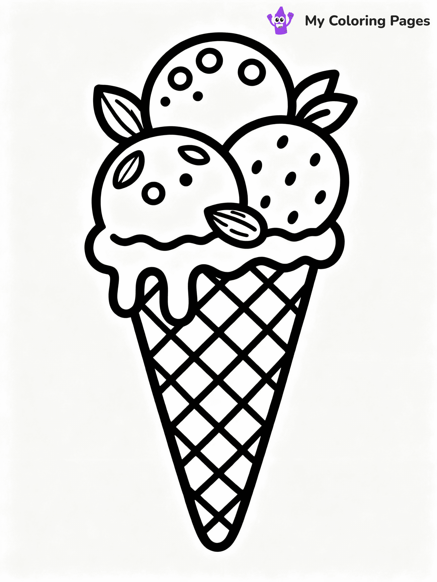 ⚠️ CRITICAL REQUIREMENT - ABSOLUTE BLACK AND WHITE ONLY ⚠️
This MUST be a BLACK AND WHITE line drawing ONLY. NO COLORS whatsoever.
- ONLY pure black lines (#000000) on pure white background (#FFFFFF)
- ABSOLUTELY NO colors, NO shading, NO gradients, NO grayscale
- If there are ANY colors in the output, the image is REJECTED
- This is a COLORING PAGE - meant to be COLORED IN by children
- The output must be UNCOLORED line art ready for coloring
⚠️ SUBJECT TO DRAW: Waffle cone with three scoops, one scoop melting, detailed texture, fun toppings like nuts and fruit
(REMEMBER: Output must be BLACK AND WHITE line art only, NOT colored!)
# COLORING PAGE: BLACK OUTLINES ONLY - WHITE BACKGROUND MANDATORY
Create a **coloring book page** using EXACTLY two values: black lines, white space.
## NON-NEGOTIABLE BINARY RULES
- **ONLY #000000 (black) and #FFFFFF (white)** - NO other values exist
- **EVERY PIXEL = BLACK OR WHITE** - no gray/shading/antialiasing
- **WHITE BACKGROUND MANDATORY** - entire canvas stays white
- **ALL SHAPES HOLLOW** - everything is empty outlines waiting to be colored
- **FORBIDDEN:** fills, shading, gradients, patterns, textures, colors
- **NO SOLID REGIONS** - if it's not a thin line, it's wrong
## Universal Line Standards
- Black outlines ONLY - thin, uniform weight
- Every shape completely empty inside
- Closed contours suitable for coloring
- Simple flat illustration - zero depth/3D/realism
- **Style:** Whimsical Doodle Art Alley - rounded, friendly outlines (unless specified)
## Everything = Outline Only
- Characters/animals: hollow shapes
- Objects/clothing: empty contours
- Backgrounds/scenery: line work only
- Natural elements: outlined forms
- Dark/night areas: don't exist (use outlined symbols)
- Textures/patterns: convert to simple lines
## The Test
Can a child color EVERY white space with crayons? If any area is pre-filled/shaded/gray or colored in, it FAILS. Every shape must be waiting to receive color.
**FINAL OUTPUT**: Binary coloring page. Black lines define shapes. White spaces ready for coloring. Nothing else exists. No exceptions. Print-ready.
⚠️ FINAL REMINDER: Draw the subject "Waffle cone with three scoops, one scoop melting, detailed texture, fun toppings like nuts and fruit" as BLACK AND WHITE line art. Zero colors in output.