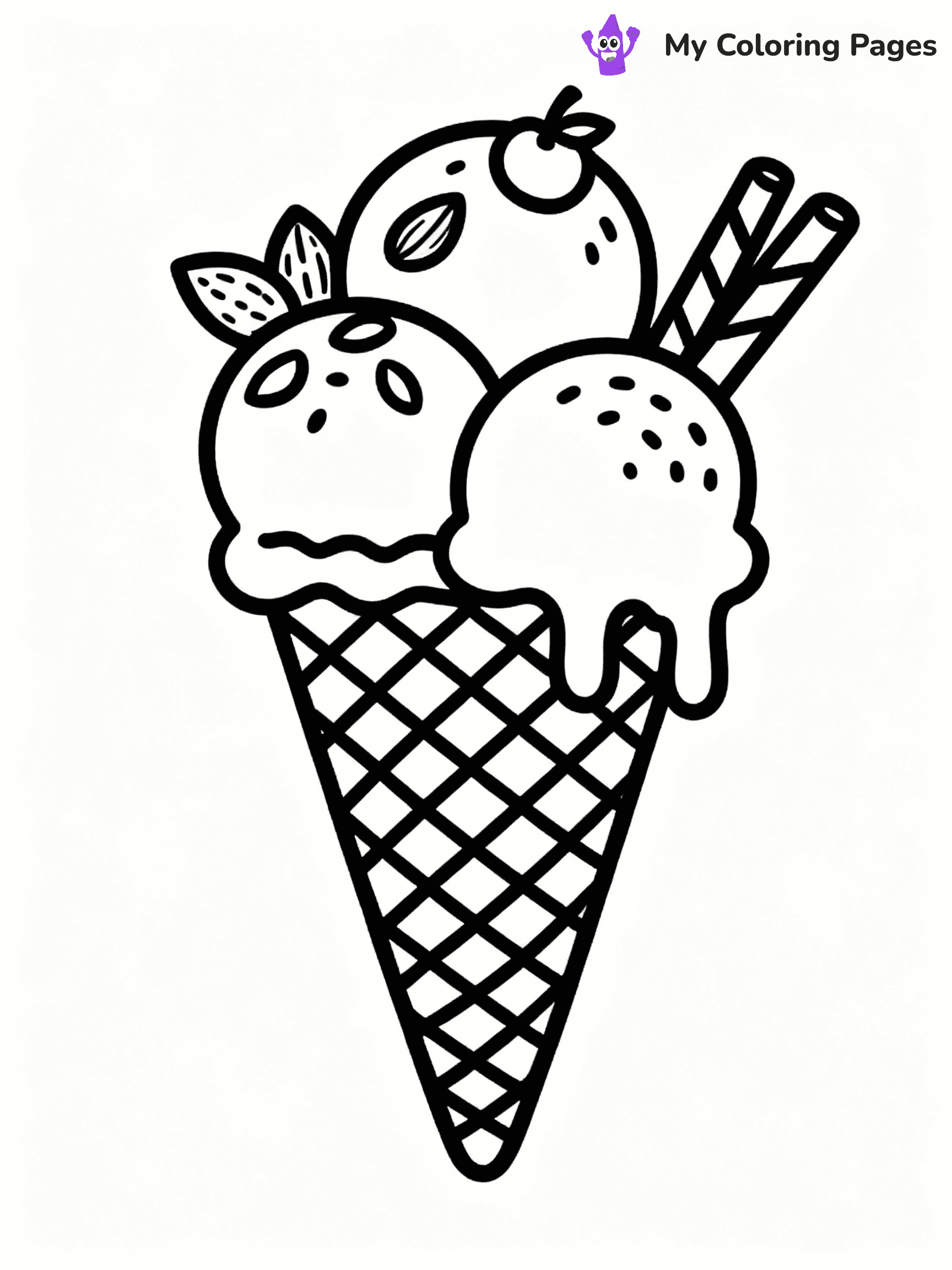 ⚠️ CRITICAL REQUIREMENT - ABSOLUTE BLACK AND WHITE ONLY ⚠️
This MUST be a BLACK AND WHITE line drawing ONLY. NO COLORS whatsoever.
- ONLY pure black lines (#000000) on pure white background (#FFFFFF)
- ABSOLUTELY NO colors, NO shading, NO gradients, NO grayscale
- If there are ANY colors in the output, the image is REJECTED
- This is a COLORING PAGE - meant to be COLORED IN by children
- The output must be UNCOLORED line art ready for coloring
⚠️ SUBJECT TO DRAW: Waffle cone with three scoops, one scoop melting, detailed texture, fun toppings like nuts and fruit
(REMEMBER: Output must be BLACK AND WHITE line art only, NOT colored!)
# COLORING PAGE: BLACK OUTLINES ONLY - WHITE BACKGROUND MANDATORY
Create a **coloring book page** using EXACTLY two values: black lines, white space.
## NON-NEGOTIABLE BINARY RULES
- **ONLY #000000 (black) and #FFFFFF (white)** - NO other values exist
- **EVERY PIXEL = BLACK OR WHITE** - no gray/shading/antialiasing
- **WHITE BACKGROUND MANDATORY** - entire canvas stays white
- **ALL SHAPES HOLLOW** - everything is empty outlines waiting to be colored
- **FORBIDDEN:** fills, shading, gradients, patterns, textures, colors
- **NO SOLID REGIONS** - if it's not a thin line, it's wrong
## Universal Line Standards
- Black outlines ONLY - thin, uniform weight
- Every shape completely empty inside
- Closed contours suitable for coloring
- Simple flat illustration - zero depth/3D/realism
- **Style:** Whimsical Doodle Art Alley - rounded, friendly outlines (unless specified)
## Everything = Outline Only
- Characters/animals: hollow shapes
- Objects/clothing: empty contours
- Backgrounds/scenery: line work only
- Natural elements: outlined forms
- Dark/night areas: don't exist (use outlined symbols)
- Textures/patterns: convert to simple lines
## The Test
Can a child color EVERY white space with crayons? If any area is pre-filled/shaded/gray or colored in, it FAILS. Every shape must be waiting to receive color.
**FINAL OUTPUT**: Binary coloring page. Black lines define shapes. White spaces ready for coloring. Nothing else exists. No exceptions. Print-ready.
⚠️ FINAL REMINDER: Draw the subject "Waffle cone with three scoops, one scoop melting, detailed texture, fun toppings like nuts and fruit" as BLACK AND WHITE line art. Zero colors in output.