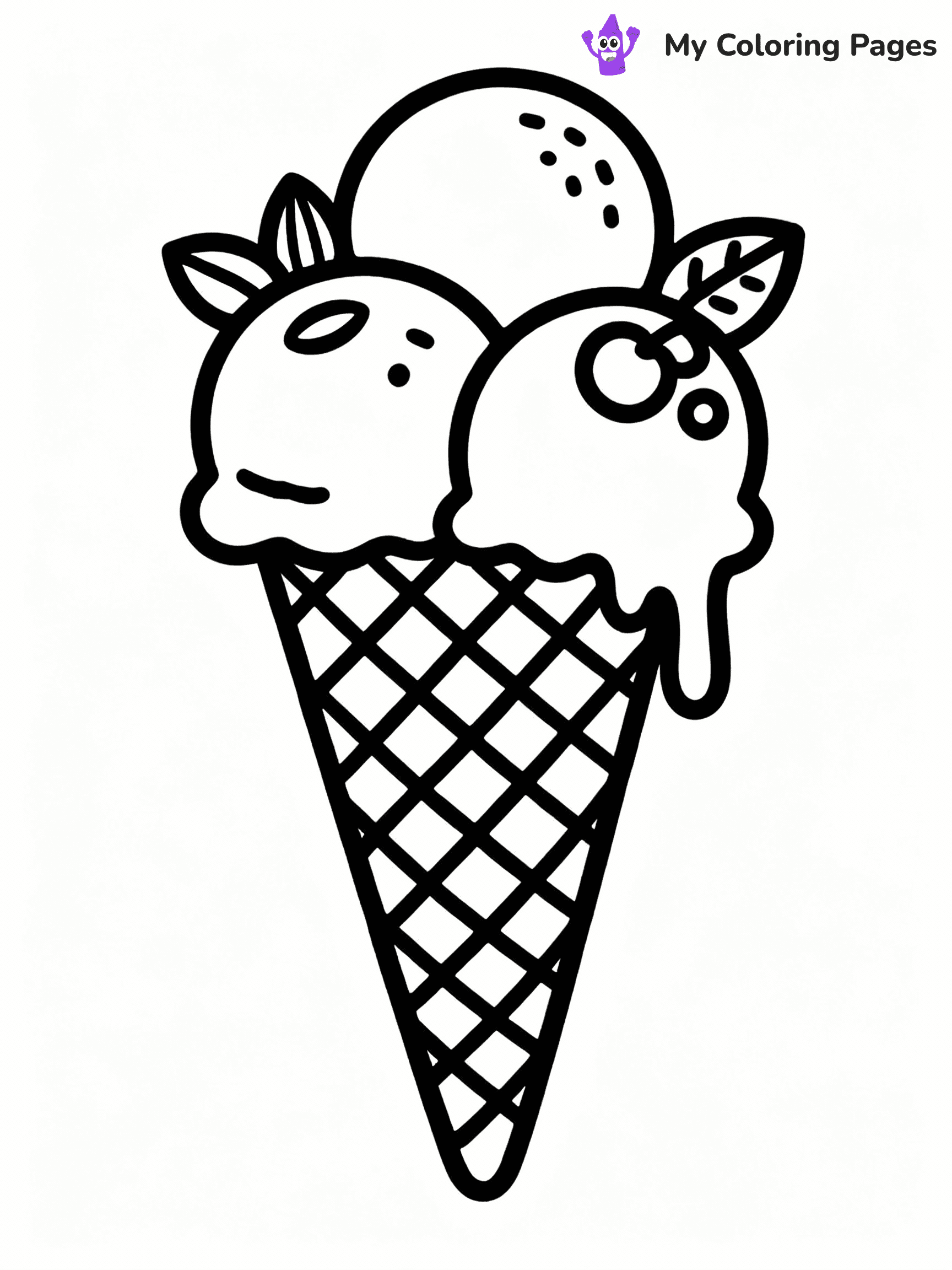 ⚠️ CRITICAL REQUIREMENT - ABSOLUTE BLACK AND WHITE ONLY ⚠️
This MUST be a BLACK AND WHITE line drawing ONLY. NO COLORS whatsoever.
- ONLY pure black lines (#000000) on pure white background (#FFFFFF)
- ABSOLUTELY NO colors, NO shading, NO gradients, NO grayscale
- If there are ANY colors in the output, the image is REJECTED
- This is a COLORING PAGE - meant to be COLORED IN by children
- The output must be UNCOLORED line art ready for coloring
⚠️ SUBJECT TO DRAW: Waffle cone with three scoops, one scoop melting, detailed texture, fun toppings like nuts and fruit
(REMEMBER: Output must be BLACK AND WHITE line art only, NOT colored!)
# COLORING PAGE: BLACK OUTLINES ONLY - WHITE BACKGROUND MANDATORY
Create a **coloring book page** using EXACTLY two values: black lines, white space.
## NON-NEGOTIABLE BINARY RULES
- **ONLY #000000 (black) and #FFFFFF (white)** - NO other values exist
- **EVERY PIXEL = BLACK OR WHITE** - no gray/shading/antialiasing
- **WHITE BACKGROUND MANDATORY** - entire canvas stays white
- **ALL SHAPES HOLLOW** - everything is empty outlines waiting to be colored
- **FORBIDDEN:** fills, shading, gradients, patterns, textures, colors
- **NO SOLID REGIONS** - if it's not a thin line, it's wrong
## Universal Line Standards
- Black outlines ONLY - thin, uniform weight
- Every shape completely empty inside
- Closed contours suitable for coloring
- Simple flat illustration - zero depth/3D/realism
- **Style:** Whimsical Doodle Art Alley - rounded, friendly outlines (unless specified)
## Everything = Outline Only
- Characters/animals: hollow shapes
- Objects/clothing: empty contours
- Backgrounds/scenery: line work only
- Natural elements: outlined forms
- Dark/night areas: don't exist (use outlined symbols)
- Textures/patterns: convert to simple lines
## The Test
Can a child color EVERY white space with crayons? If any area is pre-filled/shaded/gray or colored in, it FAILS. Every shape must be waiting to receive color.
**FINAL OUTPUT**: Binary coloring page. Black lines define shapes. White spaces ready for coloring. Nothing else exists. No exceptions. Print-ready.
⚠️ FINAL REMINDER: Draw the subject "Waffle cone with three scoops, one scoop melting, detailed texture, fun toppings like nuts and fruit" as BLACK AND WHITE line art. Zero colors in output.