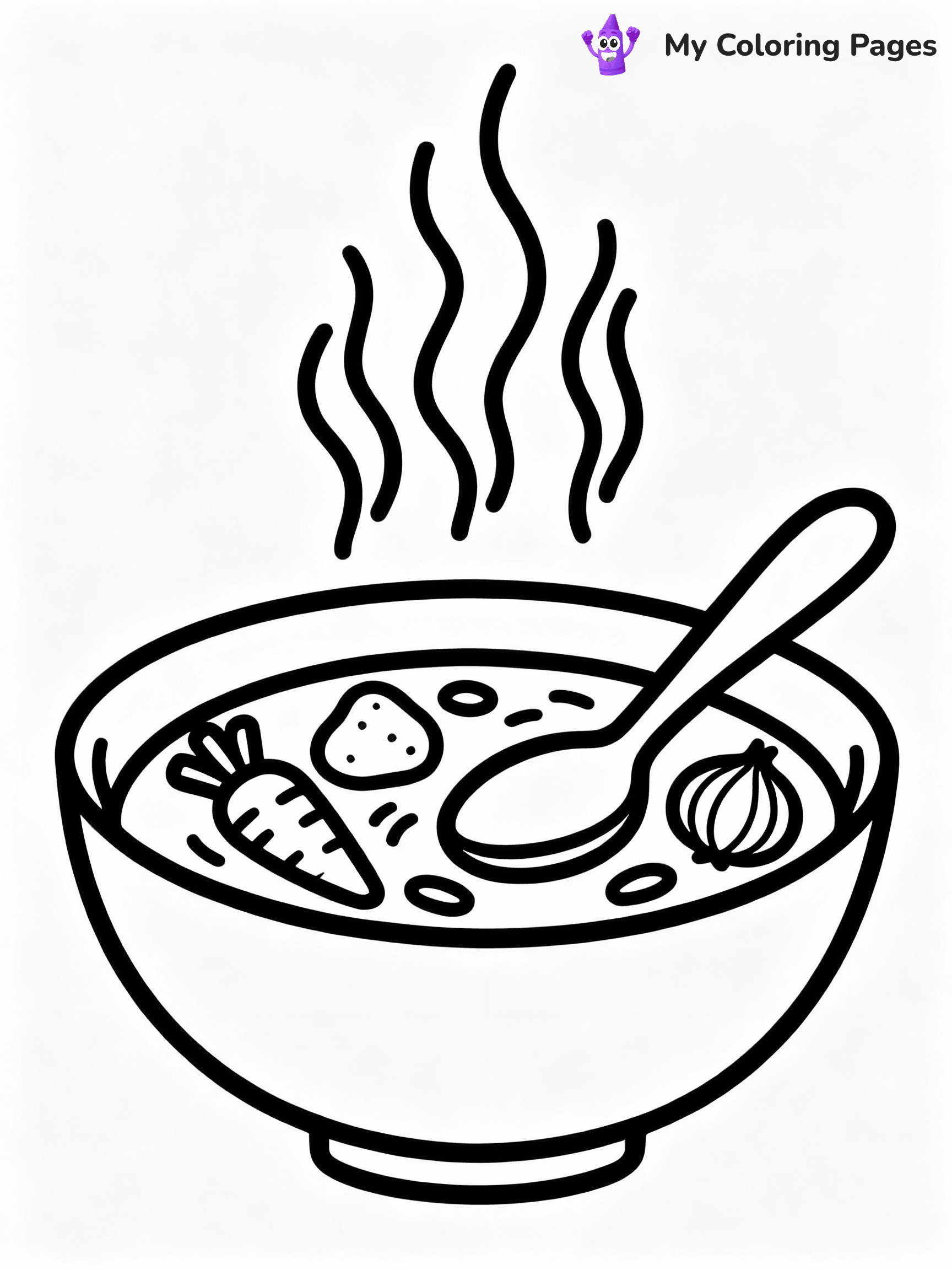 ⚠️ CRITICAL REQUIREMENT - ABSOLUTE BLACK AND WHITE ONLY ⚠️
This MUST be a BLACK AND WHITE line drawing ONLY. NO COLORS whatsoever.
- ONLY pure black lines (#000000) on pure white background (#FFFFFF)
- ABSOLUTELY NO colors, NO shading, NO gradients, NO grayscale
- If there are ANY colors in the output, the image is REJECTED
- This is a COLORING PAGE - meant to be COLORED IN by children
- The output must be UNCOLORED line art ready for coloring
⚠️ SUBJECT TO DRAW: Bowl of hearty soup with vegetables, spoon resting on the side, steaming, outline style
(REMEMBER: Output must be BLACK AND WHITE line art only, NOT colored!)
# COLORING PAGE: BLACK OUTLINES ONLY - WHITE BACKGROUND MANDATORY
Create a **coloring book page** using EXACTLY two values: black lines, white space.
## NON-NEGOTIABLE BINARY RULES
- **ONLY #000000 (black) and #FFFFFF (white)** - NO other values exist
- **EVERY PIXEL = BLACK OR WHITE** - no gray/shading/antialiasing
- **WHITE BACKGROUND MANDATORY** - entire canvas stays white
- **ALL SHAPES HOLLOW** - everything is empty outlines waiting to be colored
- **FORBIDDEN:** fills, shading, gradients, patterns, textures, colors
- **NO SOLID REGIONS** - if it's not a thin line, it's wrong
## Universal Line Standards
- Black outlines ONLY - thin, uniform weight
- Every shape completely empty inside
- Closed contours suitable for coloring
- Simple flat illustration - zero depth/3D/realism
- **Style:** Whimsical Doodle Art Alley - rounded, friendly outlines (unless specified)
## Everything = Outline Only
- Characters/animals: hollow shapes
- Objects/clothing: empty contours
- Backgrounds/scenery: line work only
- Natural elements: outlined forms
- Dark/night areas: don't exist (use outlined symbols)
- Textures/patterns: convert to simple lines
## The Test
Can a child color EVERY white space with crayons? If any area is pre-filled/shaded/gray or colored in, it FAILS. Every shape must be waiting to receive color.
**FINAL OUTPUT**: Binary coloring page. Black lines define shapes. White spaces ready for coloring. Nothing else exists. No exceptions. Print-ready.
⚠️ FINAL REMINDER: Draw the subject "Bowl of hearty soup with vegetables, spoon resting on the side, steaming, outline style" as BLACK AND WHITE line art. Zero colors in output.