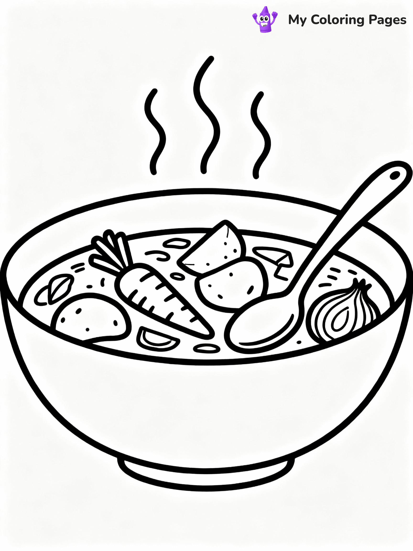 ⚠️ CRITICAL REQUIREMENT - ABSOLUTE BLACK AND WHITE ONLY ⚠️
This MUST be a BLACK AND WHITE line drawing ONLY. NO COLORS whatsoever.
- ONLY pure black lines (#000000) on pure white background (#FFFFFF)
- ABSOLUTELY NO colors, NO shading, NO gradients, NO grayscale
- If there are ANY colors in the output, the image is REJECTED
- This is a COLORING PAGE - meant to be COLORED IN by children
- The output must be UNCOLORED line art ready for coloring
⚠️ SUBJECT TO DRAW: Bowl of hearty soup with vegetables, spoon resting on the side, steaming, outline style
(REMEMBER: Output must be BLACK AND WHITE line art only, NOT colored!)
# COLORING PAGE: BLACK OUTLINES ONLY - WHITE BACKGROUND MANDATORY
Create a **coloring book page** using EXACTLY two values: black lines, white space.
## NON-NEGOTIABLE BINARY RULES
- **ONLY #000000 (black) and #FFFFFF (white)** - NO other values exist
- **EVERY PIXEL = BLACK OR WHITE** - no gray/shading/antialiasing
- **WHITE BACKGROUND MANDATORY** - entire canvas stays white
- **ALL SHAPES HOLLOW** - everything is empty outlines waiting to be colored
- **FORBIDDEN:** fills, shading, gradients, patterns, textures, colors
- **NO SOLID REGIONS** - if it's not a thin line, it's wrong
## Universal Line Standards
- Black outlines ONLY - thin, uniform weight
- Every shape completely empty inside
- Closed contours suitable for coloring
- Simple flat illustration - zero depth/3D/realism
- **Style:** Whimsical Doodle Art Alley - rounded, friendly outlines (unless specified)
## Everything = Outline Only
- Characters/animals: hollow shapes
- Objects/clothing: empty contours
- Backgrounds/scenery: line work only
- Natural elements: outlined forms
- Dark/night areas: don't exist (use outlined symbols)
- Textures/patterns: convert to simple lines
## The Test
Can a child color EVERY white space with crayons? If any area is pre-filled/shaded/gray or colored in, it FAILS. Every shape must be waiting to receive color.
**FINAL OUTPUT**: Binary coloring page. Black lines define shapes. White spaces ready for coloring. Nothing else exists. No exceptions. Print-ready.
⚠️ FINAL REMINDER: Draw the subject "Bowl of hearty soup with vegetables, spoon resting on the side, steaming, outline style" as BLACK AND WHITE line art. Zero colors in output.