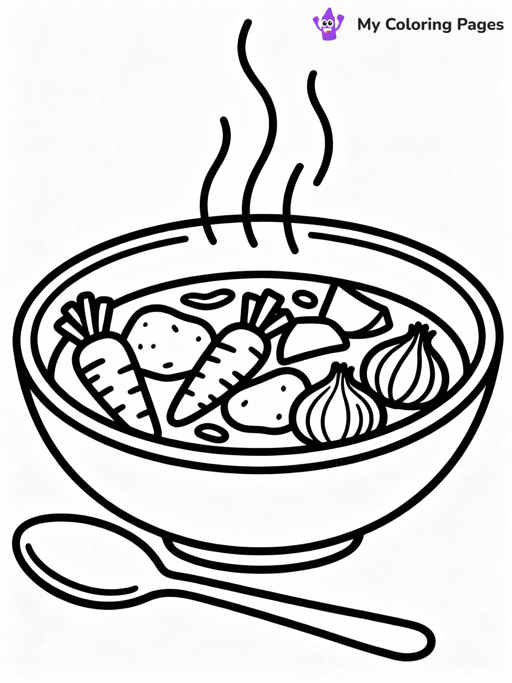 ⚠️ CRITICAL REQUIREMENT - ABSOLUTE BLACK AND WHITE ONLY ⚠️
This MUST be a BLACK AND WHITE line drawing ONLY. NO COLORS whatsoever.
- ONLY pure black lines (#000000) on pure white background (#FFFFFF)
- ABSOLUTELY NO colors, NO shading, NO gradients, NO grayscale
- If there are ANY colors in the output, the image is REJECTED
- This is a COLORING PAGE - meant to be COLORED IN by children
- The output must be UNCOLORED line art ready for coloring
⚠️ SUBJECT TO DRAW: Bowl of hearty soup with vegetables, spoon resting on the side, steaming, outline style
(REMEMBER: Output must be BLACK AND WHITE line art only, NOT colored!)
# COLORING PAGE: BLACK OUTLINES ONLY - WHITE BACKGROUND MANDATORY
Create a **coloring book page** using EXACTLY two values: black lines, white space.
## NON-NEGOTIABLE BINARY RULES
- **ONLY #000000 (black) and #FFFFFF (white)** - NO other values exist
- **EVERY PIXEL = BLACK OR WHITE** - no gray/shading/antialiasing
- **WHITE BACKGROUND MANDATORY** - entire canvas stays white
- **ALL SHAPES HOLLOW** - everything is empty outlines waiting to be colored
- **FORBIDDEN:** fills, shading, gradients, patterns, textures, colors
- **NO SOLID REGIONS** - if it's not a thin line, it's wrong
## Universal Line Standards
- Black outlines ONLY - thin, uniform weight
- Every shape completely empty inside
- Closed contours suitable for coloring
- Simple flat illustration - zero depth/3D/realism
- **Style:** Whimsical Doodle Art Alley - rounded, friendly outlines (unless specified)
## Everything = Outline Only
- Characters/animals: hollow shapes
- Objects/clothing: empty contours
- Backgrounds/scenery: line work only
- Natural elements: outlined forms
- Dark/night areas: don't exist (use outlined symbols)
- Textures/patterns: convert to simple lines
## The Test
Can a child color EVERY white space with crayons? If any area is pre-filled/shaded/gray or colored in, it FAILS. Every shape must be waiting to receive color.
**FINAL OUTPUT**: Binary coloring page. Black lines define shapes. White spaces ready for coloring. Nothing else exists. No exceptions. Print-ready.
⚠️ FINAL REMINDER: Draw the subject "Bowl of hearty soup with vegetables, spoon resting on the side, steaming, outline style" as BLACK AND WHITE line art. Zero colors in output.