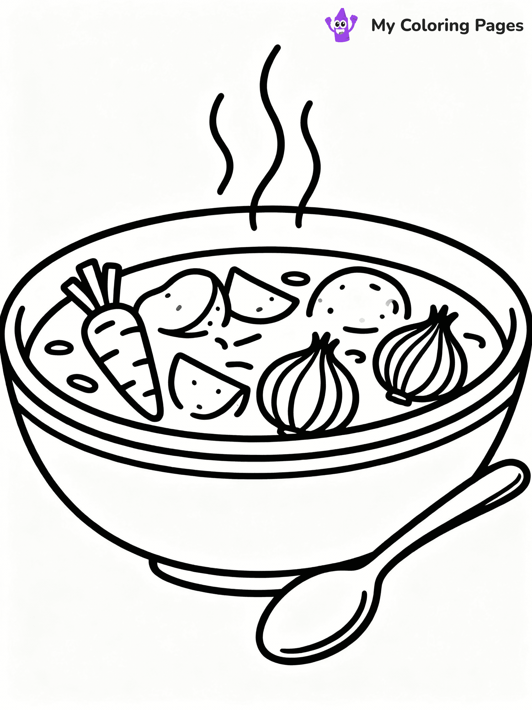 ⚠️ CRITICAL REQUIREMENT - ABSOLUTE BLACK AND WHITE ONLY ⚠️
This MUST be a BLACK AND WHITE line drawing ONLY. NO COLORS whatsoever.
- ONLY pure black lines (#000000) on pure white background (#FFFFFF)
- ABSOLUTELY NO colors, NO shading, NO gradients, NO grayscale
- If there are ANY colors in the output, the image is REJECTED
- This is a COLORING PAGE - meant to be COLORED IN by children
- The output must be UNCOLORED line art ready for coloring
⚠️ SUBJECT TO DRAW: Bowl of hearty soup with vegetables, spoon resting on the side, steaming, outline style
(REMEMBER: Output must be BLACK AND WHITE line art only, NOT colored!)
# COLORING PAGE: BLACK OUTLINES ONLY - WHITE BACKGROUND MANDATORY
Create a **coloring book page** using EXACTLY two values: black lines, white space.
## NON-NEGOTIABLE BINARY RULES
- **ONLY #000000 (black) and #FFFFFF (white)** - NO other values exist
- **EVERY PIXEL = BLACK OR WHITE** - no gray/shading/antialiasing
- **WHITE BACKGROUND MANDATORY** - entire canvas stays white
- **ALL SHAPES HOLLOW** - everything is empty outlines waiting to be colored
- **FORBIDDEN:** fills, shading, gradients, patterns, textures, colors
- **NO SOLID REGIONS** - if it's not a thin line, it's wrong
## Universal Line Standards
- Black outlines ONLY - thin, uniform weight
- Every shape completely empty inside
- Closed contours suitable for coloring
- Simple flat illustration - zero depth/3D/realism
- **Style:** Whimsical Doodle Art Alley - rounded, friendly outlines (unless specified)
## Everything = Outline Only
- Characters/animals: hollow shapes
- Objects/clothing: empty contours
- Backgrounds/scenery: line work only
- Natural elements: outlined forms
- Dark/night areas: don't exist (use outlined symbols)
- Textures/patterns: convert to simple lines
## The Test
Can a child color EVERY white space with crayons? If any area is pre-filled/shaded/gray or colored in, it FAILS. Every shape must be waiting to receive color.
**FINAL OUTPUT**: Binary coloring page. Black lines define shapes. White spaces ready for coloring. Nothing else exists. No exceptions. Print-ready.
⚠️ FINAL REMINDER: Draw the subject "Bowl of hearty soup with vegetables, spoon resting on the side, steaming, outline style" as BLACK AND WHITE line art. Zero colors in output.