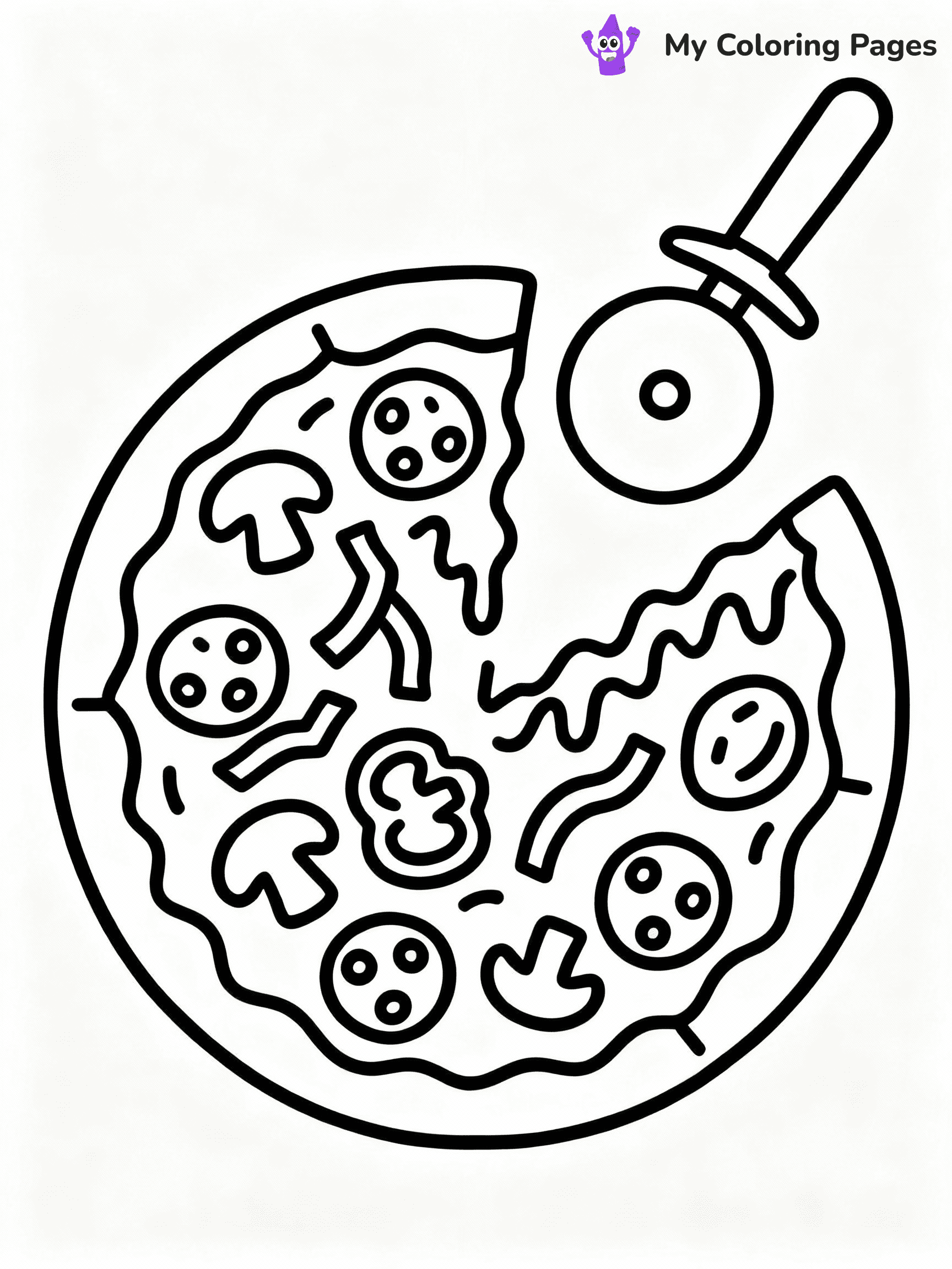 ⚠️ CRITICAL REQUIREMENT - ABSOLUTE BLACK AND WHITE ONLY ⚠️
This MUST be a BLACK AND WHITE line drawing ONLY. NO COLORS whatsoever.
- ONLY pure black lines (#000000) on pure white background (#FFFFFF)
- ABSOLUTELY NO colors, NO shading, NO gradients, NO grayscale
- If there are ANY colors in the output, the image is REJECTED
- This is a COLORING PAGE - meant to be COLORED IN by children
- The output must be UNCOLORED line art ready for coloring
⚠️ SUBJECT TO DRAW: Mouthwatering pizza with toppings, cheese melting, pizza cutter nearby, outline style
(REMEMBER: Output must be BLACK AND WHITE line art only, NOT colored!)
# COLORING PAGE: BLACK OUTLINES ONLY - WHITE BACKGROUND MANDATORY
Create a **coloring book page** using EXACTLY two values: black lines, white space.
## NON-NEGOTIABLE BINARY RULES
- **ONLY #000000 (black) and #FFFFFF (white)** - NO other values exist
- **EVERY PIXEL = BLACK OR WHITE** - no gray/shading/antialiasing
- **WHITE BACKGROUND MANDATORY** - entire canvas stays white
- **ALL SHAPES HOLLOW** - everything is empty outlines waiting to be colored
- **FORBIDDEN:** fills, shading, gradients, patterns, textures, colors
- **NO SOLID REGIONS** - if it's not a thin line, it's wrong
## Universal Line Standards
- Black outlines ONLY - thin, uniform weight
- Every shape completely empty inside
- Closed contours suitable for coloring
- Simple flat illustration - zero depth/3D/realism
- **Style:** Whimsical Doodle Art Alley - rounded, friendly outlines (unless specified)
## Everything = Outline Only
- Characters/animals: hollow shapes
- Objects/clothing: empty contours
- Backgrounds/scenery: line work only
- Natural elements: outlined forms
- Dark/night areas: don't exist (use outlined symbols)
- Textures/patterns: convert to simple lines
## The Test
Can a child color EVERY white space with crayons? If any area is pre-filled/shaded/gray or colored in, it FAILS. Every shape must be waiting to receive color.
**FINAL OUTPUT**: Binary coloring page. Black lines define shapes. White spaces ready for coloring. Nothing else exists. No exceptions. Print-ready.
⚠️ FINAL REMINDER: Draw the subject "Mouthwatering pizza with toppings, cheese melting, pizza cutter nearby, outline style" as BLACK AND WHITE line art. Zero colors in output.