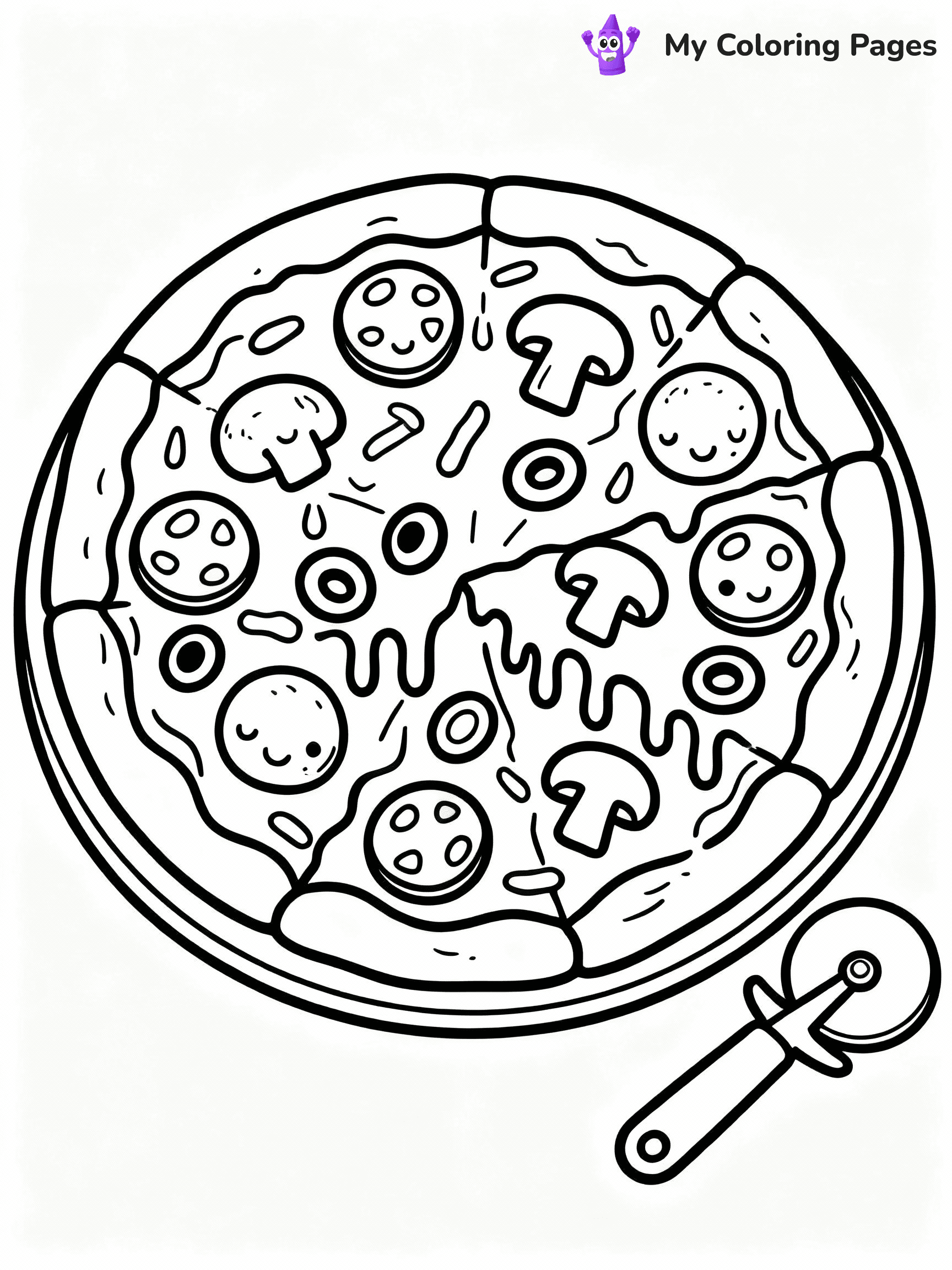 ⚠️ CRITICAL REQUIREMENT - ABSOLUTE BLACK AND WHITE ONLY ⚠️
This MUST be a BLACK AND WHITE line drawing ONLY. NO COLORS whatsoever.
- ONLY pure black lines (#000000) on pure white background (#FFFFFF)
- ABSOLUTELY NO colors, NO shading, NO gradients, NO grayscale
- If there are ANY colors in the output, the image is REJECTED
- This is a COLORING PAGE - meant to be COLORED IN by children
- The output must be UNCOLORED line art ready for coloring
⚠️ SUBJECT TO DRAW: Mouthwatering pizza with toppings, cheese melting, pizza cutter nearby, outline style
(REMEMBER: Output must be BLACK AND WHITE line art only, NOT colored!)
# COLORING PAGE: BLACK OUTLINES ONLY - WHITE BACKGROUND MANDATORY
Create a **coloring book page** using EXACTLY two values: black lines, white space.
## NON-NEGOTIABLE BINARY RULES
- **ONLY #000000 (black) and #FFFFFF (white)** - NO other values exist
- **EVERY PIXEL = BLACK OR WHITE** - no gray/shading/antialiasing
- **WHITE BACKGROUND MANDATORY** - entire canvas stays white
- **ALL SHAPES HOLLOW** - everything is empty outlines waiting to be colored
- **FORBIDDEN:** fills, shading, gradients, patterns, textures, colors
- **NO SOLID REGIONS** - if it's not a thin line, it's wrong
## Universal Line Standards
- Black outlines ONLY - thin, uniform weight
- Every shape completely empty inside
- Closed contours suitable for coloring
- Simple flat illustration - zero depth/3D/realism
- **Style:** Whimsical Doodle Art Alley - rounded, friendly outlines (unless specified)
## Everything = Outline Only
- Characters/animals: hollow shapes
- Objects/clothing: empty contours
- Backgrounds/scenery: line work only
- Natural elements: outlined forms
- Dark/night areas: don't exist (use outlined symbols)
- Textures/patterns: convert to simple lines
## The Test
Can a child color EVERY white space with crayons? If any area is pre-filled/shaded/gray or colored in, it FAILS. Every shape must be waiting to receive color.
**FINAL OUTPUT**: Binary coloring page. Black lines define shapes. White spaces ready for coloring. Nothing else exists. No exceptions. Print-ready.
⚠️ FINAL REMINDER: Draw the subject "Mouthwatering pizza with toppings, cheese melting, pizza cutter nearby, outline style" as BLACK AND WHITE line art. Zero colors in output.