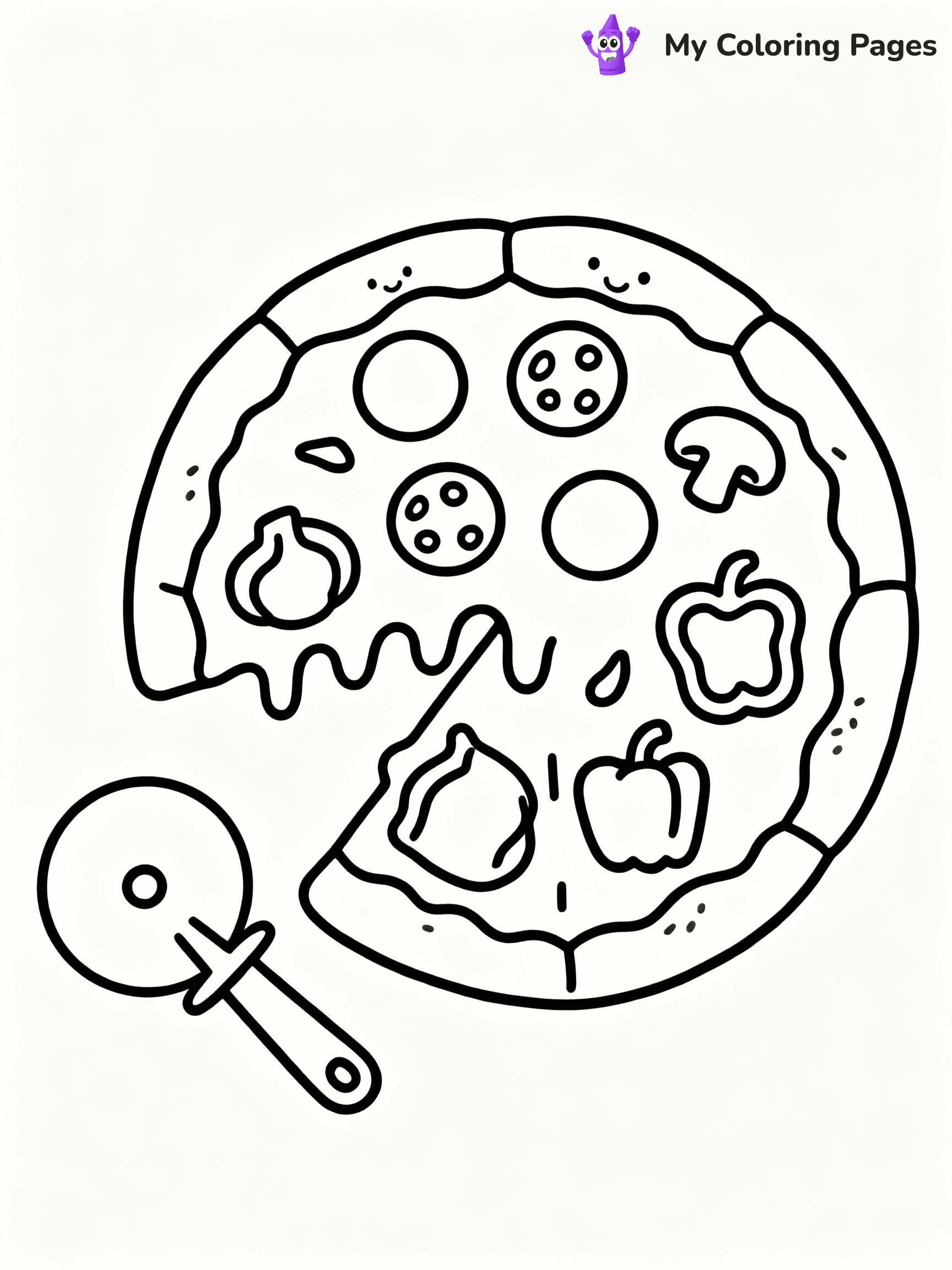 ⚠️ CRITICAL REQUIREMENT - ABSOLUTE BLACK AND WHITE ONLY ⚠️
This MUST be a BLACK AND WHITE line drawing ONLY. NO COLORS whatsoever.
- ONLY pure black lines (#000000) on pure white background (#FFFFFF)
- ABSOLUTELY NO colors, NO shading, NO gradients, NO grayscale
- If there are ANY colors in the output, the image is REJECTED
- This is a COLORING PAGE - meant to be COLORED IN by children
- The output must be UNCOLORED line art ready for coloring
⚠️ SUBJECT TO DRAW: Mouthwatering pizza with toppings, cheese melting, pizza cutter nearby, outline style
(REMEMBER: Output must be BLACK AND WHITE line art only, NOT colored!)
# COLORING PAGE: BLACK OUTLINES ONLY - WHITE BACKGROUND MANDATORY
Create a **coloring book page** using EXACTLY two values: black lines, white space.
## NON-NEGOTIABLE BINARY RULES
- **ONLY #000000 (black) and #FFFFFF (white)** - NO other values exist
- **EVERY PIXEL = BLACK OR WHITE** - no gray/shading/antialiasing
- **WHITE BACKGROUND MANDATORY** - entire canvas stays white
- **ALL SHAPES HOLLOW** - everything is empty outlines waiting to be colored
- **FORBIDDEN:** fills, shading, gradients, patterns, textures, colors
- **NO SOLID REGIONS** - if it's not a thin line, it's wrong
## Universal Line Standards
- Black outlines ONLY - thin, uniform weight
- Every shape completely empty inside
- Closed contours suitable for coloring
- Simple flat illustration - zero depth/3D/realism
- **Style:** Whimsical Doodle Art Alley - rounded, friendly outlines (unless specified)
## Everything = Outline Only
- Characters/animals: hollow shapes
- Objects/clothing: empty contours
- Backgrounds/scenery: line work only
- Natural elements: outlined forms
- Dark/night areas: don't exist (use outlined symbols)
- Textures/patterns: convert to simple lines
## The Test
Can a child color EVERY white space with crayons? If any area is pre-filled/shaded/gray or colored in, it FAILS. Every shape must be waiting to receive color.
**FINAL OUTPUT**: Binary coloring page. Black lines define shapes. White spaces ready for coloring. Nothing else exists. No exceptions. Print-ready.
⚠️ FINAL REMINDER: Draw the subject "Mouthwatering pizza with toppings, cheese melting, pizza cutter nearby, outline style" as BLACK AND WHITE line art. Zero colors in output.