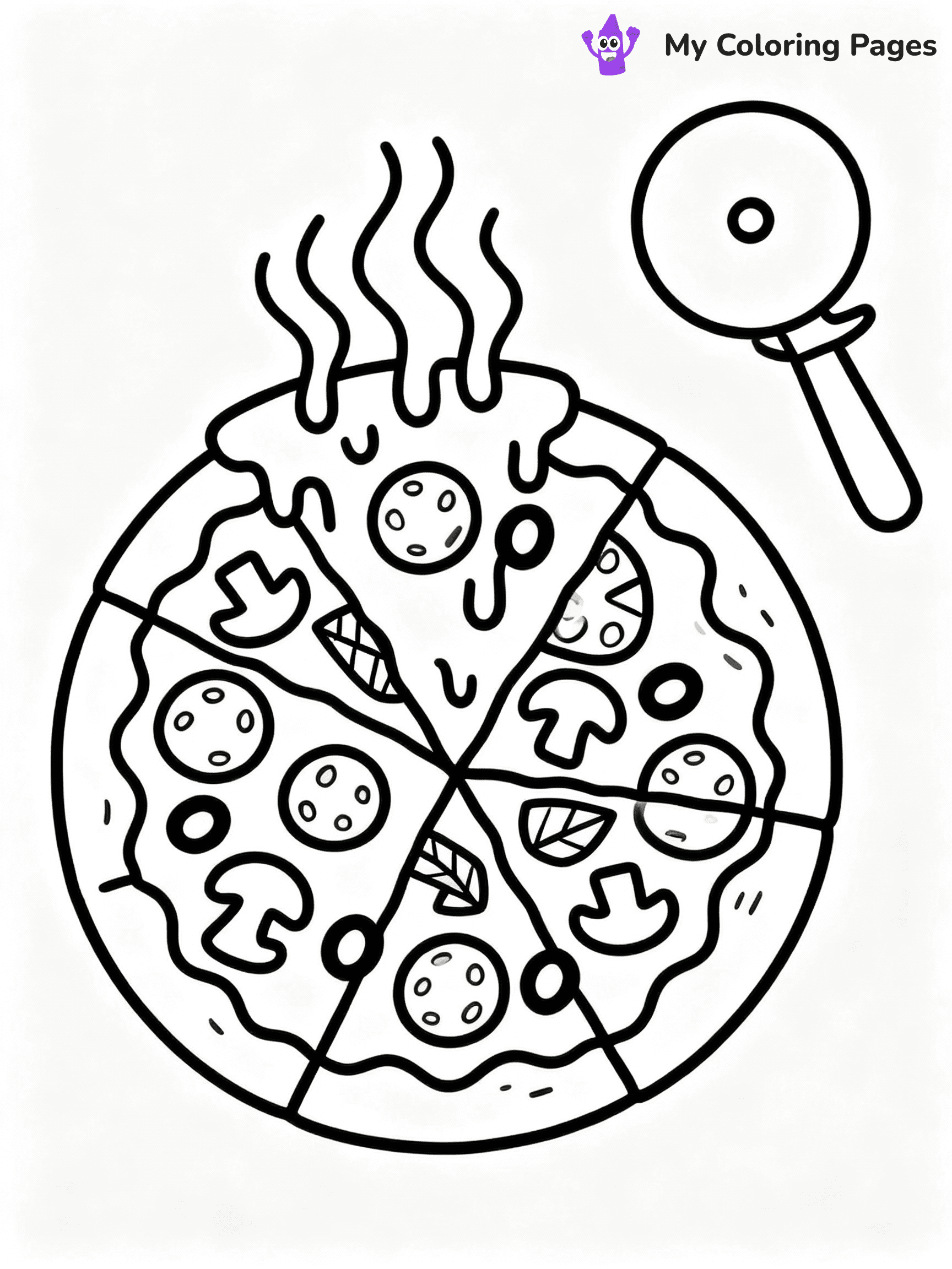 ⚠️ CRITICAL REQUIREMENT - ABSOLUTE BLACK AND WHITE ONLY ⚠️
This MUST be a BLACK AND WHITE line drawing ONLY. NO COLORS whatsoever.
- ONLY pure black lines (#000000) on pure white background (#FFFFFF)
- ABSOLUTELY NO colors, NO shading, NO gradients, NO grayscale
- If there are ANY colors in the output, the image is REJECTED
- This is a COLORING PAGE - meant to be COLORED IN by children
- The output must be UNCOLORED line art ready for coloring
⚠️ SUBJECT TO DRAW: Mouthwatering pizza with toppings, cheese melting, pizza cutter nearby, outline style
(REMEMBER: Output must be BLACK AND WHITE line art only, NOT colored!)
# COLORING PAGE: BLACK OUTLINES ONLY - WHITE BACKGROUND MANDATORY
Create a **coloring book page** using EXACTLY two values: black lines, white space.
## NON-NEGOTIABLE BINARY RULES
- **ONLY #000000 (black) and #FFFFFF (white)** - NO other values exist
- **EVERY PIXEL = BLACK OR WHITE** - no gray/shading/antialiasing
- **WHITE BACKGROUND MANDATORY** - entire canvas stays white
- **ALL SHAPES HOLLOW** - everything is empty outlines waiting to be colored
- **FORBIDDEN:** fills, shading, gradients, patterns, textures, colors
- **NO SOLID REGIONS** - if it's not a thin line, it's wrong
## Universal Line Standards
- Black outlines ONLY - thin, uniform weight
- Every shape completely empty inside
- Closed contours suitable for coloring
- Simple flat illustration - zero depth/3D/realism
- **Style:** Whimsical Doodle Art Alley - rounded, friendly outlines (unless specified)
## Everything = Outline Only
- Characters/animals: hollow shapes
- Objects/clothing: empty contours
- Backgrounds/scenery: line work only
- Natural elements: outlined forms
- Dark/night areas: don't exist (use outlined symbols)
- Textures/patterns: convert to simple lines
## The Test
Can a child color EVERY white space with crayons? If any area is pre-filled/shaded/gray or colored in, it FAILS. Every shape must be waiting to receive color.
**FINAL OUTPUT**: Binary coloring page. Black lines define shapes. White spaces ready for coloring. Nothing else exists. No exceptions. Print-ready.
⚠️ FINAL REMINDER: Draw the subject "Mouthwatering pizza with toppings, cheese melting, pizza cutter nearby, outline style" as BLACK AND WHITE line art. Zero colors in output.