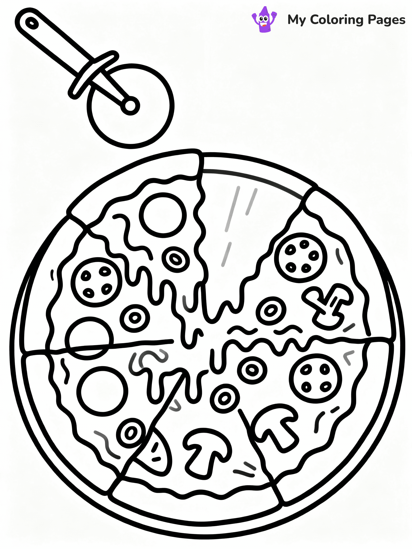 ⚠️ CRITICAL REQUIREMENT - ABSOLUTE BLACK AND WHITE ONLY ⚠️
This MUST be a BLACK AND WHITE line drawing ONLY. NO COLORS whatsoever.
- ONLY pure black lines (#000000) on pure white background (#FFFFFF)
- ABSOLUTELY NO colors, NO shading, NO gradients, NO grayscale
- If there are ANY colors in the output, the image is REJECTED
- This is a COLORING PAGE - meant to be COLORED IN by children
- The output must be UNCOLORED line art ready for coloring
⚠️ SUBJECT TO DRAW: Mouthwatering pizza with toppings, cheese melting, pizza cutter nearby, outline style
(REMEMBER: Output must be BLACK AND WHITE line art only, NOT colored!)
# COLORING PAGE: BLACK OUTLINES ONLY - WHITE BACKGROUND MANDATORY
Create a **coloring book page** using EXACTLY two values: black lines, white space.
## NON-NEGOTIABLE BINARY RULES
- **ONLY #000000 (black) and #FFFFFF (white)** - NO other values exist
- **EVERY PIXEL = BLACK OR WHITE** - no gray/shading/antialiasing
- **WHITE BACKGROUND MANDATORY** - entire canvas stays white
- **ALL SHAPES HOLLOW** - everything is empty outlines waiting to be colored
- **FORBIDDEN:** fills, shading, gradients, patterns, textures, colors
- **NO SOLID REGIONS** - if it's not a thin line, it's wrong
## Universal Line Standards
- Black outlines ONLY - thin, uniform weight
- Every shape completely empty inside
- Closed contours suitable for coloring
- Simple flat illustration - zero depth/3D/realism
- **Style:** Whimsical Doodle Art Alley - rounded, friendly outlines (unless specified)
## Everything = Outline Only
- Characters/animals: hollow shapes
- Objects/clothing: empty contours
- Backgrounds/scenery: line work only
- Natural elements: outlined forms
- Dark/night areas: don't exist (use outlined symbols)
- Textures/patterns: convert to simple lines
## The Test
Can a child color EVERY white space with crayons? If any area is pre-filled/shaded/gray or colored in, it FAILS. Every shape must be waiting to receive color.
**FINAL OUTPUT**: Binary coloring page. Black lines define shapes. White spaces ready for coloring. Nothing else exists. No exceptions. Print-ready.
⚠️ FINAL REMINDER: Draw the subject "Mouthwatering pizza with toppings, cheese melting, pizza cutter nearby, outline style" as BLACK AND WHITE line art. Zero colors in output.