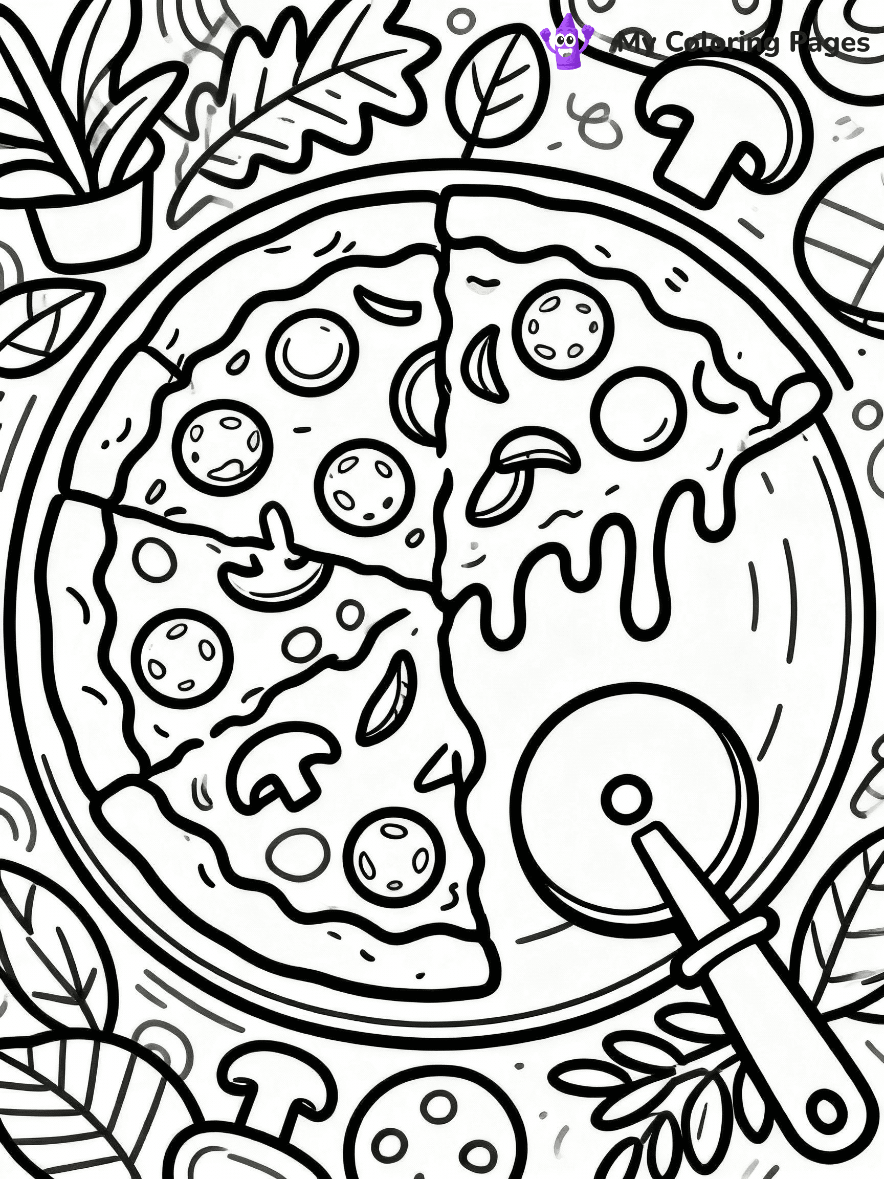 ⚠️ CRITICAL REQUIREMENT - ABSOLUTE BLACK AND WHITE ONLY ⚠️
This MUST be a BLACK AND WHITE line drawing ONLY. NO COLORS whatsoever.
- ONLY pure black lines (#000000) on pure white background (#FFFFFF)
- ABSOLUTELY NO colors, NO shading, NO gradients, NO grayscale
- If there are ANY colors in the output, the image is REJECTED
- This is a COLORING PAGE - meant to be COLORED IN by children
- The output must be UNCOLORED line art ready for coloring
⚠️ SUBJECT TO DRAW: Mouthwatering pizza with toppings, cheese melting, pizza cutter nearby, outline style
(REMEMBER: Output must be BLACK AND WHITE line art only, NOT colored!)
# COLORING PAGE: BLACK OUTLINES ONLY - WHITE BACKGROUND MANDATORY
Create a **coloring book page** using EXACTLY two values: black lines, white space.
## NON-NEGOTIABLE BINARY RULES
- **ONLY #000000 (black) and #FFFFFF (white)** - NO other values exist
- **EVERY PIXEL = BLACK OR WHITE** - no gray/shading/antialiasing
- **WHITE BACKGROUND MANDATORY** - entire canvas stays white
- **ALL SHAPES HOLLOW** - everything is empty outlines waiting to be colored
- **FORBIDDEN:** fills, shading, gradients, patterns, textures, colors
- **NO SOLID REGIONS** - if it's not a thin line, it's wrong
## Universal Line Standards
- Black outlines ONLY - thin, uniform weight
- Every shape completely empty inside
- Closed contours suitable for coloring
- Simple flat illustration - zero depth/3D/realism
- **Style:** Whimsical Doodle Art Alley - rounded, friendly outlines (unless specified)
## Everything = Outline Only
- Characters/animals: hollow shapes
- Objects/clothing: empty contours
- Backgrounds/scenery: line work only
- Natural elements: outlined forms
- Dark/night areas: don't exist (use outlined symbols)
- Textures/patterns: convert to simple lines
## The Test
Can a child color EVERY white space with crayons? If any area is pre-filled/shaded/gray or colored in, it FAILS. Every shape must be waiting to receive color.
**FINAL OUTPUT**: Binary coloring page. Black lines define shapes. White spaces ready for coloring. Nothing else exists. No exceptions. Print-ready.
⚠️ FINAL REMINDER: Draw the subject "Mouthwatering pizza with toppings, cheese melting, pizza cutter nearby, outline style" as BLACK AND WHITE line art. Zero colors in output.