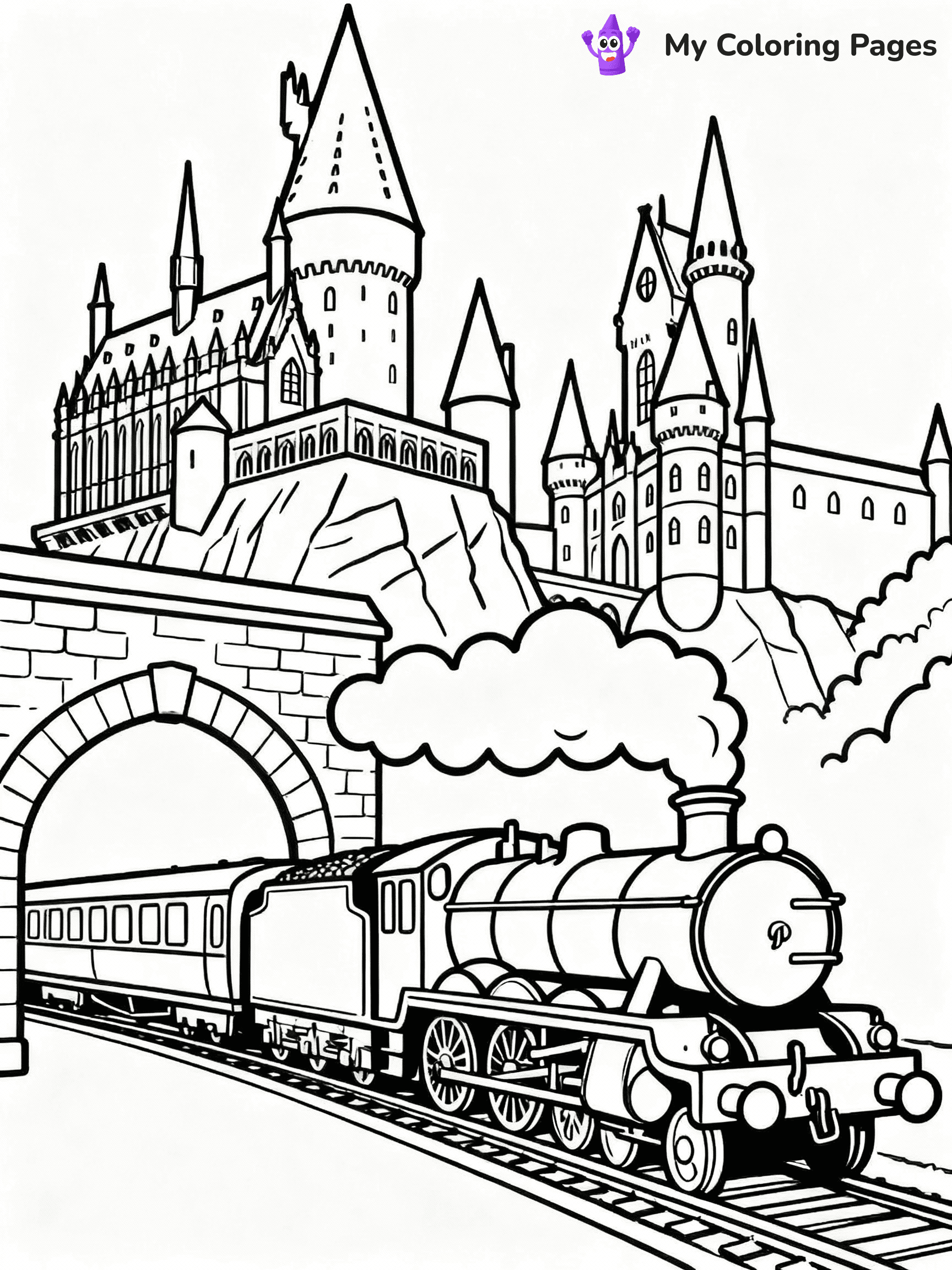 ⚠️ CRITICAL REQUIREMENT - ABSOLUTE BLACK AND WHITE ONLY ⚠️
This MUST be a BLACK AND WHITE line drawing ONLY. NO COLORS whatsoever.
- ONLY pure black lines (#000000) on pure white background (#FFFFFF)
- ABSOLUTELY NO colors, NO shading, NO gradients, NO grayscale
- If there are ANY colors in the output, the image is REJECTED
- This is a COLORING PAGE - meant to be COLORED IN by children
- The output must be UNCOLORED line art ready for coloring
⚠️ SUBJECT TO DRAW: Hogwarts Express arriving at the station, detailed Hogwarts castle in the background, in magical storybook style
(REMEMBER: Output must be BLACK AND WHITE line art only, NOT colored!)
# COLORING PAGE: BLACK OUTLINES ONLY - WHITE BACKGROUND MANDATORY
Create a **coloring book page** using EXACTLY two values: black lines, white space.
## NON-NEGOTIABLE BINARY RULES
- **ONLY #000000 (black) and #FFFFFF (white)** - NO other values exist
- **EVERY PIXEL = BLACK OR WHITE** - no gray/shading/antialiasing
- **WHITE BACKGROUND MANDATORY** - entire canvas stays white
- **ALL SHAPES HOLLOW** - everything is empty outlines waiting to be colored
- **FORBIDDEN:** fills, shading, gradients, patterns, textures, colors
- **NO SOLID REGIONS** - if it's not a thin line, it's wrong
## Universal Line Standards
- Black outlines ONLY - thin, uniform weight
- Every shape completely empty inside
- Closed contours suitable for coloring
- Simple flat illustration - zero depth/3D/realism
- **Style:** Whimsical Doodle Art Alley - rounded, friendly outlines (unless specified)
## Everything = Outline Only
- Characters/animals: hollow shapes
- Objects/clothing: empty contours
- Backgrounds/scenery: line work only
- Natural elements: outlined forms
- Dark/night areas: don't exist (use outlined symbols)
- Textures/patterns: convert to simple lines
## The Test
Can a child color EVERY white space with crayons? If any area is pre-filled/shaded/gray or colored in, it FAILS. Every shape must be waiting to receive color.
**FINAL OUTPUT**: Binary coloring page. Black lines define shapes. White spaces ready for coloring. Nothing else exists. No exceptions. Print-ready.
⚠️ FINAL REMINDER: Draw the subject "Hogwarts Express arriving at the station, detailed Hogwarts castle in the background, in magical storybook style" as BLACK AND WHITE line art. Zero colors in output.