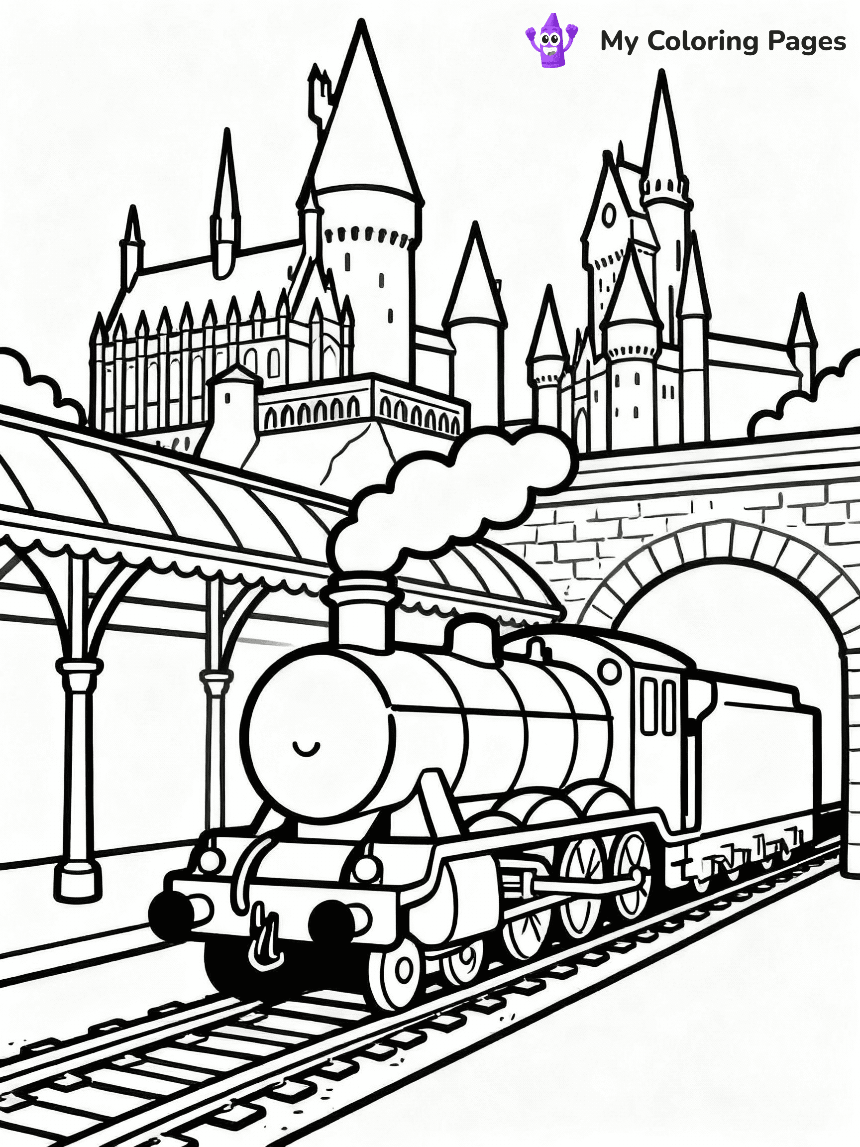 ⚠️ CRITICAL REQUIREMENT - ABSOLUTE BLACK AND WHITE ONLY ⚠️
This MUST be a BLACK AND WHITE line drawing ONLY. NO COLORS whatsoever.
- ONLY pure black lines (#000000) on pure white background (#FFFFFF)
- ABSOLUTELY NO colors, NO shading, NO gradients, NO grayscale
- If there are ANY colors in the output, the image is REJECTED
- This is a COLORING PAGE - meant to be COLORED IN by children
- The output must be UNCOLORED line art ready for coloring
⚠️ SUBJECT TO DRAW: Hogwarts Express arriving at the station, detailed Hogwarts castle in the background, in magical storybook style
(REMEMBER: Output must be BLACK AND WHITE line art only, NOT colored!)
# COLORING PAGE: BLACK OUTLINES ONLY - WHITE BACKGROUND MANDATORY
Create a **coloring book page** using EXACTLY two values: black lines, white space.
## NON-NEGOTIABLE BINARY RULES
- **ONLY #000000 (black) and #FFFFFF (white)** - NO other values exist
- **EVERY PIXEL = BLACK OR WHITE** - no gray/shading/antialiasing
- **WHITE BACKGROUND MANDATORY** - entire canvas stays white
- **ALL SHAPES HOLLOW** - everything is empty outlines waiting to be colored
- **FORBIDDEN:** fills, shading, gradients, patterns, textures, colors
- **NO SOLID REGIONS** - if it's not a thin line, it's wrong
## Universal Line Standards
- Black outlines ONLY - thin, uniform weight
- Every shape completely empty inside
- Closed contours suitable for coloring
- Simple flat illustration - zero depth/3D/realism
- **Style:** Whimsical Doodle Art Alley - rounded, friendly outlines (unless specified)
## Everything = Outline Only
- Characters/animals: hollow shapes
- Objects/clothing: empty contours
- Backgrounds/scenery: line work only
- Natural elements: outlined forms
- Dark/night areas: don't exist (use outlined symbols)
- Textures/patterns: convert to simple lines
## The Test
Can a child color EVERY white space with crayons? If any area is pre-filled/shaded/gray or colored in, it FAILS. Every shape must be waiting to receive color.
**FINAL OUTPUT**: Binary coloring page. Black lines define shapes. White spaces ready for coloring. Nothing else exists. No exceptions. Print-ready.
⚠️ FINAL REMINDER: Draw the subject "Hogwarts Express arriving at the station, detailed Hogwarts castle in the background, in magical storybook style" as BLACK AND WHITE line art. Zero colors in output.