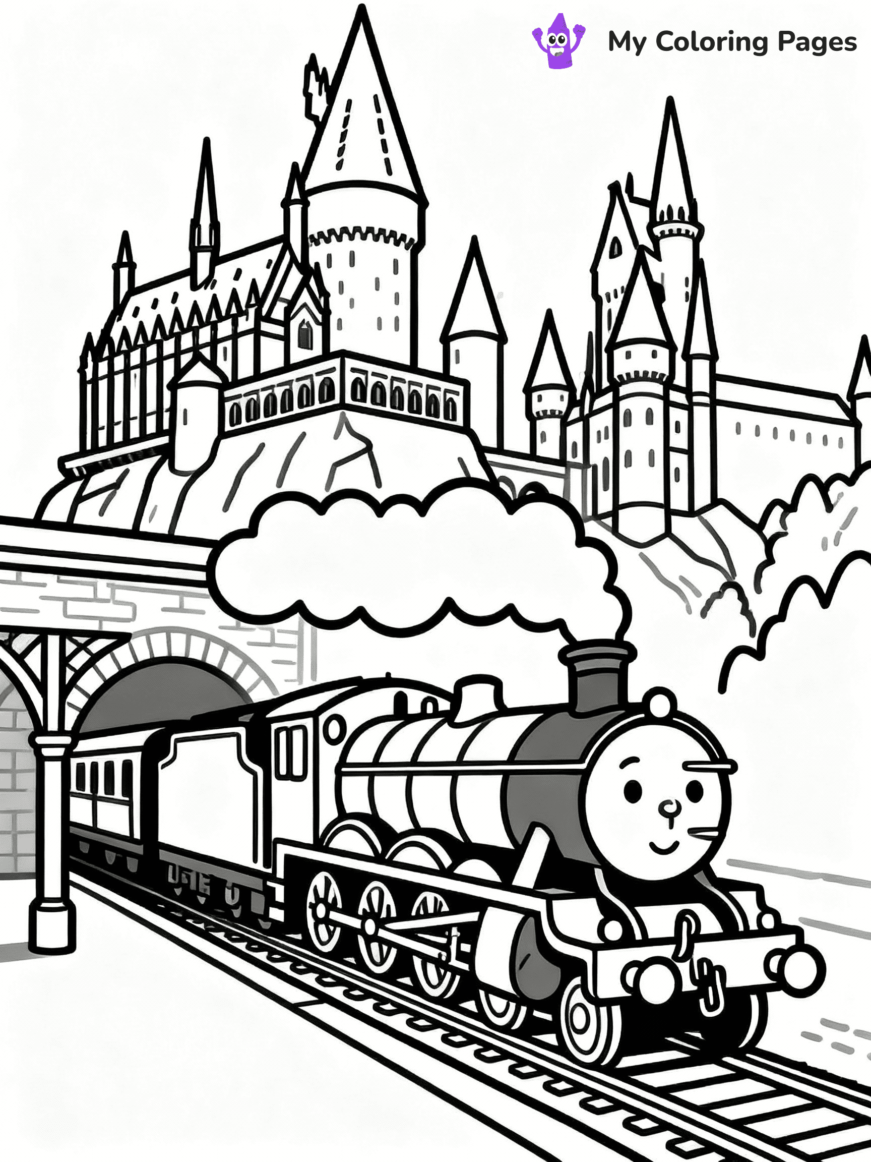 ⚠️ CRITICAL REQUIREMENT - ABSOLUTE BLACK AND WHITE ONLY ⚠️
This MUST be a BLACK AND WHITE line drawing ONLY. NO COLORS whatsoever.
- ONLY pure black lines (#000000) on pure white background (#FFFFFF)
- ABSOLUTELY NO colors, NO shading, NO gradients, NO grayscale
- If there are ANY colors in the output, the image is REJECTED
- This is a COLORING PAGE - meant to be COLORED IN by children
- The output must be UNCOLORED line art ready for coloring
⚠️ SUBJECT TO DRAW: Hogwarts Express arriving at the station, detailed Hogwarts castle in the background, in magical storybook style
(REMEMBER: Output must be BLACK AND WHITE line art only, NOT colored!)
# COLORING PAGE: BLACK OUTLINES ONLY - WHITE BACKGROUND MANDATORY
Create a **coloring book page** using EXACTLY two values: black lines, white space.
## NON-NEGOTIABLE BINARY RULES
- **ONLY #000000 (black) and #FFFFFF (white)** - NO other values exist
- **EVERY PIXEL = BLACK OR WHITE** - no gray/shading/antialiasing
- **WHITE BACKGROUND MANDATORY** - entire canvas stays white
- **ALL SHAPES HOLLOW** - everything is empty outlines waiting to be colored
- **FORBIDDEN:** fills, shading, gradients, patterns, textures, colors
- **NO SOLID REGIONS** - if it's not a thin line, it's wrong
## Universal Line Standards
- Black outlines ONLY - thin, uniform weight
- Every shape completely empty inside
- Closed contours suitable for coloring
- Simple flat illustration - zero depth/3D/realism
- **Style:** Whimsical Doodle Art Alley - rounded, friendly outlines (unless specified)
## Everything = Outline Only
- Characters/animals: hollow shapes
- Objects/clothing: empty contours
- Backgrounds/scenery: line work only
- Natural elements: outlined forms
- Dark/night areas: don't exist (use outlined symbols)
- Textures/patterns: convert to simple lines
## The Test
Can a child color EVERY white space with crayons? If any area is pre-filled/shaded/gray or colored in, it FAILS. Every shape must be waiting to receive color.
**FINAL OUTPUT**: Binary coloring page. Black lines define shapes. White spaces ready for coloring. Nothing else exists. No exceptions. Print-ready.
⚠️ FINAL REMINDER: Draw the subject "Hogwarts Express arriving at the station, detailed Hogwarts castle in the background, in magical storybook style" as BLACK AND WHITE line art. Zero colors in output.