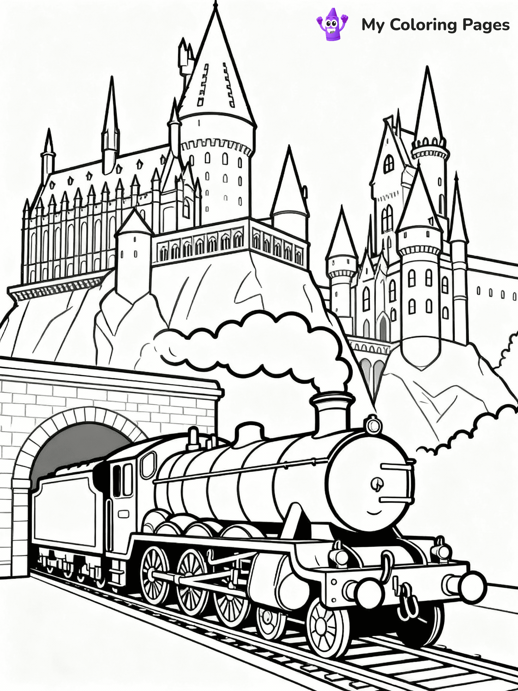 ⚠️ CRITICAL REQUIREMENT - ABSOLUTE BLACK AND WHITE ONLY ⚠️
This MUST be a BLACK AND WHITE line drawing ONLY. NO COLORS whatsoever.
- ONLY pure black lines (#000000) on pure white background (#FFFFFF)
- ABSOLUTELY NO colors, NO shading, NO gradients, NO grayscale
- If there are ANY colors in the output, the image is REJECTED
- This is a COLORING PAGE - meant to be COLORED IN by children
- The output must be UNCOLORED line art ready for coloring
⚠️ SUBJECT TO DRAW: Hogwarts Express arriving at the station, detailed Hogwarts castle in the background, in magical storybook style
(REMEMBER: Output must be BLACK AND WHITE line art only, NOT colored!)
# COLORING PAGE: BLACK OUTLINES ONLY - WHITE BACKGROUND MANDATORY
Create a **coloring book page** using EXACTLY two values: black lines, white space.
## NON-NEGOTIABLE BINARY RULES
- **ONLY #000000 (black) and #FFFFFF (white)** - NO other values exist
- **EVERY PIXEL = BLACK OR WHITE** - no gray/shading/antialiasing
- **WHITE BACKGROUND MANDATORY** - entire canvas stays white
- **ALL SHAPES HOLLOW** - everything is empty outlines waiting to be colored
- **FORBIDDEN:** fills, shading, gradients, patterns, textures, colors
- **NO SOLID REGIONS** - if it's not a thin line, it's wrong
## Universal Line Standards
- Black outlines ONLY - thin, uniform weight
- Every shape completely empty inside
- Closed contours suitable for coloring
- Simple flat illustration - zero depth/3D/realism
- **Style:** Whimsical Doodle Art Alley - rounded, friendly outlines (unless specified)
## Everything = Outline Only
- Characters/animals: hollow shapes
- Objects/clothing: empty contours
- Backgrounds/scenery: line work only
- Natural elements: outlined forms
- Dark/night areas: don't exist (use outlined symbols)
- Textures/patterns: convert to simple lines
## The Test
Can a child color EVERY white space with crayons? If any area is pre-filled/shaded/gray or colored in, it FAILS. Every shape must be waiting to receive color.
**FINAL OUTPUT**: Binary coloring page. Black lines define shapes. White spaces ready for coloring. Nothing else exists. No exceptions. Print-ready.
⚠️ FINAL REMINDER: Draw the subject "Hogwarts Express arriving at the station, detailed Hogwarts castle in the background, in magical storybook style" as BLACK AND WHITE line art. Zero colors in output.