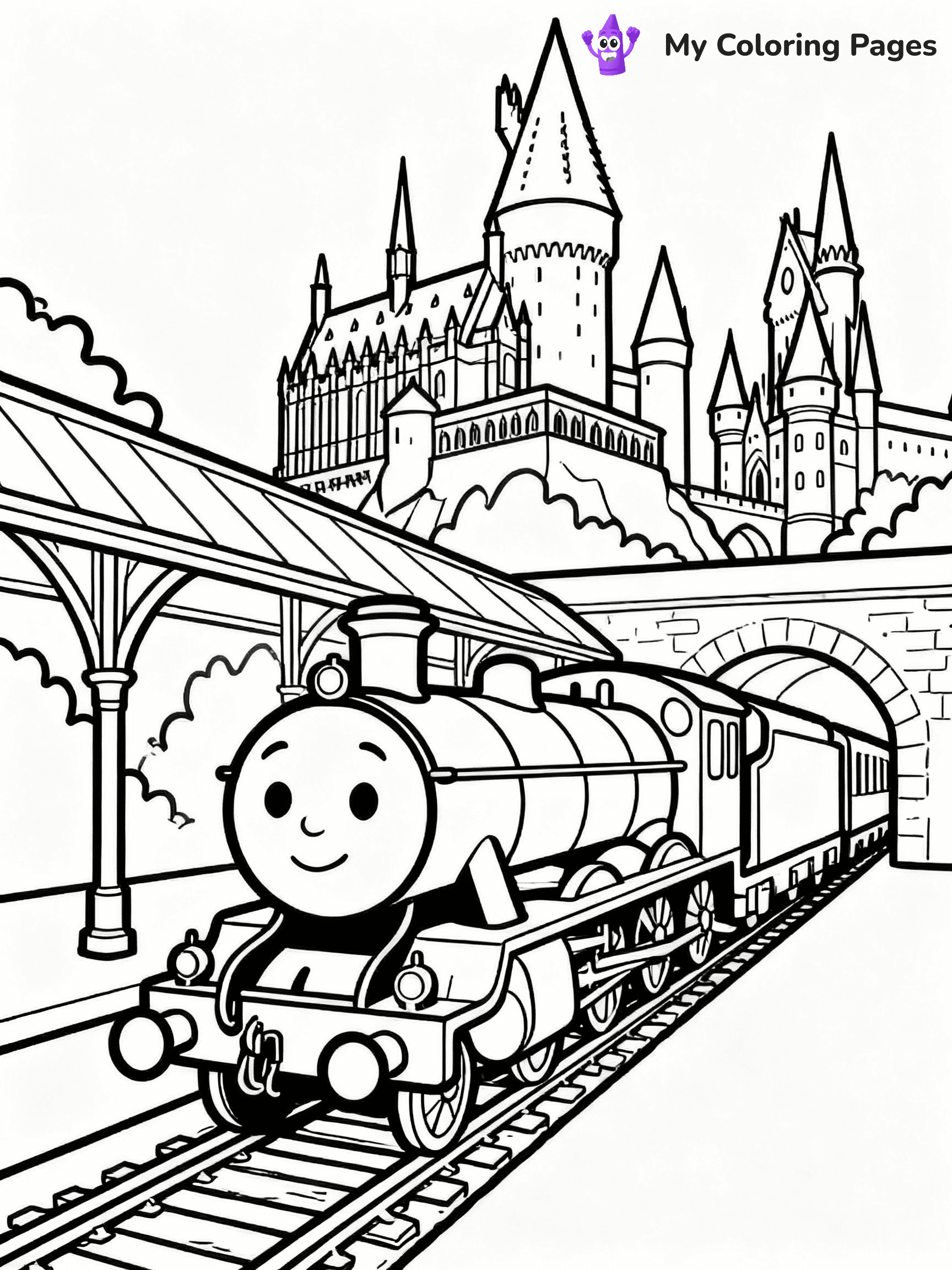 ⚠️ CRITICAL REQUIREMENT - ABSOLUTE BLACK AND WHITE ONLY ⚠️
This MUST be a BLACK AND WHITE line drawing ONLY. NO COLORS whatsoever.
- ONLY pure black lines (#000000) on pure white background (#FFFFFF)
- ABSOLUTELY NO colors, NO shading, NO gradients, NO grayscale
- If there are ANY colors in the output, the image is REJECTED
- This is a COLORING PAGE - meant to be COLORED IN by children
- The output must be UNCOLORED line art ready for coloring
⚠️ SUBJECT TO DRAW: Hogwarts Express arriving at the station, detailed Hogwarts castle in the background, in magical storybook style
(REMEMBER: Output must be BLACK AND WHITE line art only, NOT colored!)
# COLORING PAGE: BLACK OUTLINES ONLY - WHITE BACKGROUND MANDATORY
Create a **coloring book page** using EXACTLY two values: black lines, white space.
## NON-NEGOTIABLE BINARY RULES
- **ONLY #000000 (black) and #FFFFFF (white)** - NO other values exist
- **EVERY PIXEL = BLACK OR WHITE** - no gray/shading/antialiasing
- **WHITE BACKGROUND MANDATORY** - entire canvas stays white
- **ALL SHAPES HOLLOW** - everything is empty outlines waiting to be colored
- **FORBIDDEN:** fills, shading, gradients, patterns, textures, colors
- **NO SOLID REGIONS** - if it's not a thin line, it's wrong
## Universal Line Standards
- Black outlines ONLY - thin, uniform weight
- Every shape completely empty inside
- Closed contours suitable for coloring
- Simple flat illustration - zero depth/3D/realism
- **Style:** Whimsical Doodle Art Alley - rounded, friendly outlines (unless specified)
## Everything = Outline Only
- Characters/animals: hollow shapes
- Objects/clothing: empty contours
- Backgrounds/scenery: line work only
- Natural elements: outlined forms
- Dark/night areas: don't exist (use outlined symbols)
- Textures/patterns: convert to simple lines
## The Test
Can a child color EVERY white space with crayons? If any area is pre-filled/shaded/gray or colored in, it FAILS. Every shape must be waiting to receive color.
**FINAL OUTPUT**: Binary coloring page. Black lines define shapes. White spaces ready for coloring. Nothing else exists. No exceptions. Print-ready.
⚠️ FINAL REMINDER: Draw the subject "Hogwarts Express arriving at the station, detailed Hogwarts castle in the background, in magical storybook style" as BLACK AND WHITE line art. Zero colors in output.