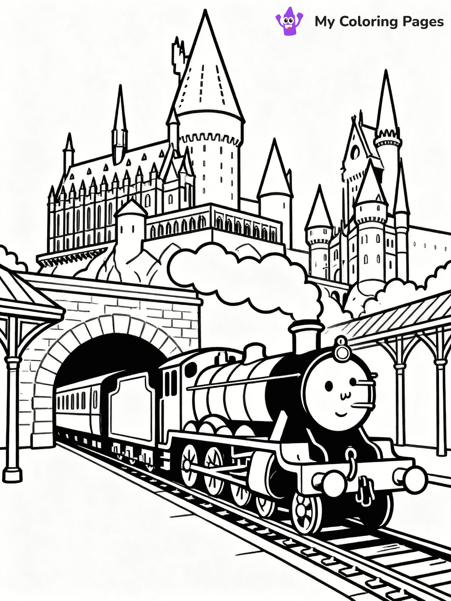 ⚠️ CRITICAL REQUIREMENT - ABSOLUTE BLACK AND WHITE ONLY ⚠️
This MUST be a BLACK AND WHITE line drawing ONLY. NO COLORS whatsoever.
- ONLY pure black lines (#000000) on pure white background (#FFFFFF)
- ABSOLUTELY NO colors, NO shading, NO gradients, NO grayscale
- If there are ANY colors in the output, the image is REJECTED
- This is a COLORING PAGE - meant to be COLORED IN by children
- The output must be UNCOLORED line art ready for coloring
⚠️ SUBJECT TO DRAW: Hogwarts Express arriving at the station, detailed Hogwarts castle in the background, in magical storybook style
(REMEMBER: Output must be BLACK AND WHITE line art only, NOT colored!)
# COLORING PAGE: BLACK OUTLINES ONLY - WHITE BACKGROUND MANDATORY
Create a **coloring book page** using EXACTLY two values: black lines, white space.
## NON-NEGOTIABLE BINARY RULES
- **ONLY #000000 (black) and #FFFFFF (white)** - NO other values exist
- **EVERY PIXEL = BLACK OR WHITE** - no gray/shading/antialiasing
- **WHITE BACKGROUND MANDATORY** - entire canvas stays white
- **ALL SHAPES HOLLOW** - everything is empty outlines waiting to be colored
- **FORBIDDEN:** fills, shading, gradients, patterns, textures, colors
- **NO SOLID REGIONS** - if it's not a thin line, it's wrong
## Universal Line Standards
- Black outlines ONLY - thin, uniform weight
- Every shape completely empty inside
- Closed contours suitable for coloring
- Simple flat illustration - zero depth/3D/realism
- **Style:** Whimsical Doodle Art Alley - rounded, friendly outlines (unless specified)
## Everything = Outline Only
- Characters/animals: hollow shapes
- Objects/clothing: empty contours
- Backgrounds/scenery: line work only
- Natural elements: outlined forms
- Dark/night areas: don't exist (use outlined symbols)
- Textures/patterns: convert to simple lines
## The Test
Can a child color EVERY white space with crayons? If any area is pre-filled/shaded/gray or colored in, it FAILS. Every shape must be waiting to receive color.
**FINAL OUTPUT**: Binary coloring page. Black lines define shapes. White spaces ready for coloring. Nothing else exists. No exceptions. Print-ready.
⚠️ FINAL REMINDER: Draw the subject "Hogwarts Express arriving at the station, detailed Hogwarts castle in the background, in magical storybook style" as BLACK AND WHITE line art. Zero colors in output.