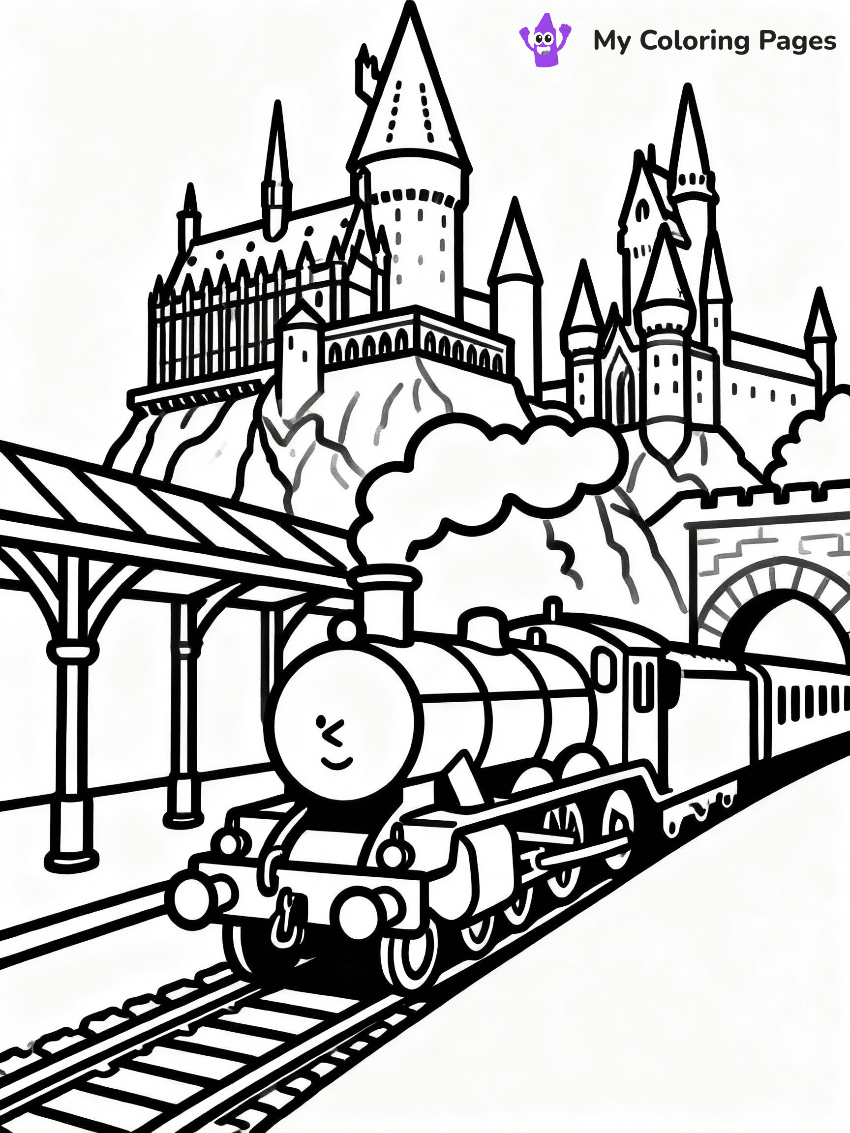 ⚠️ CRITICAL REQUIREMENT - ABSOLUTE BLACK AND WHITE ONLY ⚠️
This MUST be a BLACK AND WHITE line drawing ONLY. NO COLORS whatsoever.
- ONLY pure black lines (#000000) on pure white background (#FFFFFF)
- ABSOLUTELY NO colors, NO shading, NO gradients, NO grayscale
- If there are ANY colors in the output, the image is REJECTED
- This is a COLORING PAGE - meant to be COLORED IN by children
- The output must be UNCOLORED line art ready for coloring
⚠️ SUBJECT TO DRAW: Hogwarts Express arriving at the station, detailed Hogwarts castle in the background, in magical storybook style
(REMEMBER: Output must be BLACK AND WHITE line art only, NOT colored!)
# COLORING PAGE: BLACK OUTLINES ONLY - WHITE BACKGROUND MANDATORY
Create a **coloring book page** using EXACTLY two values: black lines, white space.
## NON-NEGOTIABLE BINARY RULES
- **ONLY #000000 (black) and #FFFFFF (white)** - NO other values exist
- **EVERY PIXEL = BLACK OR WHITE** - no gray/shading/antialiasing
- **WHITE BACKGROUND MANDATORY** - entire canvas stays white
- **ALL SHAPES HOLLOW** - everything is empty outlines waiting to be colored
- **FORBIDDEN:** fills, shading, gradients, patterns, textures, colors
- **NO SOLID REGIONS** - if it's not a thin line, it's wrong
## Universal Line Standards
- Black outlines ONLY - thin, uniform weight
- Every shape completely empty inside
- Closed contours suitable for coloring
- Simple flat illustration - zero depth/3D/realism
- **Style:** Whimsical Doodle Art Alley - rounded, friendly outlines (unless specified)
## Everything = Outline Only
- Characters/animals: hollow shapes
- Objects/clothing: empty contours
- Backgrounds/scenery: line work only
- Natural elements: outlined forms
- Dark/night areas: don't exist (use outlined symbols)
- Textures/patterns: convert to simple lines
## The Test
Can a child color EVERY white space with crayons? If any area is pre-filled/shaded/gray or colored in, it FAILS. Every shape must be waiting to receive color.
**FINAL OUTPUT**: Binary coloring page. Black lines define shapes. White spaces ready for coloring. Nothing else exists. No exceptions. Print-ready.
⚠️ FINAL REMINDER: Draw the subject "Hogwarts Express arriving at the station, detailed Hogwarts castle in the background, in magical storybook style" as BLACK AND WHITE line art. Zero colors in output.